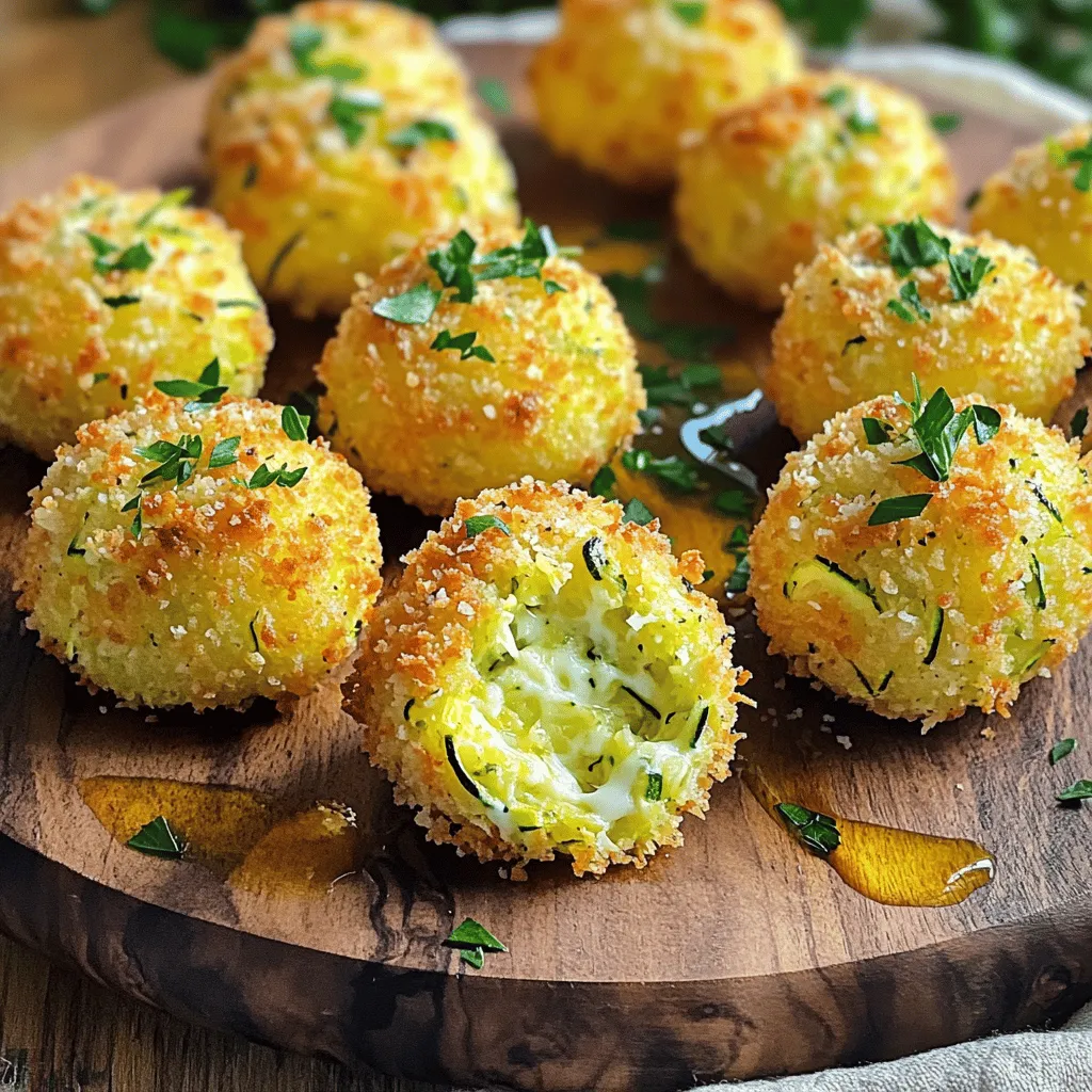 - 2 medium zucchinis, finely grated - 1 cup panko breadcrumbs - 1/2 cup freshly grated Parmesan cheese - 2 cloves of garlic, finely minced - 2 large eggs, well beaten - 1/4 cup fresh parsley, finely chopped - 1/2 teaspoon onion powder - 1/2 teaspoon baking powder - Salt and freshly ground black pepper to taste - Olive oil spray Zucchini garlic bites shine with fresh flavors. The main ingredient, zucchini, brings a light taste and a moist texture. Grating the zucchini makes it easy to blend with other ingredients. I like to use panko breadcrumbs for a crispier bite. The Parmesan cheese adds a nice salty flavor that works well with the garlic. Garlic is a star in these bites. It gives a punchy taste that pairs perfectly with zucchini. I always use fresh garlic for the best results. The eggs hold everything together, while parsley brightens the mix. Onion powder and baking powder help enhance the savory notes and give it a fluffy texture. Using quality ingredients makes a big difference. Fresh herbs and good cheese elevate your dish. You can find the full recipe in the article. These bites are easy to make and great for sharing! 1. Preheat your oven to 400°F (200°C). This ensures even cooking. 2. Grate the zucchinis into a large bowl. Sprinkle with a pinch of salt. Let it sit for 10 minutes. This helps pull out excess moisture. 3. After 10 minutes, take a clean kitchen towel. Bundle up the grated zucchini and squeeze it tightly. Remove as much moisture as you can. This step is key for crisp bites. 4. Return the drained zucchini to the bowl. Now, add the panko breadcrumbs, grated Parmesan cheese, minced garlic, beaten eggs, fresh parsley, onion powder, baking powder, and a sprinkle of salt and pepper. Mix until all ingredients are combined. 5. With your hands, form small patties, about 2 inches wide. Place them on your baking sheet, leaving space between each for even cooking. 1. Lightly spray the tops of each zucchini bite with olive oil spray. This helps them turn golden brown and crispy. 2. Bake in the preheated oven for 20 to 25 minutes. Flip them halfway through for even cooking. You'll know they are done when they are golden and crispy on the outside. 3. Once finished, remove the baking sheet from the oven. Let the zucchini bites cool for a few minutes. This helps them hold their shape. For the full recipe, check out the details provided above. You will love how simple and tasty these bites are! - Squeezing out moisture for crispness: After grating the zucchini, sprinkle it with salt. Let it sit for about 10 minutes. This helps pull out extra moisture. Then, use a towel to squeeze out as much water as you can. This step is key for crispy bites. - Using fresh ingredients vs. dried: Always choose fresh garlic and parsley. Fresh herbs bring more flavor than dried ones. Fresh ingredients help your zucchini bites taste bright and delicious. - Presentation tips for serving: Place the zucchini bites on a nice platter. Drizzle with olive oil for shine. Add a sprinkle of parsley for color. This simple touch makes your dish look fancy. - Recommended dips like yogurt or marinara: Serve your zucchini bites with yogurt dip or marinara sauce. Both options add a tasty contrast. They enhance the flavor and make your bites more enjoyable. If you want the complete recipe, check out the [Full Recipe]. {{image_4}} You can easily switch some ingredients in zucchini garlic bites for different tastes. If you want a vegan option, use nutritional yeast instead of cheese. This will give a cheesy flavor without dairy. You can also try using cashew cheese for a creamy texture. Want to add more flavor? Sprinkle in some smoked paprika or cayenne pepper. These spices add warmth and depth. You can also use fresh herbs like basil or dill for a vibrant twist. You don’t have to bake these bites. Try using an air fryer for a crispier finish. Preheat your air fryer to 375°F (190°C). Place the patties in a single layer and cook for about 12 minutes. Flip them halfway for even cooking. If you prefer pan-frying, heat a little olive oil in a skillet. Cook the patties for about 3-4 minutes on each side. This method gives a nice golden color and a crunchy texture. For the full recipe, check out the Zesty Zucchini Garlic Bites. To keep your zucchini garlic bites fresh, store them in the fridge. Place them in an airtight container. They will stay good for up to three days. If you want to save them longer, freezing is a great option. Here’s how to do it: - Cool the bites completely before freezing. - Layer them between parchment paper in a freezer-safe bag. - They can last for up to three months in the freezer. When you're ready to eat them, just take out what you need! Reheating your zucchini bites is easy. For the best texture and flavor, use the oven: - Preheat your oven to 350°F (175°C). - Place the bites on a baking sheet. - Heat them for about 10 to 15 minutes. You can also reheat them in an air fryer for a crispy finish. Set the air fryer to 350°F (175°C) and cook for about 5 minutes. Enjoy your delicious bites just like they were fresh out of the oven! Can I make these bites ahead of time? Yes, you can! Just prepare the mixture and form the patties. Then, store them in the fridge for up to a day. Cook them when you are ready to serve. This keeps them fresh and tasty. Are zucchini garlic bites healthy? Absolutely! They use fresh zucchini and herbs. They are low in calories and high in nutrients. The panko adds crunch without too many carbs. You can enjoy these bites guilt-free. What can I do with leftover zucchini? Leftover zucchini can be used in many ways. You can add it to salads, stir-fries, or soups. It’s also great in smoothies for extra nutrients. Don’t let it go to waste! How can I make these gluten-free? To make zucchini garlic bites gluten-free, simply replace panko with gluten-free breadcrumbs. You can also use crushed gluten-free crackers. This keeps the texture while making it safe for gluten-sensitive folks. For the full recipe, check out the Zesty Zucchini Garlic Bites section. In this post, we shared a simple recipe for zucchini garlic bites. We covered ingredients, preparation steps, and cooking methods. I provided tips to make your bites crispy and delicious. Remember, you can also try different flavors or cooking methods like air frying. Overall, these bites are fun to make and great for snacks or appetizers. Enjoy these treats with your favorite dips! Happy cooking!