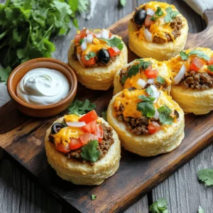 - 1 lb ground beef or turkey - 1 packet of taco seasoning - 1 can of refrigerated biscuit dough (8-count) - 1 cup shredded cheddar cheese - ½ cup chopped tomatoes - ½ cup diced onions - ¼ cup sliced black olives To make Air Fryer Taco Bombs, you need a few key items. First, choose either ground beef or turkey as your protein. Both options taste great and are easy to cook. Next, grab a packet of taco seasoning. This mix gives your meat a rich flavor. You’ll also need a can of refrigerated biscuit dough. This dough serves as a tasty outer layer. For the filling, shredded cheddar cheese is a must. It melts beautifully and adds creaminess. Fresh vegetables like tomatoes, onions, and black olives add crunch and color. You can mix and match these veggies based on your taste. - ½ cup sour cream (for dipping) - Fresh cilantro (for garnish) - Olive oil spray - Salt and pepper to taste While the main ingredients are essential, you can enhance your dish with optional items. Sour cream is perfect for dipping and adds a cool contrast to the warm bombs. Fresh cilantro not only looks nice but also brings a fresh flavor. A light spray of olive oil helps with browning and crisping the dough. Don’t forget to season with salt and pepper. This simple step can elevate the taste of your taco bombs. If you want to dive deeper into this recipe, check out the Full Recipe for detailed cooking steps. First, cook the ground meat in a large skillet over medium heat. Break it apart with a spatula. Cook until the meat is browned. If needed, drain any excess fat. Next, add the taco seasoning and water as per the packet. Stir well and let it simmer for about five minutes. After that, remove it from heat and set aside. Preheat your air fryer to 320°F (160°C). Open the can of refrigerated biscuit dough. Separate the biscuits and place them on a clean surface. Use your hands or a rolling pin to flatten each biscuit into a disc, about 4-5 inches wide. Now, take a flattened dough disc and place a spoonful of the seasoned meat mixture in the center. Add a generous amount of shredded cheddar cheese on top. Then, sprinkle chopped tomatoes, diced onions, and sliced black olives. Carefully gather the edges of the dough around the filling. Pinch the edges together to seal. Gently roll each filled disc into a ball shape. Lightly spray the air fryer basket with olive oil to prevent sticking. Arrange the taco bombs in the basket. Make sure to leave space between each one for even cooking. Lightly spray the tops of the bombs with olive oil. Air fry them for 10-12 minutes, or until they turn golden brown and are cooked through. You can find the full recipe for these tasty Air Fryer Taco Bombs above. To make your taco bombs great, pay attention to a few key things. - Ensuring even cooking in the air fryer: Place the taco bombs in a single layer. Don't overcrowd them. This helps the hot air circulate around each bomb. Keep some space between them for best results. - How to avoid soggy dough: Use a light spray of olive oil on the outside. This makes the dough crisp up nicely. Don’t overfill the bombs. If they are too packed, the dough can get wet from the filling. When it comes to serving, the right dips and sides can make a big difference. - Best dipping sauces and sides: Sour cream is a classic choice. You can also try guacamole or salsa for extra flavor. Pair the taco bombs with a fresh salad or some crunchy veggies. - Creative ways to present the dish: Use a wooden board for a rustic look. Arrange the taco bombs in a circle. Place a small bowl of sour cream in the center. Add chopped cilantro around the edges for a bright touch. For a full recipe, check out the complete guide on making Air Fryer Taco Bombs. {{image_4}} You can switch up the meat in your taco bombs. Shredded chicken works great. You could also use plant-based meat for a fun twist. Both options cook well in the air fryer. For cheese, get creative! Cheddar is classic, but try pepper jack for a kick. Mozzarella melts nicely too. Each cheese adds its own unique flavor. Mix and match until you find your favorite. Want to spice things up? Add some chili powder or cayenne to the meat mix. A few dashes of hot sauce can really bring the heat. You can also try mixing in some taco sauce for extra flavor. Don’t forget about veggies! Chopped bell peppers add crunch, while corn brings sweetness. You can even sneak in some spinach for added nutrition. The options are endless, so feel free to experiment. Add your favorite flavors to make these bombs truly yours. For more ideas, check out the Full Recipe. To keep your taco bombs fresh, let them cool first. Place them in an airtight container. Store them in the fridge for up to three days. If you want to enjoy them later, reheating is key. To reheat, set your air fryer to 350°F (175°C). Place the taco bombs in the basket. Heat them for about 5-7 minutes. This keeps the dough crispy and the filling warm. You can also use a microwave, but the texture may not be as good. You can freeze taco bombs both cooked and uncooked. To freeze uncooked taco bombs, prepare them as usual. Place them on a baking sheet and freeze for about an hour. Once frozen, transfer them to a freezer bag. Remove as much air as possible before sealing. For cooked taco bombs, let them cool completely before freezing. Use the same method as above. They can last up to three months in the freezer. When you're ready to enjoy them, thaw in the fridge overnight. For cooking, preheat your air fryer to 350°F (175°C). Cook frozen taco bombs for about 12-15 minutes. This way, they stay delicious and fun to eat. Air Fryer Taco Bombs cook in about 10-12 minutes. Preheat your air fryer to 320°F. This ensures even cooking. Check them at the 10-minute mark. They should be golden brown and hot inside. Yes, you can use homemade biscuit dough. Make sure it is similar in texture. It should be easy to flatten and wrap around the filling. This adds a personal touch to your taco bombs. You can make your own taco seasoning. Mix chili powder, cumin, garlic powder, and onion powder. Adjust the spices to match your taste. This gives you control over flavor. Air Fryer Taco Bombs can be healthy. You control the ingredients and portion sizes. Use lean meat and plenty of veggies. Air frying reduces oil, making them a lighter option. Absolutely! You can change the filling to suit your taste. Use different meats like chicken or beans. Add other veggies like bell peppers or corn. This dish is versatile and fun to make. For the full recipe, check out the details above. Air Fryer Taco Bombs are fun and easy to make. You learned about the main ingredients, like ground meat, cheese, and biscuit dough. I shared tips on cooking, filling, and air frying them perfectly. You can customize with different meats, cheese, and toppings for variety. Store leftovers wisely or freeze them for later. Enjoy these tasty treats at your next gathering!