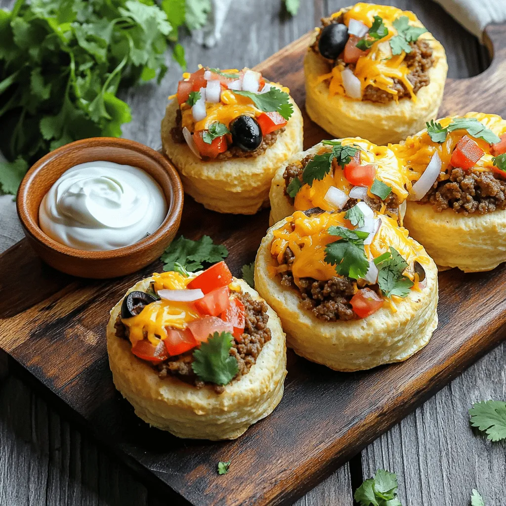 - 1 lb ground beef or turkey - 1 packet of taco seasoning - 1 can of refrigerated biscuit dough (8-count) - 1 cup shredded cheddar cheese - ½ cup chopped tomatoes - ½ cup diced onions - ¼ cup sliced black olives To make Air Fryer Taco Bombs, you need a few key items. First, choose either ground beef or turkey as your protein. Both options taste great and are easy to cook. Next, grab a packet of taco seasoning. This mix gives your meat a rich flavor. You’ll also need a can of refrigerated biscuit dough. This dough serves as a tasty outer layer. For the filling, shredded cheddar cheese is a must. It melts beautifully and adds creaminess. Fresh vegetables like tomatoes, onions, and black olives add crunch and color. You can mix and match these veggies based on your taste. - ½ cup sour cream (for dipping) - Fresh cilantro (for garnish) - Olive oil spray - Salt and pepper to taste While the main ingredients are essential, you can enhance your dish with optional items. Sour cream is perfect for dipping and adds a cool contrast to the warm bombs. Fresh cilantro not only looks nice but also brings a fresh flavor. A light spray of olive oil helps with browning and crisping the dough. Don’t forget to season with salt and pepper. This simple step can elevate the taste of your taco bombs. If you want to dive deeper into this recipe, check out the Full Recipe for detailed cooking steps. First, cook the ground meat in a large skillet over medium heat. Break it apart with a spatula. Cook until the meat is browned. If needed, drain any excess fat. Next, add the taco seasoning and water as per the packet. Stir well and let it simmer for about five minutes. After that, remove it from heat and set aside. Preheat your air fryer to 320°F (160°C). Open the can of refrigerated biscuit dough. Separate the biscuits and place them on a clean surface. Use your hands or a rolling pin to flatten each biscuit into a disc, about 4-5 inches wide. Now, take a flattened dough disc and place a spoonful of the seasoned meat mixture in the center. Add a generous amount of shredded cheddar cheese on top. Then, sprinkle chopped tomatoes, diced onions, and sliced black olives. Carefully gather the edges of the dough around the filling. Pinch the edges together to seal. Gently roll each filled disc into a ball shape. Lightly spray the air fryer basket with olive oil to prevent sticking. Arrange the taco bombs in the basket. Make sure to leave space between each one for even cooking. Lightly spray the tops of the bombs with olive oil. Air fry them for 10-12 minutes, or until they turn golden brown and are cooked through. You can find the full recipe for these tasty Air Fryer Taco Bombs above. To make your taco bombs great, pay attention to a few key things. - Ensuring even cooking in the air fryer: Place the taco bombs in a single layer. Don't overcrowd them. This helps the hot air circulate around each bomb. Keep some space between them for best results. - How to avoid soggy dough: Use a light spray of olive oil on the outside. This makes the dough crisp up nicely. Don’t overfill the bombs. If they are too packed, the dough can get wet from the filling. When it comes to serving, the right dips and sides can make a big difference. - Best dipping sauces and sides: Sour cream is a classic choice. You can also try guacamole or salsa for extra flavor. Pair the taco bombs with a fresh salad or some crunchy veggies. - Creative ways to present the dish: Use a wooden board for a rustic look. Arrange the taco bombs in a circle. Place a small bowl of sour cream in the center. Add chopped cilantro around the edges for a bright touch. For a full recipe, check out the complete guide on making Air Fryer Taco Bombs. {{image_4}} You can switch up the meat in your taco bombs. Shredded chicken works great. You could also use plant-based meat for a fun twist. Both options cook well in the air fryer. For cheese, get creative! Cheddar is classic, but try pepper jack for a kick. Mozzarella melts nicely too. Each cheese adds its own unique flavor. Mix and match until you find your favorite. Want to spice things up? Add some chili powder or cayenne to the meat mix. A few dashes of hot sauce can really bring the heat. You can also try mixing in some taco sauce for extra flavor. Don’t forget about veggies! Chopped bell peppers add crunch, while corn brings sweetness. You can even sneak in some spinach for added nutrition. The options are endless, so feel free to experiment. Add your favorite flavors to make these bombs truly yours. For more ideas, check out the Full Recipe. To keep your taco bombs fresh, let them cool first. Place them in an airtight container. Store them in the fridge for up to three days. If you want to enjoy them later, reheating is key. To reheat, set your air fryer to 350°F (175°C). Place the taco bombs in the basket. Heat them for about 5-7 minutes. This keeps the dough crispy and the filling warm. You can also use a microwave, but the texture may not be as good. You can freeze taco bombs both cooked and uncooked. To freeze uncooked taco bombs, prepare them as usual. Place them on a baking sheet and freeze for about an hour. Once frozen, transfer them to a freezer bag. Remove as much air as possible before sealing. For cooked taco bombs, let them cool completely before freezing. Use the same method as above. They can last up to three months in the freezer. When you're ready to enjoy them, thaw in the fridge overnight. For cooking, preheat your air fryer to 350°F (175°C). Cook frozen taco bombs for about 12-15 minutes. This way, they stay delicious and fun to eat. Air Fryer Taco Bombs cook in about 10-12 minutes. Preheat your air fryer to 320°F. This ensures even cooking. Check them at the 10-minute mark. They should be golden brown and hot inside. Yes, you can use homemade biscuit dough. Make sure it is similar in texture. It should be easy to flatten and wrap around the filling. This adds a personal touch to your taco bombs. You can make your own taco seasoning. Mix chili powder, cumin, garlic powder, and onion powder. Adjust the spices to match your taste. This gives you control over flavor. Air Fryer Taco Bombs can be healthy. You control the ingredients and portion sizes. Use lean meat and plenty of veggies. Air frying reduces oil, making them a lighter option. Absolutely! You can change the filling to suit your taste. Use different meats like chicken or beans. Add other veggies like bell peppers or corn. This dish is versatile and fun to make. For the full recipe, check out the details above. Air Fryer Taco Bombs are fun and easy to make. You learned about the main ingredients, like ground meat, cheese, and biscuit dough. I shared tips on cooking, filling, and air frying them perfectly. You can customize with different meats, cheese, and toppings for variety. Store leftovers wisely or freeze them for later. Enjoy these tasty treats at your next gathering!
