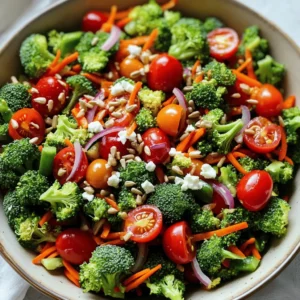 - 3 cups fresh broccoli florets - 1 cup cherry tomatoes, halved - 1/2 cup red bell pepper, diced - 1/4 cup red onion, finely chopped - 1/2 cup shredded carrots These main ingredients create a bright and crunchy base for the Broccoli Bliss Salad. Fresh broccoli florets bring a crisp texture and a vibrant green color. Cherry tomatoes add a juicy burst, while red bell pepper offers sweetness. Shredded carrots give a lovely crunch, and red onion adds a mild bite. Together, they form a delightful mix that makes this salad stand out. - 1/3 cup sunflower seeds - 1/4 cup feta cheese, crumbled (optional) For a little extra flavor and texture, consider adding sunflower seeds. They provide a nutty taste and a satisfying crunch. If you enjoy cheese, feta is a great option. Its creamy texture and salty flavor elevate the salad. You can also experiment with other dressings or add-ins to fit your taste. Think about adding nuts, seeds, or other cheese varieties for a twist. - 3 tablespoons olive oil - 2 tablespoons apple cider vinegar - 1 tablespoon honey - 1 teaspoon Dijon mustard - Salt and pepper to taste The dressing plays a key role in bringing all the flavors together. Olive oil adds richness, while apple cider vinegar gives a tangy kick. Honey balances the acidity with a touch of sweetness. Dijon mustard adds a sharp note that enhances the whole salad. Mixing these ingredients creates a smooth and tasty dressing that coats every bite perfectly. For the full recipe, check out the details provided earlier. Start with fresh broccoli florets. This step is crucial for the best salad. To make them tender yet crisp, I recommend blanching. Bring a pot of water to a boil. Add the broccoli and let it cook for just 1-2 minutes. This short cooking time keeps the bright green color. After that, quickly transfer the broccoli to an ice bath to stop the cooking. Drain the florets well before mixing them in a bowl. Once the broccoli is ready, add the fresh ingredients. Toss in halved cherry tomatoes, diced red bell pepper, finely chopped red onion, and shredded carrots. Use a spatula to mix gently. This helps to keep the veggies intact and fresh. For the dressing, grab a small bowl. Whisk together the olive oil, apple cider vinegar, honey, and Dijon mustard. I always add a pinch of salt and pepper for flavor. Whisk until the mixture is smooth and well combined. A good dressing should be creamy and flavorful. Now, it’s time to combine everything. Drizzle the dressing over the salad mixture. Use your spatula to gently toss the salad. You want every piece coated without smashing the ingredients. This ensures each bite bursts with flavor. Let the salad sit for about 10 minutes. This resting time allows the flavors to meld together. The tastes will develop beautifully, making each bite a delight. For the final touch, sprinkle sunflower seeds and optional feta cheese on top. This step adds crunch and a lovely burst of flavor. To make your Broccoli Bliss Salad pop, think about adding flavor boosters. You can toss in some garlic powder or red pepper flakes for a kick. Fresh herbs like basil or cilantro also add a nice touch. For marinating, let the salad sit for at least 10 minutes after dressing. This time lets the flavors blend perfectly. If you want even more taste, try adding a splash of lemon juice before serving. It brightens the salad and adds a fresh zing. Serving your salad beautifully makes it even more appealing. Use a large, shallow bowl to showcase the bright colors. After mixing, top your salad with extra sunflower seeds and crumbled feta. This adds texture and flair. To elevate it further, garnish with fresh herbs like parsley or dill. Not only do they look great, but they also add a wonderful aroma. You can even use colorful plates to enhance the visual appeal. {{image_4}} You can make Broccoli Bliss Salad even more fun by switching up the ingredients. Try using different vegetables or nuts. For example, add crunchy carrots, sweet bell peppers, or even some green beans. They all mix well with broccoli. You can also replace sunflower seeds with almonds or walnuts for extra crunch. If you follow a vegan or gluten-free diet, you can easily adapt this salad. Skip the feta cheese and use a vegan cheese instead. You can also make sure that any dressing you choose is gluten-free. Many dressings are naturally gluten-free, so check the labels. Adding fruits can give your salad a tasty twist. Try diced apples or fresh berries. They add sweetness and a pop of color. You can also mix in dried fruits like cranberries or raisins for a chewy texture. Experimenting with different cheeses can also change the flavor. If you want a sharp taste, try adding goat cheese or blue cheese. Both add a unique zing to the salad. Just remember to adjust the amount based on your taste. You can find the full recipe for Broccoli Bliss Salad to explore more options. To keep your Broccoli Bliss Salad fresh, store it in an airtight container. This helps prevent wilting and keeps flavors intact. Make sure to remove any extra dressing before storing. The salad will stay fresh for about three days in the fridge. If you notice any sogginess, add more fresh ingredients when you’re ready to eat. Use glass or plastic containers with tight lids. Glass containers are great because they don't stain or hold odors. For best results, eat the salad within three days. If you notice any off smells or changes in color, it’s best to toss it. Enjoy it at its peak freshness! Salads like this one are best enjoyed cold. If you want to warm it up, do so gently. Use a microwave and heat it for just a few seconds. This will help keep the broccoli crisp. I suggest eating the Broccoli Bliss Salad cold for a refreshing taste. The flavors are bright and lively when served chilled. If you enjoy warm salads, add sautéed vegetables or lightly steam the broccoli before mixing. This adds a unique twist to the dish! How long can I store this salad? You can store Broccoli Bliss Salad in the fridge for up to three days. Make sure to keep it in an airtight container. This helps keep the veggies fresh and crisp. Can I prep the salad in advance? Yes, you can prep the salad a day ahead. Just mix the veggies and dressing separately. Combine them right before serving for the best taste. What are the health benefits of broccoli? Broccoli is a superfood. It is low in calories and high in vitamins. It contains vitamins C and K, fiber, and antioxidants. Eating broccoli can help boost your immune system. It may also lower the risk of chronic diseases. Is this salad suitable for meal prep? Absolutely! Broccoli Bliss Salad is great for meal prep. It keeps well and is easy to portion out. Just remember to add the dressing right before eating to keep it fresh. Can I use frozen broccoli instead? Yes, you can use frozen broccoli. Just thaw it and drain any excess water. Fresh broccoli has a better crunch, but frozen works in a pinch. What can I serve with Broccoli Bliss Salad? This salad pairs well with grilled chicken or fish. You can also serve it with whole grains like quinoa or brown rice. For a lighter meal, enjoy it with a piece of crusty bread. For the full recipe, check out the details above. Broccoli Bliss Salad is a simple, healthy dish. This article covered main and optional ingredients, dressing tips, and storage methods. You can mix fresh veggies, create a tasty dressing, and consider fun variations. The salad is colorful and nutritious. Remember to experiment with flavors and presentations. Store leftovers properly to keep them fresh. As you make this salad, enjoy the tasty benefits of broccoli and all its friends!