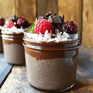 To make a delicious chocolate chia pudding, you need the following ingredients: - 1/2 cup chia seeds - 2 cups almond milk (or your preferred milk) - 1/4 cup unsweetened cocoa powder - 1/4 cup maple syrup (or honey for sweetness) - 1 teaspoon vanilla extract - A pinch of salt These ingredients work together to create a rich and creamy texture. Chia seeds are the star here. They absorb liquid and expand, forming a pudding-like consistency. Almond milk or any milk you prefer adds creaminess and flavor. Cocoa powder brings the chocolatey goodness. Sweetness comes from maple syrup or honey, while vanilla and salt enhance the overall taste. For a fun twist, try adding some toppings. Here are some great options: - Fresh berries (strawberries, blueberries, raspberries) - Shredded coconut - Dark chocolate shavings Toppings not only add flavor but also make your pudding look great. Fresh berries add a burst of color and freshness. Shredded coconut gives a tropical touch. Dark chocolate shavings add an extra layer of richness. Feel free to mix and match! This recipe is all about personalizing your experience. For the full recipe, refer to the section above. 1. In a medium mixing bowl, combine the ingredients: - 1/2 cup chia seeds - 2 cups almond milk - 1/4 cup unsweetened cocoa powder - 1/4 cup maple syrup - 1 teaspoon vanilla extract - A pinch of salt 2. Using a whisk, blend the mixture vigorously for about 1-2 minutes. This step is key to prevent lumps from forming. You want everything to mix well, especially the cocoa powder. 3. Allow the mixture to sit for about 5 minutes. This helps the chia seeds absorb the liquid and start thickening. 4. After five minutes, whisk the mixture again. This ensures that the chia seeds stay evenly distributed and do not settle at the bottom. 5. Cover the bowl tightly with plastic wrap. You can also divide the mixture into individual jars for easy serving later. Place the bowl or jars in the refrigerator. Chill the pudding for at least 2 hours. 6. For the best results, let it chill overnight. This extra time helps create a creamy texture that makes each bite delightful. When you are ready to serve, stir the pudding again to break up any lumps. Spoon it into bowls or cups and top with your favorite garnishes for a beautiful finish. For the full recipe, refer back to the earlier section. Whisking is key for smooth chocolate chia pudding. It helps mix the chia seeds and cocoa powder well. This step stops clumps from forming. After the first whisk, let the mixture sit for five minutes. Then, whisk again to keep the seeds from sinking. For the best results, chill your pudding for at least two hours. If you can wait overnight, it becomes even creamier. You can easily boost the flavor of your chocolate chia pudding. Try adding spices like cinnamon or nutmeg. These spices add warmth and depth. You can also play with the sweetness. If you want a sweeter pudding, add more maple syrup or honey. Taste it as you go to find your perfect balance. Presentation can make your dish shine. Use clear cups to show off the beautiful layers in your pudding. A sprinkle of fresh berries adds color and flavor. Consider adding mint leaves for a fresh touch. You can also pair this pudding with snacks. It goes well with granola or a light cake. Enjoy your delicious chocolate chia pudding! {{image_4}} You can use different kinds of milk for your pudding. Coconut milk adds a rich, creamy taste. Oat milk makes it smooth and slightly sweet. Soy milk gives a protein boost and a nice texture. Each choice changes the flavor and mouthfeel of the pudding. Experimenting with milk can lead to fun surprises! Want to take your pudding up a notch? Add nut butters like almond or peanut for creaminess. A drop of almond or peppermint extract can change the whole taste. You can also spice it up. Try a sprinkle of cinnamon or nutmeg for warmth. These small changes can make your dessert exciting! If you want to be healthier, there are easy swaps. Lower the sugar by using less maple syrup or honey. You can add protein powder or superfoods like chia or hemp seeds. These tweaks keep your pudding tasty while giving you more nutrition. Enjoy your sweet treat without the guilt! To keep your chocolate chia pudding fresh, store it in the refrigerator. Use an airtight container or individual jars. These options help lock in moisture and flavor. Make sure the container is clean and dry. If you use jars, leave a little space at the top. This allows the pudding to expand if needed. You can store chocolate chia pudding in the fridge for about 5 days. After that, the taste and texture may change. Look for signs of spoilage. If you see any mold or if it smells sour, throw it away. If the pudding has a strange texture, it’s best not to eat it. Always check before you enjoy your creamy treat! To make chocolate chia pudding thicker, you can adjust the chia seed ratio. Use more chia seeds, about 2/3 cup, for a firmer texture. Also, let it sit longer. Chilling overnight helps the seeds absorb more liquid. Whisking well also helps blend the ingredients and breaks up clumps. Yes, you can use other sweeteners. Try honey, agave syrup, or stevia. Each will change the taste a bit. Honey adds a floral note, while stevia is lower in calories. Maple syrup gives that classic taste, but feel free to experiment! Yes, chocolate chia pudding is very healthy. Chia seeds are high in fiber, protein, and omega-3s. Almond milk is low in calories and dairy-free. Cocoa powder has antioxidants. It’s great for many diets, including vegan and gluten-free. Just watch the sweetener if you're cutting sugar. Absolutely! You can make chocolate chia pudding in advance. It lasts up to five days in the fridge. Just store it in airtight containers. This is perfect for meal prepping. Make a batch on Sunday for tasty breakfasts all week! Enjoy the Full Recipe to get started. This blog post covered how to make chocolate chia pudding. You learned about the key ingredients needed, like chia seeds and almond milk. I explained the steps for mixing, setting, and chilling the pudding. We also discussed tips for perfect consistency and flavor enhancements. Lastly, I shared storage info and answered common questions. Try making this pudding at home. It’s simple, tasty, and healthy. Enjoy experimenting with toppings and flavors! You’ll love how easy and fun it is.