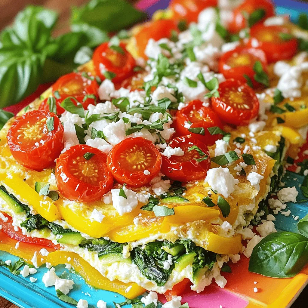 - 6 large eggs - 1 cup fresh spinach, finely chopped - 1/2 cup bell peppers (red and yellow), diced - 1/2 cup zucchini, grated - 1/2 cup cherry tomatoes, halved - 1/4 cup red onion, finely chopped - 1/4 cup feta cheese, crumbled (optional) - 1 tablespoon extra virgin olive oil - Salt and freshly ground black pepper, to taste - Fresh basil leaves for garnish (optional) You can swap some veggies for different ones. Try mushrooms or asparagus for variety. If you want a dairy-free option, use a nut-based cheese. Always choose fresh produce for the best flavor. Look for bright colors and firm textures when you shop. This will make your frittata taste amazing. For a fun twist, add herbs like parsley or dill. They can change the flavor a lot. Don’t hesitate to get creative with what you have. Cooking should be fun and personal. For the full recipe, check out the Rainbow Veggie Frittata 🥚. - Preheat your oven to 375°F (190°C). This helps with even baking. - In a large skillet, prepare your vegetable mix. - Heat olive oil in the skillet over medium heat. - Add diced bell peppers and red onion. Sauté for 3-4 minutes. - Next, stir in grated zucchini and chopped spinach. Cook for 2-3 minutes. - Once the spinach wilts, add halved cherry tomatoes. Cook for 1 more minute. - While veggies cook, crack 6 large eggs into a bowl. Whisk them with salt and black pepper. - Pour the egg mixture over the sautéed vegetables in the skillet. - Gently mix to combine all the ingredients. - If using feta cheese, sprinkle it on top. - Carefully place the skillet in your preheated oven. Bake for 20-25 minutes. - Check that the eggs are set and the top is slightly golden. - Remove from the oven and let it cool for a minute before slicing. This method makes a delicious and healthy vegetable frittata. For the full recipe, check above. - How to tell when the frittata is done You can tell the frittata is done when the edges pull away from the skillet. The center should feel firm and not jiggly. A toothpick inserted in the middle should come out clean. - Avoiding sogginess in the frittata To avoid sogginess, ensure your veggies are not overcooked. Drain any excess water from veggies like zucchini before adding them. This keeps your frittata light and fluffy. - Best accompaniments for the frittata Serve your frittata with a fresh salad or some whole-grain bread. A light vinaigrette adds a nice touch. You can also pair it with avocado slices for creaminess. - Ideal side dishes for a complete meal Roasted potatoes or a simple fruit salad can make your meal complete. They add texture and flavor that complement the frittata well. - Creative ways to serve frittata Slice the frittata into wedges and serve on a colorful platter. You can stack the slices or arrange them in a circle for a fun look. - Garnishing tips for visual appeal Use fresh herbs like basil or parsley to garnish. A sprinkle of extra cherry tomatoes or a drizzle of olive oil can make the dish pop visually. {{image_4}} You can make your frittata more filling by adding protein. You have many choices, like meats or plant-based options. Here are a few ideas: - Cooked bacon or ham: These add a nice salty flavor. - Cooked chicken: Shredded chicken works well and brings lean protein. - Tofu: Crumbled tofu is great for a plant-based option. - Beans: Black beans or chickpeas can add protein and fiber. Customize your frittata by mixing in your favorite protein. Just be sure to cook any meats before adding them to the egg mix. This way, everything cooks evenly. Frittatas are fun because you can use many veggies. Seasonal vegetables are a great choice to keep it fresh. Here are some tasty swaps: - Asparagus: Adds a nice crunch and earthy flavor. - Mushrooms: They give a rich, umami taste. - Broccoli: This adds color and nutrients. - Sweet potatoes: For a sweet twist, you can use roasted sweet potatoes. Mix and match different vegetables for unique flavors. Think about what is in season or what you love. You can create a new favorite frittata each time! Cheese can change the whole taste of your frittata. You can pick from many types to suit your taste. Here are some options: - Cheddar: A classic choice that melts beautifully. - Goat cheese: This adds creaminess and tang. - Parmesan: A sprinkle of parmesan gives a nice salty kick. - Mozzarella: For a stretchy, gooey texture, mozzarella is perfect. Using different cheeses can change your frittata's flavor profile. Try different combinations to find what you like best. You can even mix cheeses for a richer taste! To keep your leftover frittata fresh, store it in an airtight container. Let it cool first to avoid steam buildup. Place it in the fridge within two hours of cooking. This helps maintain taste and texture. When ready to eat, you can reheat it in the oven or microwave. Yes, you can freeze frittata! Slice it into pieces before freezing. Wrap each slice tightly in plastic wrap. Then, place the wrapped slices in a freezer bag. This method prevents freezer burn. To reheat, thaw overnight in the fridge. For the best texture, heat it in the oven at 350°F (175°C) for about 15-20 minutes. You can keep leftovers in the fridge for 3-4 days. After that, it's best to toss them. Signs that the frittata has gone bad include an off smell or visible mold. Always trust your senses; if it looks or smells odd, it's safer to throw it out. A frittata is an Italian dish made with eggs and various fillings. It is like an open-faced omelet. Frittatas often include vegetables, cheese, and meats. The dish is cooked on the stove and then baked. This method creates a fluffy texture and a golden top. Frittatas date back to the 19th century in Italy. They are a great way to use leftover ingredients and are very versatile. Yes, you can make a frittata ahead of time. Cook it and let it cool completely. Slice it into portions and store it in the fridge. Use an airtight container for best results. When you are ready to eat, reheat slices in the microwave or oven. This method keeps the frittata tasty and fresh. It’s perfect for busy mornings or meal prep. Frittatas and omelets are both egg dishes, but they differ in style. An omelet is folded and often cooked quickly. Frittatas are cooked slowly and not folded. They have more fillings and are thicker. Quiches are another egg dish but have a crust. Frittatas and quiches are baked, while omelets are cooked on the stove. All three are delicious but have unique textures and tastes. Yes, adding herbs enhances the frittata's flavor. Fresh herbs like basil, parsley, and chives work well. They add brightness and aroma to the dish. Dried herbs like oregano or thyme can also be used. Add them when you mix the eggs or sauté the vegetables. Experiment with different herbs to find your favorite flavor combinations. For the complete instructions and ingredients, check out the Full Recipe for the Rainbow Veggie Frittata 🥚. This blog post explored how to make a delicious Rainbow Veggie Frittata. We covered key ingredients, cooking steps, and tips for perfect results. I shared substitutions for various diets and ideas for serving and presentation. Remember, this dish is versatile; you can swap veggies and proteins for your taste. Whether for breakfast or brunch, you can enjoy it all week. Try this frittata and get creative in the kitchen!