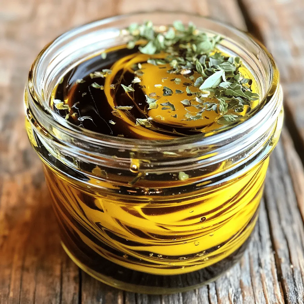 To make this tasty dressing, gather these simple ingredients: - 1/2 cup balsamic vinegar - 1/2 cup extra virgin olive oil - 1 tablespoon Dijon mustard - 1 tablespoon honey (or maple syrup for a vegan option) - 1 teaspoon garlic powder - 1 teaspoon onion powder - 1/2 teaspoon sea salt - 1/4 teaspoon freshly ground black pepper - 1 tablespoon fresh herbs (like chopped basil or oregano) Choosing high-quality balsamic vinegar and olive oil makes a big difference. Look for balsamic vinegar that is thick and rich. This adds depth to your dressing. A good olive oil should be extra virgin for the best flavor. You want it to taste fresh and fruity. Check the label for quality, as this will enhance your dish. If you don't have honey, you can use maple syrup. This is a great vegan choice. If you want a different flavor, try agave syrup. For the herbs, fresh is best, but dried herbs work too. Just use less, as dried herbs are stronger. Start by gathering all your ingredients. You will need balsamic vinegar, olive oil, Dijon mustard, honey, garlic powder, onion powder, sea salt, black pepper, and fresh herbs. Measure out each one before you start. This will help you move quickly and avoid mistakes. I always find it easier to have everything ready. In a medium bowl or a sturdy jar, pour in 1/2 cup of balsamic vinegar. Then, add 1 tablespoon of Dijon mustard and 1 tablespoon of honey. Use a whisk or a fork to mix these until smooth. Next, slowly add 1/2 cup of extra virgin olive oil while whisking. This step is key to getting a nice, thick dressing. If you use a jar, just add the olive oil, seal it, and shake well. Now, it’s time to add the spices. Sprinkle in 1 teaspoon of garlic powder, 1 teaspoon of onion powder, 1/2 teaspoon of sea salt, and 1/4 teaspoon of black pepper. For a fresh twist, mix in 1 tablespoon of chopped herbs. Whisk or shake again until everything is well combined. Taste your dressing. If you want it sweeter, add a bit more honey. If you like it tangier, pour in a touch more balsamic vinegar. Adjust it until it feels just right for you. Store it in a jar, and remember to shake before serving. Enjoy your zesty balsamic bliss dressing! For the full recipe, check [Full Recipe]. To keep your dressing fresh, store it in an airtight jar. Make sure to seal it well. The dressing lasts up to one week in the fridge. Always label the jar with the date. This way, you know when to use it. Before each use, shake the jar to mix the ingredients again. Some parts may settle, so this step is key. Emulsifying is how you mix oil and vinegar. Start by whisking the vinegar with mustard and honey. This creates a base. Slowly add the olive oil while whisking. If you use a jar, add oil, then shake it. This helps blend the dressing. An emulsified dressing is creamy and smooth. If it separates, just shake it again before serving. Fresh herbs can make your dressing pop! Try basil or oregano for a burst of flavor. Chop them finely and add them in. Fresh herbs give a bright taste that dried herbs can't match. You can also experiment with different herbs. Chives or parsley can add a new twist. Just remember to adjust the amount based on your taste. {{image_4}} You can make this balsamic vinaigrette your own by adding new flavors. A splash of fresh citrus juice brightens the taste. Try lemon or orange juice for a zesty twist. Just add about one tablespoon to your dressing mix. You can also use fresh citrus zest for a stronger flavor. Garlic is another great option. Add one minced garlic clove for a bold taste. If you want a vegan version, it's easy! Just replace honey with maple syrup. This swap keeps the sweetness without using animal products. You can also omit the Dijon mustard if you need a mustard-free option. This vinaigrette isn’t just for salads. Use it as a marinade for chicken or tofu before grilling. The acidity helps tenderize the meat. You can also use it as a dipping sauce for bread or fresh veggies. Drizzle it on roasted vegetables for added flavor. This dressing is not just a side; it's a star in many dishes! For the full recipe, check out the Zesty Balsamic Bliss Dressing. Homemade balsamic vinaigrette lasts about one week in the fridge. After seven days, it may lose flavor. I always suggest tasting it before using. If it still tastes great, go ahead and enjoy! The best way to store this dressing is in an airtight jar. A glass jar works well since it does not absorb flavors. Ensure the lid is tight to keep air out. Store it in the fridge for the best taste. Avoid storing it at room temperature; heat can spoil the flavors. Look for changes in color or smell. If the dressing smells sour or off, it’s best to throw it out. Check for any mold or separation that seems unusual. If you notice any of these signs, do not use the dressing. Safety first! Yes, you can make this balsamic vinaigrette dressing ahead of time. In fact, it tastes better after sitting a bit. The flavors blend well together, making it even more delicious. Just store it in a clean jar in the fridge. It will stay fresh for up to one week. Before using, give it a good shake to mix everything back together. You can use this dressing on many foods. It’s great on salads, adding a fresh and bold flavor. You can also use it as a marinade for chicken, fish, or vegetables. Drizzle it over roasted veggies for an extra kick. You can even use it as a dipping sauce for bread or fresh veggies. The options are endless! If your dressing is too thick, just add a little water or extra balsamic vinegar. Mix it in slowly until it reaches the right consistency. If it’s too thin, adding more olive oil can help thicken it up. Whisk or shake again to blend everything well. Adjusting is easy, so don’t worry if it’s not perfect at first! Making homemade balsamic vinaigrette dressing is simple and fun. You learned the key ingredients, like balsamic vinegar and olive oil, and how to choose the best quality. The step-by-step guide helped you mix and adjust flavors to suit your taste. With tips for storage and fresh herbs, you now have everything to keep your dressing tasty. Remember, you can create variations with citrus or garlic to keep it exciting. This dressing lasts for weeks if stored right. Enjoy your culinary journey and elevate your meals with this easy-to-make dressing!