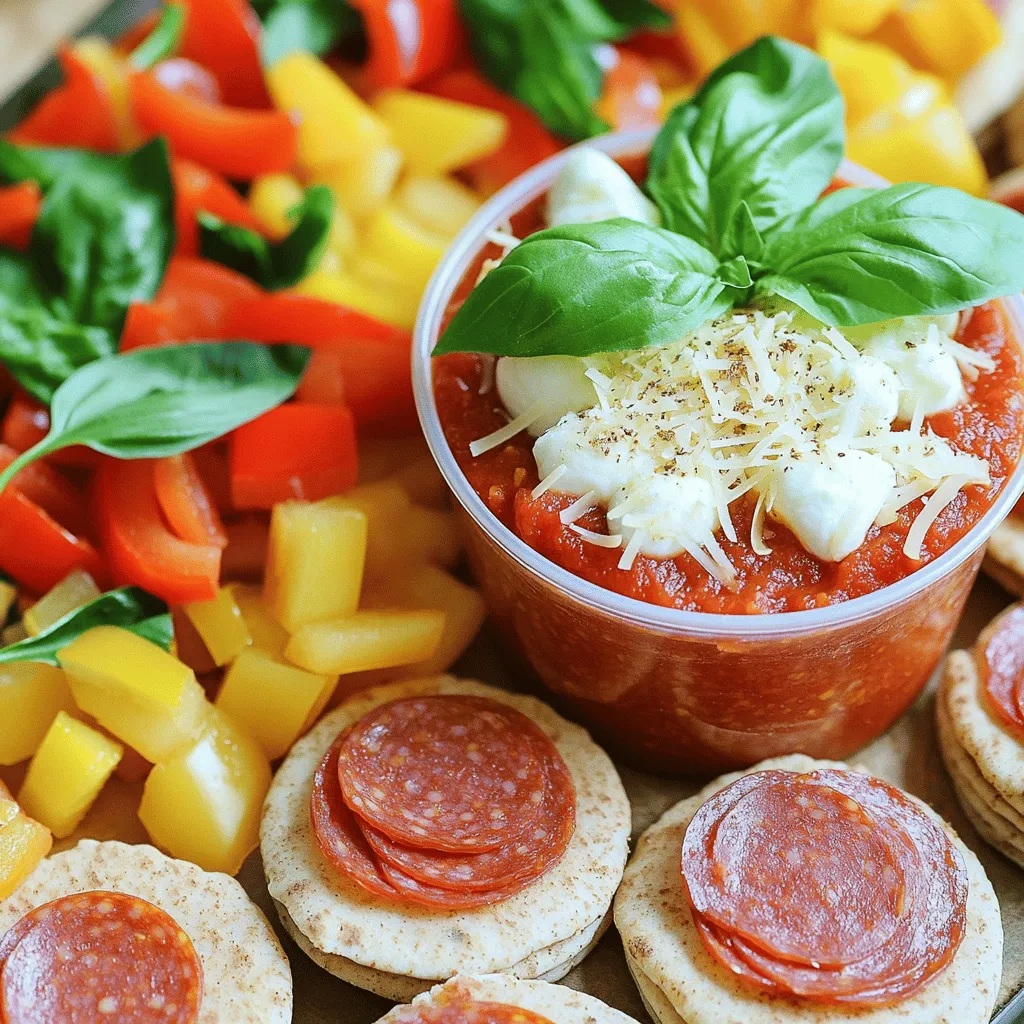 - Whole grain mini pita bread - Marinara sauce - Shredded mozzarella cheese - Pepperoni slices or alternative toppings - Grated Parmesan cheese - Italian seasoning - Optional: Fresh basil leaves To make DIY Pizza Lunchables, start with whole grain mini pita bread. This bread is healthy and fun! Next, use marinara sauce as the base. It adds great flavor. For the cheese, shredded mozzarella works best. It melts nicely and tastes amazing. You can add pepperoni slices for a classic touch. If you prefer, try other toppings like diced bell peppers or olives. Grated Parmesan cheese gives an extra cheesy flavor. Italian seasoning adds a nice herbal note. If you want, fresh basil leaves can brighten your lunchables. Gather all these ingredients, and you’re ready to create a fun and tasty meal. For the full recipe, check the details above! Cut the whole grain mini pita bread into small rounds or squares. Use a round cookie cutter for perfect shapes or a knife for easy slices. This will be your pizza base. Spoon some marinara sauce into a container. This sauce adds amazing flavor to your pizzas. Next, combine shredded mozzarella cheese and grated Parmesan cheese in another container. Mixing these cheeses gives your pizzas a tasty topping. Arrange pepperoni slices and any other toppings in separate compartments. You can use diced bell peppers or black olives, too. Keep everything neat and organized for easy assembly later. Fill a small container with Italian seasoning. This will boost the flavor of your pizzas. Just a sprinkle will make a big difference! When you're ready to eat, take a pita round and spread marinara sauce on top. Then, add the cheese mixture, followed by your chosen toppings. Finish with a dash of Italian seasoning. Enjoy them cold or heat for 15-20 seconds in the microwave to melt the cheese slightly. Optionally, add a fresh basil leaf for extra flavor and color. You can make your Pizza Lunchables unique and tasty! Here are some ideas: - Different Toppings: Use diced bell peppers, black olives, or cooked sausage. You can also try pineapple or mushrooms for a fun twist. - Different Cheeses: Mix mozzarella with cheddar for a sharper taste. Try feta for a salty kick or gouda for a smoky flavor. Keeping your ingredients fresh is key. Here are some tips: - Freshness: Store toppings in airtight containers. This keeps them crisp and tasty. - Packing Tips: Use separate compartments in lunchboxes. This helps avoid soggy bread and keeps everything neat. Involve the kids in making their lunch! Here’s how: - Engaging Kids: Let them choose their toppings. This makes it exciting and personal. - Creative Serving Ideas: Lay out a "pizza bar" at home. Let everyone build their own mini pizzas. You can even have a family taste test for fun flavor combos. {{image_4}} For a fun twist, try using plant-based toppings. You can add: - Diced bell peppers - Sliced mushrooms - Spinach leaves - Black olives - Artichoke hearts These toppings add great taste and color to your pizzas. You can mix and match to find your favorite combo! If you want to make this gluten-free, swap out the pita bread. Try these options: - Gluten-free mini tortillas - Cauliflower crusts - Zucchini slices These alternatives work well and still taste great! Always check labels to ensure they fit your diet. Want to spice things up? Use world-inspired toppings! Here are some tasty ideas: - BBQ sauce instead of marinara for a smoky flavor - Feta cheese and olives for a Greek twist - Fresh cilantro and salsa for a Mexican flair - Teriyaki sauce with pineapple for a Hawaiian vibe These toppings can take your DIY Pizza Lunchables on a global journey! To keep your DIY Pizza Lunchables fresh, separate the components. Use small containers for each part. This method keeps the pita bread soft and the toppings crisp. Storing them in a cool place, like the fridge, helps preserve their flavor and texture. Check the dates on your ingredients. Use the marinara sauce within a week of opening. Pita bread lasts about a week as well. Cheese can usually stay fresh for two weeks. Always check for any off smells or changes in color before using. If you want your pizzas warm, reheating is simple. Place your assembled pizza on a microwave-safe plate. Heat it for 15 to 20 seconds. This will melt the cheese without making the pita soggy. Enjoy your tasty creation hot or cold! You can make DIY Pizza Lunchables healthier by choosing better ingredients. Here are some tips: - Use whole grain mini pita bread for more fiber. - Opt for low-fat cheese to cut calories. - Add fresh veggies like bell peppers and spinach as toppings. - Swap pepperoni for turkey or veggie options. - Choose homemade marinara sauce without added sugars. These choices boost nutrition without losing flavor. Yes, you can freeze parts of your DIY Pizza Lunchables! Here’s how: - Freeze the mini pita breads in a sealed bag. They stay fresh for up to three months. - You can also freeze cheese and toppings in separate containers. Thaw them in the fridge overnight before use. - Marinara sauce can be frozen in ice cube trays. Just pop out a cube when you're ready to use it! This helps you save time on busy days. Packing your DIY Pizza Lunchables for school is easy! Follow these tips: - Use a sturdy lunchbox with compartments. This keeps everything separate. - Pack the sauce in a small container to avoid spills. - Keep cheese and toppings in separate compartments to stay fresh. - Add an ice pack to keep everything cool until lunch. These steps make lunchtime fun and easy! Making DIY Pizza Lunchables is simple and fun. We covered the key ingredients, like whole grain mini pita and marinara sauce. Then, I shared step-by-step tips for preparing, assembling, and storing your mini pizzas. You can customize your creations with toppings, making them unique. Don't forget the vegetarian and gluten-free options! These pizzas can delight kids and adults alike. Enjoy engaging in the cooking process together, and remember, fresh ingredients lead to the best taste. With these ideas, you’ll create tasty and healthy lunches everyone will love.