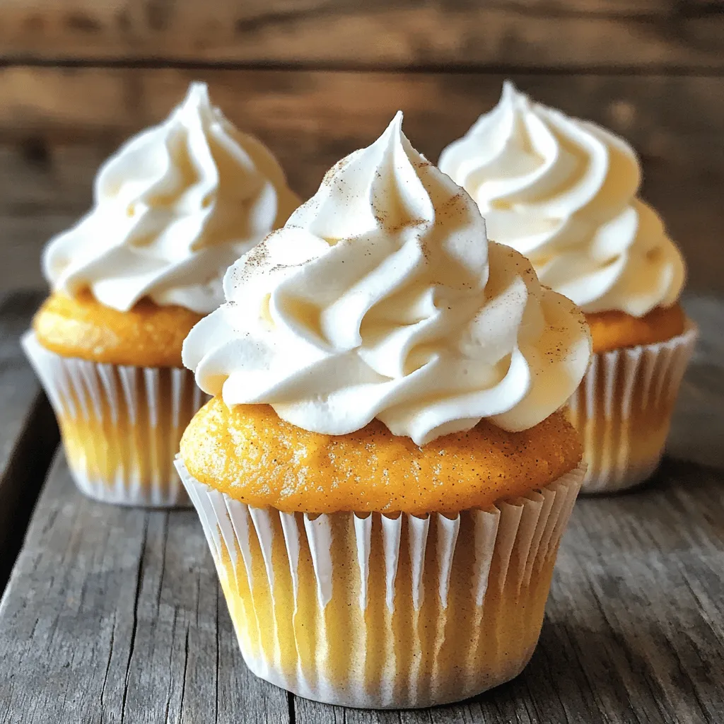 To make delicious Vanilla Chai Pumpkin Latte Cupcakes, you'll need these ingredients: - 1 cup all-purpose flour - 1 teaspoon baking powder - 1/2 teaspoon baking soda - 1/4 teaspoon salt - 1 teaspoon ground cinnamon - 1/2 teaspoon ground ginger - 1/4 teaspoon ground cloves - 1/4 teaspoon ground nutmeg - 1/4 cup unsalted butter, softened - 1/2 cup granulated sugar - 1/4 cup brown sugar, packed - 1/2 cup canned pumpkin puree - 2 large eggs, at room temperature - 1 teaspoon pure vanilla extract - 1/2 cup brewed chai tea, cooled - 1/4 cup milk (or non-dairy alternative) - Optional: Whipped cream and pumpkin spice for topping If you need to convert measurements, here are some quick tips: - 1 cup = 240 mL - 1 teaspoon = 5 mL - 1 tablespoon = 15 mL - 1/4 cup = 60 mL This can help you adjust the recipe if needed. If you don’t have all the ingredients, here are some easy swaps: - All-purpose flour: Use whole wheat flour for more fiber. - Butter: Coconut oil works great as a dairy-free option. - Granulated sugar: Try maple syrup for a natural sweetener. - Chai tea: Use any spiced tea or even coffee for a different flavor. These substitutions can help you tailor the recipe to your taste or dietary needs. For the full recipe, you can follow the steps mentioned in the earlier sections! First, I preheat the oven to 350°F (175°C). I line a standard cupcake pan with paper liners. This step helps with easy serving later. In a medium bowl, I sift together the flour, baking powder, baking soda, salt, and spices like cinnamon, ginger, cloves, and nutmeg. Mixing these dry ingredients well is key to a smooth batter. In another bowl, I cream the softened butter with granulated and brown sugars. I use an electric mixer for about 3-4 minutes until it’s light and fluffy. Next, I add the pumpkin puree, eggs, and vanilla extract, mixing until smooth. Now, I gently add the dry mix in three parts, alternating with cooled chai tea and milk. I start and end with the flour mixture. It’s important not to overmix; this keeps the cupcakes light. Once mixed, I scoop the batter into the cupcake liners, filling them about two-thirds full. This gives them room to rise while baking. I place the cupcake pan in the preheated oven. I set a timer for 18-20 minutes. To check if they are done, I insert a toothpick into the center of a cupcake. If it comes out clean or with a few moist crumbs, they are ready. After baking, I let the cupcakes cool in the pan for about 5 minutes. Then, I carefully transfer them to a wire rack. Cooling them completely is crucial to keep them fluffy. Once the cupcakes are cool, I add my favorite touch: a generous dollop of whipped cream on top. A sprinkle of pumpkin spice enhances their festive look. I love to serve these cupcakes on a pretty platter, adding cinnamon sticks and star anise for a warm, autumn vibe. For the full recipe, you can refer back to the earlier section. Enjoy each bite of this delightful treat! Baking is a science. A small error can ruin your cupcakes. Here are tips to avoid those mistakes: - Measure ingredients correctly. Use dry measuring cups for flour and sugar. - Sift your dry ingredients. This removes lumps and ensures even mixing. - Check your oven temperature. An oven thermometer can help you get it right. - Don’t overmix. Mix until just combined to keep your cupcakes light. Fluffy cupcakes are a joy to eat. Here’s how to create that perfect texture: - Room temperature ingredients matter. Let your eggs and milk warm up before mixing. - Cream butter and sugar well. Aim for a light and airy mixture before adding other items. - Fill cupcake liners properly. Aim for two-thirds full to allow for rising. - Cool completely before frosting. This keeps the frosting from melting and sliding off. How you serve your cupcakes can enhance their appeal. Try these ideas: - Garnish with whipped cream. A dollop adds richness to each bite. - Sprinkle pumpkin spice or cinnamon. This adds visual flair and extra flavor. - Use festive platters. Place cupcakes on a colorful plate with autumn decor. - Pair with a warm drink. Serve with chai tea or pumpkin spice latte for a cozy treat. For the full recipe, check out the detailed instructions provided earlier. {{image_4}} To make gluten-free Vanilla Chai Pumpkin Latte Cupcakes, swap the all-purpose flour with a gluten-free blend. Look for one that contains xanthan gum. This will help provide structure. Use one cup of the gluten-free blend in place of regular flour. If you need a dairy-free option, use plant-based butter instead of regular butter. Choose almond or oat milk to replace cow's milk. These simple swaps keep your cupcakes moist and tasty without dairy. You can customize these cupcakes with fun toppings. Try adding chopped pecans or walnuts for crunch. Drizzle caramel sauce for a sweet touch. For a chai twist, sprinkle extra cinnamon or nutmeg on top. You can also use coconut whipped cream for a dairy-free topping. For the full recipe, check out the complete guide to making these delightful cupcakes! To keep your cupcakes fresh, let them cool completely. Place them in an airtight container. This keeps them moist and tasty. Store them at room temperature for up to three days. If you want to enjoy them longer, consider freezing. To freeze your cupcakes, wrap each one in plastic wrap. Then place them in a freezer-safe container. They can last up to three months in the freezer. When ready to eat, simply thaw them in the fridge overnight. To refresh your cupcakes, warm them slightly in the microwave. Heat them for about 10 to 15 seconds. This brings back their soft texture. You can also enjoy them cold, topped with whipped cream and pumpkin spice. For a warm treat, try heating them before serving. Enjoy your Vanilla Chai Pumpkin Latte Cupcakes with these storage tips! For the complete recipe, check out the Full Recipe section. Yes, you can make these cupcakes ahead of time. Bake them a day or two before your event. Just store them in an airtight container at room temperature. This keeps them fresh and moist. You can also freeze them for up to three months. Just make sure they cool completely before wrapping. When you are ready to serve, let them thaw at room temperature. This way, they taste just as good as fresh. If you cannot find chai tea, use any strong tea or spice blend. For a twist, try using Earl Grey tea for a citrus note. You could also use a mix of cinnamon, ginger, and cardamom with hot water. This makes a nice chai substitute. Feel free to experiment with flavors you love. The key is to have a rich, spiced liquid that will enhance the cupcakes. To check if your cupcakes are done, insert a toothpick in the center. If it comes out clean or with a few moist crumbs, they are ready. If there is wet batter on the toothpick, bake them a little longer. Be careful not to overbake, as this can dry them out. Also, the tops should look slightly domed and spring back when touched lightly. This means they are light and fluffy, just how you want them! You learned how to make Vanilla Chai Pumpkin Latte Cupcakes from scratch. We covered ingredient lists, easy measurements, and substitutes. I shared step-by-step baking, cooling, and decorating tips. To avoid mistakes, I provided best practices for fluffy cupcakes. We explored gluten-free and dairy-free options, plus fun toppings. Finally, I discussed storage and reheating methods to keep your cupcakes fresh. Use these tips to impress your friends and family with every bite. Happy baking!