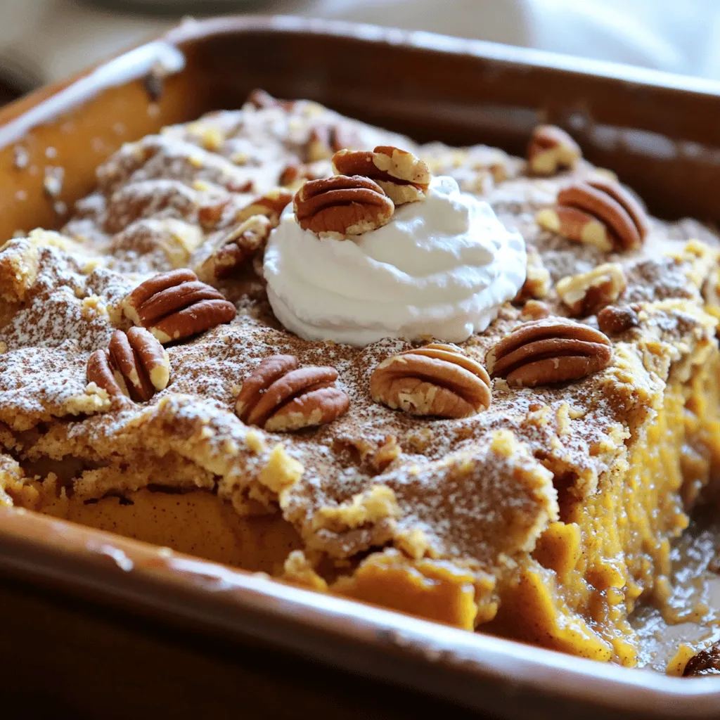 - 1 cup pure pumpkin puree - 3/4 cup packed brown sugar - 1/2 cup granulated sugar - 1 teaspoon pure vanilla extract - 1 teaspoon ground cinnamon - 1/2 teaspoon ground nutmeg - 1/2 teaspoon ground ginger - 2 large eggs, at room temperature - 1 cup milk (dairy or plant-based) - 1/2 cup all-purpose flour - 1/4 cup unsalted butter, melted - 1 cup pecans, roughly chopped - 1/2 teaspoon baking powder - Pinch of salt Each ingredient plays a key role in our homemade pumpkin pecan cobbler. The pumpkin puree gives it a rich, smooth base. Brown sugar adds depth with its caramel notes, while granulated sugar balances the sweetness. Vanilla extract enhances all the flavors. Spices like cinnamon, nutmeg, and ginger bring warmth and a cozy aroma, essential for this fall dessert. The eggs and milk create a soft texture, and flour keeps the cobbler from being too runny. The melted butter adds richness, and pecans give that delightful crunch. Baking powder helps the cobbler rise, and a pinch of salt brightens the flavors. For those who need dairy-free options, you can use almond, oat, or soy milk instead of regular milk. These alternatives will keep the cobbler creamy while catering to dietary needs. If you want to reduce sugar, try using maple syrup or agave nectar. These natural sweeteners add a unique flavor without the same level of refined sugar. Whipped cream is a classic choice to top your cobbler. You can also use a scoop of vanilla ice cream for a creamy contrast. For added flair, sprinkle some ground cinnamon or nutmeg on top. You might even want to toss on a few extra pecans for a lovely crunch. Enjoy your cobbler fresh from the oven for the best experience. For the full recipe, check out the details above. 1. Preheat your oven to 350°F (175°C). This heat is key for a great bake. 2. Grease a 9x13-inch baking dish. This helps the cobbler not stick. 3. In a big bowl, mix the pumpkin puree, brown sugar, granulated sugar, and vanilla extract. Use a whisk to blend until smooth. 4. Add the eggs and milk into the pumpkin mix. Whisk well until everything is smooth. 5. In another bowl, whisk together the flour, baking powder, cinnamon, nutmeg, ginger, and a pinch of salt. Ensure no lumps are left. 1. Slowly pour the dry mix into the wet mix. Stir gently with a spatula until just combined. 2. It’s important not to overmix. A few lumps in the batter are just fine. This helps keep the cobbler light and fluffy. 3. Fold in the melted butter and chopped pecans. Make sure they are mixed evenly. 1. Pour the batter into your greased baking dish. Smooth the top with a spatula. 2. Bake in the preheated oven for 45-50 minutes. Look for a golden top and a set center. 3. To check if it’s done, insert a toothpick. It should come out clean or with a few moist crumbs. 4. Once done, remove the cobbler and let it cool for about 10 minutes before slicing. For the full recipe, check out the details above. Enjoy the process and the delicious results! - Overmixing and its effects on texture: Overmixing your batter can lead to a tough cobbler. Mix just until the ingredients combine, and leave a few lumps. This helps keep the cobbler light and fluffy. - Using the wrong size baking dish: A 9x13-inch baking dish works best for this recipe. If you use a smaller dish, the cobbler may overflow. A larger dish may dry it out. - Adjusting sweetness according to preference: The recipe calls for both brown and granulated sugar, giving a nice balance. You can reduce the sugar for a less sweet dish or add a bit more if you like it sweeter. Always taste your batter before baking. - Variations on spices for enhanced flavor: The classic spices are cinnamon, nutmeg, and ginger. You can add allspice or cloves for a twist. Experiment with the amounts to find what excites your taste buds. - Best way to serve warm: Serve slices while warm for the best experience. The flavors are vibrant, and the texture is soft. A dollop of whipped cream or vanilla ice cream makes it even better. - Pairing suggestions for the cobbler: This cobbler pairs well with coffee or spiced chai tea. For a festive touch, serve with a spiced cider. The warm drinks enhance the cozy flavors of the cobbler. For the full recipe, don't forget to check the detailed instructions! {{image_4}} You can add cranberries or apples for a fun twist. They bring a tartness that pairs well with pumpkin. Try folding in one cup of fresh cranberries or diced apples into the mix. This adds color and flavor. If you want a change from pecans, use walnuts or almonds. These nuts have a nice crunch and flavor. They will make your cobbler unique. Want a richer dessert? Add chocolate chips. They melt beautifully and create a sweet surprise in every bite. You can also infuse flavors like orange zest or maple syrup. A tablespoon of orange zest brightens the dish. Maple syrup can replace some of the sugar for a deeper taste. For a gluten-free option, substitute all-purpose flour with almond or oat flour. These flours keep the cobbler moist and tasty. Make sure to balance the texture by adding a bit more liquid. This way, you get the same delicious cobbler without the gluten. To keep your cobbler fresh, use an airtight container. Glass containers work well. They do not stain and are easy to clean. You can also use plastic containers, but ensure they seal tightly. Store the cobbler in the fridge for up to four days. After that, the taste and texture may change. When reheating, you want to keep the cobbler moist. The oven is the best choice. Preheat it to 350°F (175°C) and cover the cobbler with foil. Bake for about 15-20 minutes. This keeps it from drying out. If you use the microwave, heat it in short bursts. Start with 30 seconds, then check it. Microwaving may make it a bit soggy, so use it as a last resort. You can freeze this cobbler before baking. Simply cover it well with foil or plastic wrap. It can stay in the freezer for up to three months. When you are ready to bake, thaw it in the fridge overnight. Then, bake it straight from the fridge. This way, you get the best texture and flavor. Follow the baking instructions from the Full Recipe to ensure perfect results. Yes, you can make this cobbler ahead of time. Here are some tips: - Prep the filling: You can mix the pumpkin filling a day before and store it in the fridge. This saves time on baking day. - Bake later: If you want, bake the cobbler a few hours before serving. It will still taste great. Just let it cool and then warm it up slightly before serving. - Store properly: If you have leftovers, cover them tightly and keep them in the fridge. It will stay fresh for about three days. Pairing drinks and sides can enhance your dessert experience. Here are some suggestions: - Drinks: A warm cup of spiced apple cider or a rich chai tea works well. Both drinks complement the pumpkin flavor. - Sides: Serve with whipped cream or vanilla ice cream. They add creaminess and balance the sweetness of the cobbler. Knowing when your cobbler is ready is key. Look for these signs: - Firm center: The cobbler should be set in the middle, not jiggly. - Golden top: A beautiful golden-brown color means it is nicely baked. - Toothpick test: Insert a toothpick into the center. If it comes out clean, your cobbler is done. Absolutely! Here are some dairy alternatives you can use: - Milk: Substitute regular milk with almond, oat, or soy milk. - Butter: Use coconut oil or a dairy-free margarine instead of butter. Both work well in the recipe. For more details, check the Full Recipe. This blog post outlined how to make a delicious pumpkin pecan cobbler. We covered the key ingredients, their substitutes, and optional garnishes to enhance your dish. The step-by-step instructions guide you through preparation, mixing, and baking. I shared tips to avoid common mistakes, ways to perfect your recipe, and serving suggestions. We also explored variations, storage info, and answered frequently asked questions. Remember, experimenting with flavors and ingredients can lead to a unique twist on this classic dessert. Enjoy creating and sharing your cobbler!