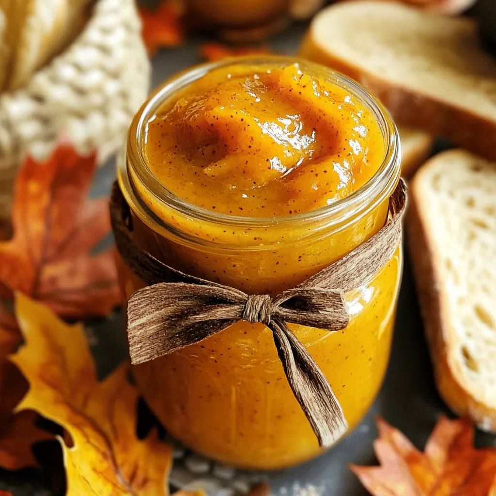 - 1 cup pure pumpkin puree - 1/2 cup pure maple syrup - 1/4 cup packed brown sugar - 1 teaspoon ground cinnamon - 1/2 teaspoon ground ginger - 1/4 teaspoon ground nutmeg - 1/4 teaspoon ground cloves - 1/4 teaspoon salt - 1 tablespoon freshly squeezed lemon juice - Optional add-ins for flavor enhancement I love using fresh, high-quality ingredients. The pumpkin puree gives the butter its rich base. Pure maple syrup adds sweetness and depth. Brown sugar enhances the flavor with a hint of caramel. Spices are key to a great taste. Cinnamon brings warmth, while ginger adds a slight zing. Nutmeg and cloves round out the flavors with a holiday touch. A pinch of salt balances the sweetness perfectly. Lemon juice brightens the flavor and adds a fresh note. You can also add extras, like vanilla or a dash of maple extract, for more depth. Each ingredient works together to create a delightful fall spread. For the full recipe, check out the instructions section. 1. Begin by placing a medium saucepan over medium heat. This step gets the pot warm for cooking. 2. Add the pumpkin puree, maple syrup, and brown sugar to the saucepan. Stir the mixture well. 3. Heat the mixture until warm and the brown sugar dissolves. This should take about 2-3 minutes. 1. Now, sprinkle in the ground cinnamon, ginger, nutmeg, cloves, and salt. Stir well to mix. 2. Reduce the heat to low and cook the mixture, stirring often. Do this for about 10-15 minutes. 3. This gentle cooking lets the flavors meld and thickens the mixture to a spreadable texture. 1. Once thickened, remove the pan from heat. Stir in the freshly squeezed lemon juice. This adds brightness to the taste. 2. Let the mixture cool slightly in the pan. This will help you avoid burns when handling. 3. After cooling a bit, transfer the pumpkin butter to a clean jar. Cover the jar and let it cool completely. 4. Once cool, refrigerate the jar. This spread lasts for up to two weeks when stored properly. For the complete recipe, check out the Full Recipe section. To ensure even spice distribution, mix the spices in a separate bowl first. This helps avoid clumps in your maple pumpkin butter. When you add them to the pumpkin mix, stir well to combine. This way, each spoonful has a balanced flavor. Perfecting the thickness of the butter is key. If it’s too thin, cook it longer on low heat. Stir often to prevent sticking. You want a spreadable texture that holds its shape on bread or crackers. The best way to enjoy maple pumpkin butter is on toast. It’s perfect for breakfast or a snack. You can also spread it on warm scones or muffins. Try it with cream cheese for a delicious twist. Pairing ideas include using it with yogurt, oatmeal, or pancakes. You can also serve it as part of a cheese board. Add fresh fruit and nuts for a beautiful display. Customization options are endless. Add a pinch of cardamom for a unique flavor. You could also mix in some vanilla extract to enhance the sweetness. Adjusting sweetness is simple. If you want it sweeter, add more maple syrup or brown sugar. For a spicier kick, increase the ginger or cinnamon. Experiment with these adjustments to find your favorite mix. {{image_4}} You can change the flavor of your maple pumpkin butter easily. Adding spices like cardamom gives it a warm, sweet touch. Cardamom has a floral taste that blends well with pumpkin. Just add a pinch when you mix in the other spices. You can also try using different sweeteners. Honey is a great choice if you want a floral note. Maple syrup gives a rich flavor, but honey adds a light sweetness. Adjust the amount based on your taste. This pumpkin butter is perfect for fall and winter. You can use it for Thanksgiving or Christmas. It pairs well with many festive dishes. Try adding seasonal ingredients like cranberries. They add a tart flavor that balances the sweetness. Another idea is to mix in some apple cider. This adds a fresh note that brightens the butter. You can even swirl in some roasted nuts for texture. Each season brings new ways to enjoy this treat. Maple pumpkin butter is not just for toast. You can use it in many creative ways. Spread it on pancakes for a tasty breakfast. It also works great in desserts. Try it in cakes or muffins for added moisture and flavor. You can also use it as a dip. Pair it with sliced apples or fresh bread. This makes a fun snack for friends and family. Don't forget to check the full recipe for more ideas! To keep your maple pumpkin butter fresh, store it in the fridge. Use a clean jar with a tight lid. Glass jars work best because they seal well. This prevents air from spoiling your butter. Maple pumpkin butter lasts about two weeks in the fridge. Check for signs of spoilage before using it. If you see mold or smell something off, throw it away. Always trust your senses to keep safe! Yes, you can freeze maple pumpkin butter! To freeze, pour it into airtight containers. Leave some space at the top for expansion. When you want to use it, thaw it in the fridge overnight. Stir well before spreading it on your favorite toast or scone. For the full recipe, check out the detailed instructions. What can I use instead of pumpkin puree? If you don’t have pumpkin puree, you can use sweet potato puree. It has a similar texture and taste. You could also try butternut squash puree. Both will give you a nice flavor. How long does it take to make? Making maple pumpkin butter takes about 30 minutes. You will spend 10 minutes preparing and 20 minutes cooking. This quick process gives you a fresh, tasty spread. What do I serve with pumpkin butter? Pumpkin butter is great on toast, pancakes, or waffles. You can also spread it on scones or biscuits. Try it on crackers or with cheese for a tasty snack. It adds a fall twist to any meal. Is maple pumpkin butter good for baking? Yes! You can use maple pumpkin butter in baking. Add it to muffins or cakes for extra flavor. It works well in oatmeal or as a filling for pastries. The options are endless! How can I ensure my spread lasts longer? To keep your spread fresh, store it in an airtight jar in the fridge. Make sure the jar is clean before filling it. This helps prevent bacteria and keeps it tasty for longer. Can I can pumpkin butter for long-term storage? Yes, you can can pumpkin butter. Use a water bath canning method to seal jars. This allows you to store it for up to a year. Make sure to follow safety guidelines for canning to ensure it is safe to eat. In this blog post, we explored how to make delicious maple pumpkin butter. We covered essential ingredients like pure pumpkin puree and maple syrup. You learned step-by-step instructions and tips for perfecting the recipe. Customizing flavors and ensuring proper storage were also discussed. Final thoughts: Enjoy this treat on toast or in desserts. Experiment and make it your own. Store it correctly for lasting freshness. Dive into this flavorful journey and enjoy every bite!