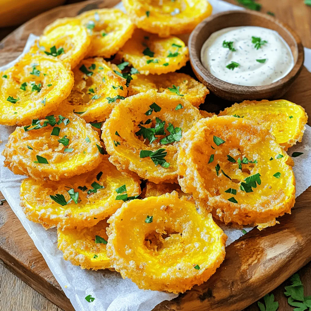 - 2 medium yellow squash, sliced into 1/4-inch rounds - 1 cup buttermilk - 1 cup all-purpose flour - 1/2 cup cornmeal - 1 teaspoon garlic powder - 1 teaspoon onion powder - 1 teaspoon smoked paprika - Salt and pepper to taste - Vegetable oil for frying - Fresh parsley, chopped (for garnish) Gathering the right ingredients is key to making fried squash. I love using fresh yellow squash for its mild flavor and great texture. The buttermilk adds a tangy taste and helps the coating stick well. The mix of flour and cornmeal gives a nice crunch. The spices like garlic powder, onion powder, and smoked paprika add depth to the flavor. Using salt and pepper enhances the taste, so don't skip them. You need vegetable oil for frying, as it heats well and creates that golden crust. Fresh parsley adds a pop of color and freshness on top. To find the full recipe, check out Crispy Southern Fried Squash . This dish is simple yet so satisfying. Enjoy these crispy bites as a snack or a side dish. Soaking the squash in buttermilk is key for flavor. It makes the squash soft and tasty. I recommend soaking for at least 30 minutes. This step pulls out the squash's natural sweetness and adds a nice creaminess. In a shallow dish, mix together the dry ingredients. Use 1 cup of flour, 1/2 cup of cornmeal, and spices like garlic powder and smoked paprika. Whisk this until all the ingredients blend well. To coat evenly, I suggest using a fork or your hands. For frying, vegetable oil works best. Pour enough oil into the skillet to be about 1 inch deep. Heat it on medium-high. To check if the oil is hot, drop a pinch of the flour mix in. If it sizzles, you're ready to fry! Take the soaked squash and let any extra buttermilk drip off. Next, coat each piece in the flour mixture. Shake off any clumps gently to ensure a light, even coating. This helps form a perfect crust. Add the coated squash to the oil in batches. Avoid crowding the pan, so each piece cooks well. Fry them for about 2-3 minutes on each side. Use tongs to flip them carefully. This helps achieve an even golden brown color. After frying, place the squash on a paper towel-lined plate. This step removes extra oil, making them crispy. Let them sit for a minute. The paper towels absorb moisture, keeping your squash deliciously crunchy. To finish, sprinkle fresh parsley on top for color. Serve the squash hot for the best taste. For added flavor, you can pair them with a zesty dip or ranch dressing. The crunch and flavor will impress everyone! To get the crispiest squash, you must manage the frying temperature. Heat the oil to medium-high. Too hot, and the squash burns. Too low, and it gets greasy. Aim for about 350°F (175°C). Another key is the coating thickness. A thin, even layer of the flour mix is best. If too thick, the squash can feel heavy. A light coat helps it stay crispy and delicious. To add more flavor, try adding spices. A pinch of cayenne pepper can add a kick. You can also mix in Italian herbs for a fresh taste. Basil or oregano works great here. Remember to balance your flavors. Fresh herbs like parsley or cilantro can brighten the dish. Just a sprinkle on top before serving makes a big difference. One common mistake is overcrowding the pan. When you add too many squash pieces, they steam instead of fry. Fry in small batches for the best result. Another mistake is not keeping an even frying temperature. If the oil cools down too much, the squash will absorb oil. Keep the heat steady to ensure perfect frying every time. {{image_4}} You can change the coating to make it more fun. Try using panko breadcrumbs instead of cornmeal. Panko gives a crunchier texture. It adds a nice twist to the classic recipe. For those needing gluten-free options, use gluten-free flour or cornmeal. This way, everyone can enjoy fried squash. Want to take your squash up a notch? Consider adding Parmesan cheese to the coating mix. The cheese melts and creates a tasty crust. You can also experiment with spicy seasonings. A dash of cayenne pepper or chili powder can add a kick. This makes the dish exciting for those who love heat. Pair your fried squash with delicious dipping sauces. Ranch dressing or a spicy aioli can bring out great flavors. You can also serve fried squash as a side dish or a tasty snack. It works well next to grilled meats or even on its own. Enjoy it hot for the best taste. For the Full Recipe, check out Crispy Southern Fried Squash . To store leftovers, place the fried squash in an airtight container. Ensure the container is sealed well to keep out air and moisture. This helps maintain freshness. You can store them in the fridge for about 3 days. For the best taste and texture, eat them within this time. To reheat fried squash, use an oven or an air fryer. Preheat the oven to 375°F. Spread the squash in a single layer on a baking sheet. Heat for about 10 minutes or until crispy. If using an air fryer, set it to 350°F and cook for about 5 minutes. Avoid using the microwave. It makes the squash soggy. Enjoy your crispy fried squash just like when they were fresh! Soak the squash for at least 30 minutes. This makes the squash tender and tasty. The buttermilk also helps the coating stick better. You can soak longer if you want more flavor. I don’t recommend using frozen squash. Frozen squash loses its crispness when fried. Fresh squash gives you the best texture and flavor. If you must use frozen, thaw and drain it well before frying. I like to use vegetable oil for frying squash. It has a high smoke point, which is great for frying. Canola oil is another good choice. Both oils help achieve that crispy finish without burning. Fried squash can be a tasty treat, but it is not the healthiest option. It is higher in calories due to the oil. To make it healthier, you can bake the squash instead of frying. You can also use less oil when frying. Yes, you can make this dish vegan! Use plant-based milk instead of buttermilk. You can also replace the flour with a gluten-free option. The flavor will still be great! You can find the Full Recipe for Crispy Southern Fried Squash online. It gives you all the steps to make this dish perfectly! In this post, we covered how to make crispy fried squash from start to finish. You learned about the key ingredients, soaking methods, and frying techniques. These steps help ensure your squash turns out golden and delicious. Remember to keep the oil hot and avoid clumps in your coating. With practice, you can master this dish. Enjoy customizing flavors and try different coatings. Your fried squash can be the perfect snack or side. Let your creativity shine!