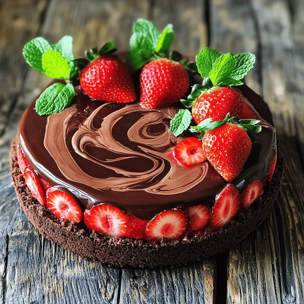 To make this Frozen Chocolate Strawberry Cake, you will need the following ingredients. - 1 cup chocolate wafer cookies, finely crushed - 4 tablespoons unsalted butter, melted - 2 cups fresh strawberries, hulled and halved - 2 cups heavy cream - 1 cup powdered sugar - 1 teaspoon vanilla extract - 1/2 cup chocolate ganache (store-bought or homemade) - Optional: Fresh mint leaves for garnish The chocolate wafer cookies form a rich base. The butter helps bind the cookies together. Fresh strawberries add flavor and bright color. Heavy cream provides a fluffy texture. Powdered sugar sweetens the cream. Vanilla adds a warm aroma. Chocolate ganache gives a rich finish. Mint leaves can dress up the cake. Each ingredient plays a key role in making this cake a delight. I love how simple it is, yet it tastes fancy! This cake is perfect for parties or just a sweet treat at home. To start, we need to make the crust. In a medium bowl, mix 1 cup of finely crushed chocolate wafer cookies with 4 tablespoons of melted unsalted butter. Stir until the crumbs soak up all the butter. Next, transfer this mixture into a 9-inch springform pan. Press it firmly using a flat-bottomed glass to make a smooth base. Once done, place the pan in the freezer for 15 minutes to set the crust. Now, let’s prepare the filling. In a blender, puree half of the 2 cups of hulled strawberries until smooth. For the other half, chop them into small pieces and set aside. This gives our filling a nice texture. Next, we will whip the cream. In a large bowl, use a hand mixer to whip 2 cups of heavy cream on medium speed. When it starts to thicken, gradually add 1 cup of powdered sugar and 1 teaspoon of vanilla extract. Keep whipping until soft peaks form. This step is key for sweet, flavored cream. With the crust ready and the filling made, it’s time to layer the cake. Take the crust from the freezer. Pour the strawberry filling over it and smooth the top with a spatula. To finish, drizzle 1/2 cup of chocolate ganache over the filling. Use a knife to swirl the ganache into the filling for a marble effect. Cover the cake tightly with plastic wrap and freeze for at least 4 hours, or overnight if you can wait. Before serving, let it sit at room temperature for 10 minutes to make slicing easier. Don't forget to check out the Full Recipe for all details! To make a great crust, use finely crushed chocolate wafer cookies. Mix them well with melted butter to coat every crumb. Press the mixture firmly into the bottom of your springform pan. This helps the crust hold its shape. Don’t skip the freezing step! It helps the crust set and makes it easier to slice later. Whipping the cream is key to a light texture. Start at medium speed until it thickens. Add in the powdered sugar and vanilla gradually. Keep whipping until you see soft peaks. This means the cream is airy and sweet, perfect for blending with strawberries. Avoid over-mixing, as it can turn your cream grainy. When it's time to serve, let the cake sit for about 10 minutes outside the freezer. This makes slicing easier. For a beautiful presentation, garnish with fresh mint leaves and extra strawberries. For clean cuts, dip your knife in hot water first. This will help you get perfect slices every time! {{image_4}} You can add nuts to your cake for a tasty crunch. I love using chopped walnuts or almonds. Just mix in about half a cup of nuts into your strawberry filling. This will give the cake a nice texture and a fun twist. You can also sprinkle some nuts on top for extra flair. If you want a dairy-free cake, you can switch some ingredients. Use coconut cream instead of heavy cream. It gives a nice flavor and texture. For the ganache, choose dairy-free chocolate. This way, everyone can enjoy this delightful treat without dairy. Feel free to play with different fruits! Blueberries, raspberries, or even bananas can work great. Just chop them up and fold them into the filling like you do with strawberries. Each fruit brings its own flavor and makes the cake unique. Try mixing and matching to find your favorite. For a full recipe and detailed steps, check out the [Full Recipe]. After you make the Frozen Chocolate Strawberry Cake, you might have some leftovers. Store any leftover cake in the freezer. Use plastic wrap to cover it tightly. This helps keep it fresh and prevents freezer burn. If you want to keep it longer, put it in an airtight container. It can last up to three months in the freezer. Don’t forget to label it with the date so you know when you made it! If you want to freeze the whole cake, you can do that too! After you finish making it, wrap it in plastic wrap. Then, place it in a freezer-safe container. This keeps the cake safe from frost. When you’re ready to enjoy it later, just follow the thawing tips below. Freezing keeps the flavors fresh and delicious. Thawing is easy! Take the cake out of the freezer and remove the wrap. Let it sit at room temperature for about 10 minutes. This makes it easier to slice. For best taste, don’t rush the thawing. You can also put it in the fridge overnight if you plan to eat it the next day. This helps keep the cake nice and cool without melting it too fast. Enjoy your treat! Yes, you can make this cake a day ahead. It actually tastes better when chilled overnight. This allows the flavors to blend well. Just cover it tightly with plastic wrap and store it in the freezer. If you don’t have chocolate wafer cookies, try using graham crackers or Oreos. Both options work well as a crust. Just crush them finely and mix with melted butter. The cake is ready when it is firm and holds its shape. You can check by gently pressing the top. If it feels solid, it's good to go. Let it sit at room temperature for about 10 minutes before slicing. Yes, you can use frozen strawberries, but thaw them first. Drain any excess liquid to keep the filling from getting too watery. This helps maintain the cake's texture and flavor. You can store the cake in the freezer for up to three months. Just make sure it's well-wrapped to prevent freezer burn. When ready to enjoy, let it thaw in the fridge overnight before serving. You now have all the steps to create a delicious Chocolate Strawberry Cake. We explored ingredients, including chocolate wafer cookies and fresh strawberries. You learned how to prepare, whip, and layer the cake for the best results. I shared tips for the perfect crust and cream texture, plus fun variations. Feel free to store leftovers and know how to freeze or thaw your cake. Enjoy making this treat for any occasion!