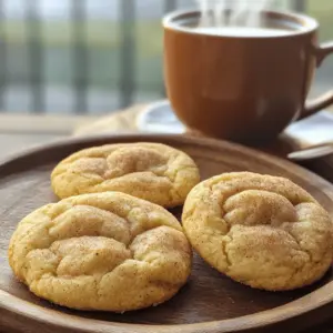 - 2 ¾ cups all-purpose flour - 1 cup unsalted butter, softened - 1 ½ cups granulated sugar - 2 large eggs - 1 teaspoon pure vanilla extract - 1 teaspoon baking soda - 1 teaspoon cream of tartar - ½ teaspoon salt - 1 teaspoon ground cinnamon - ½ teaspoon ground cardamom - ½ teaspoon ground ginger - ¼ teaspoon ground cloves - ¼ cup granulated sugar (for rolling) - 1 tablespoon ground cinnamon (for rolling) Chai-spiced snickerdoodles are a delightful twist on the classic cookie. The main ingredients create a rich base. The butter gives them a soft texture. The eggs add moisture and help bind everything together. Vanilla extract brings a lovely aroma. The spices are where the magic happens. The baking soda and cream of tartar help the cookies rise and add that classic snickerdoodle tang. Salt enhances the flavors. The cinnamon, cardamom, ginger, and cloves blend together beautifully. They create a warm, cozy flavor that reminds you of chai tea. Finally, the sugar coating makes them extra special. Rolling the dough in the cinnamon-sugar mix adds sweetness and a nice crunch. You can find the full recipe for these cookies to enjoy at your next gathering or cozy night in. - Preheat oven to 350°F (175°C). - Line the baking sheet with parchment paper. This helps the cookies slide off easily. - In a bowl, whisk together: - 2 ¾ cups all-purpose flour - 1 teaspoon baking soda - 1 teaspoon cream of tartar - ½ teaspoon salt - 1 teaspoon ground cinnamon - ½ teaspoon ground cardamom - ½ teaspoon ground ginger - ¼ teaspoon ground cloves - Set aside this dry mixture for later. - In a large bowl, cream together: - 1 cup unsalted butter, softened - 1 ½ cups granulated sugar - Beat until fluffy, about 2-3 minutes. - Add in 2 large eggs, one at a time, mixing well after each. - Mix in 1 teaspoon pure vanilla extract until smooth. - Gradually mix in the reserved dry ingredients. - Stir gently until the dough forms. Be careful not to overmix, or your cookies may turn out dense. - In a small bowl, combine: - ¼ cup granulated sugar (for rolling) - 1 tablespoon ground cinnamon (for rolling) - Portion the dough, roll it into balls, and coat each ball in the cinnamon-sugar mixture. - Place the dough balls on the prepared baking sheet, leaving about 2 inches between each ball. - Bake for 10-12 minutes, until the edges are lightly golden. - Let them cool on the sheet for about 5 minutes before moving to a wire rack. This cooling time helps them set perfectly. Enjoy your Chai-Spiced Snickerdoodles! For the full recipe, check out the detailed instructions. To make your Chai-Spiced Snickerdoodles just right, avoid overmixing the dough. Mix until the ingredients combine, but don’t go too far. Overmixing leads to tough cookies. Once baked, let the cookies cool properly. Cooling them on a wire rack helps them set. This method gives you that perfect, soft center. Chai is all about the spices! Try mixing in different chai spices to find your favorite blend. You can play with cardamom, ginger, or even black pepper. For an extra layer of flavor, add a pinch of nutmeg. This tiny change can elevate your cookies! Serve your warm snickerdoodles with a cup of chai. The warmth of the cookies pairs perfectly with the tea. Before serving, dust them with extra cinnamon. This not only looks great but also adds a lovely cinnamon aroma. For the full recipe, check out the detailed instructions above. {{image_4}} If you need a gluten-free option, it's simple. Just substitute all-purpose flour with a gluten-free flour blend. Make sure the blend contains xanthan gum for the best texture. This swap keeps your cookies soft and delicious. For a vegan twist, use vegan butter instead of regular butter. Replace the eggs with flax eggs, which are made by mixing ground flaxseed with water. This change allows you to enjoy these cookies without any animal products. They still taste amazing and have a great texture. You can make these cookies even more exciting. Try adding white chocolate chips or chopped nuts for a fun twist. The creamy chocolate or crunchy nuts add texture and flavor. You might also experiment with spices. Star anise or nutmeg can give a unique taste. It’s all about finding what you love. For the full recipe, check out the earlier section! Store your Chai-Spiced Snickerdoodles in an airtight container at room temperature. This method keeps them fresh and soft. They taste best when eaten within one week. Remember, the warmer weather can dry them out faster. You can freeze unbaked cookie dough or the baked cookies. This gives you the option to enjoy them fresh later. If you freeze the dough, scoop it into balls first. Then, wrap them tightly and store them. For baked cookies, let them cool completely before freezing. Thaw and bake or enjoy within three months. If your cookies lose their softness, don’t fret. Reheat them in the oven for a few minutes. This method brings back their warm, chewy texture. Enjoy these tasty treats just like when they were fresh! For the full recipe, check out the detailed instructions above. Yes, you can customize spices based on preference. Chai spices often include cinnamon, cardamom, ginger, and cloves. If you love other flavors, feel free to add nutmeg or even black pepper. Each spice adds its own charm, and you can create a cookie that suits your taste. The key is to keep the balance of flavors. Enjoy experimenting! To make your Snickerdoodles chewier, use more brown sugar and underbake them slightly. Brown sugar has more moisture than white sugar, which helps create that soft texture. When you bake, pull them out when they are lightly golden at the edges but still soft in the center. They will firm up as they cool, giving you that perfect chewy bite. Yes, you can adjust the cookie size and baking time accordingly. If you want mini cookies, scoop smaller amounts of dough. Just remember to reduce the baking time to about 8-10 minutes. Keep an eye on them to avoid overbaking. This way, you can enjoy smaller treats without losing any flavor. These chai-spiced snickerdoodles are easy to make and full of flavor. We covered the main ingredients, step-by-step instructions, tips for perfect texture, variations for dietary needs, and storage tips. Experiment with spices to find your favorite taste. These cookies are great fresh or frozen. Enjoy them with warm chai for the best experience. Get baking and share these delicious treats with friends!