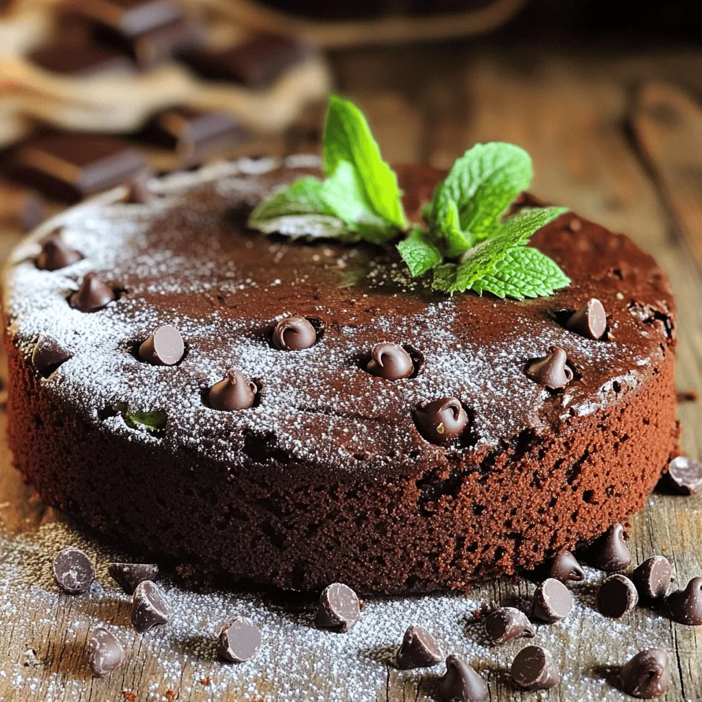 - 1 ½ cups all-purpose flour - 1 cup granulated sugar - ½ cup unsweetened cocoa powder - 1 teaspoon baking soda - ½ teaspoon baking powder - ½ teaspoon salt - 1 teaspoon ground cinnamon - 2 large eggs - ½ cup vegetable oil - 1 teaspoon vanilla extract - 1 ½ cups grated zucchini (approximately 1 medium zucchini) This cake needs simple ingredients. Each one has a role in making it moist and tasty. The all-purpose flour gives structure. Sugar adds sweetness. Cocoa powder gives that rich chocolate flavor. - ½ cup semi-sweet chocolate chips Adding chocolate chips is a great choice. They melt and create pockets of chocolate goodness. You can also try other mix-ins like nuts or dried fruit. Each will add a fun twist to your cake. - Mixing bowls - Whisk - Spatula - Cake pan You will need a few tools to make this cake. Mixing bowls help combine your ingredients. A whisk is great for blending dry items. A spatula is perfect for folding in the zucchini and spreading the batter. Finally, a cake pan is a must for baking. For the full recipe, check the details above! Preheat your oven to 350°F (175°C). This temperature is perfect for baking. Prepare your 9-inch round cake pan by greasing it with butter or cooking spray. For easy removal, lightly flour the pan or line the bottom with parchment paper. In a medium mixing bowl, whisk together the dry ingredients. You will need: - 1 ½ cups all-purpose flour - 1 cup granulated sugar - ½ cup unsweetened cocoa powder - 1 teaspoon baking soda - ½ teaspoon baking powder - ½ teaspoon salt - 1 teaspoon ground cinnamon Make sure everything is well combined and free of lumps. This step is key for a smooth cake. In a separate large bowl, crack two large eggs. Beat them lightly until they are mixed. Then add: - ½ cup vegetable oil - 1 teaspoon vanilla extract Mix everything until it is smooth. Now, gently fold in 1 ½ cups of grated zucchini. This adds moisture and makes the cake rich. Now, it’s time to mix the wet and dry ingredients. Gradually add the dry mixture to the wet mixture. Stir gently until just combined. Be careful not to overmix, as this can make the cake dense. If you want extra chocolate flavor, fold in ½ cup of semi-sweet chocolate chips at this stage. Pour the batter into your prepared cake pan. Use a spatula to spread it evenly. Bake in the preheated oven for 30 to 35 minutes. To check if it’s done, insert a toothpick in the center. It should come out clean or with a few moist crumbs. Once baked, let the cake cool in the pan for about 10 minutes. Then gently transfer it to a wire rack to cool completely. Enjoy making this delightful treat! For the complete process, refer to the Full Recipe. To avoid a dense cake, do not overmix your batter. When you combine wet and dry ingredients, mix until just combined. Overmixing adds too much air and makes the cake tough. Also, use fresh zucchini. Older zucchini holds more water, making your cake soggy. You can add more spices for extra taste. Consider using nutmeg or allspice. A dash of espresso powder intensifies the chocolate flavor without adding coffee taste. You might also try orange or mint extracts for a fun twist. For toppings, whipped cream is a classic choice. You can also use a simple chocolate ganache. Dusting the cake with powdered sugar gives it a nice look. Fresh berries or mint leaves add color and freshness. Try pairing with vanilla ice cream for a delightful contrast. {{image_4}} You can make this cake vegan by swapping eggs and oil. For eggs, use one of these: - 1/4 cup unsweetened applesauce - 1/4 cup mashed banana - 1 tablespoon ground flaxseed mixed with 2.5 tablespoons water (let it sit for 5 minutes) For the oil, replace it with: - 1/2 cup unsweetened applesauce - 1/2 cup melted coconut oil These swaps keep your cake moist and tasty. To make a gluten-free version, use alternative flours. Here are some good choices: - 1 ½ cups almond flour - 1 ½ cups oat flour - 1 ½ cups coconut flour Also, add a binder like: - 1 teaspoon xanthan gum - 1 tablespoon ground chia seeds mixed with water These options help create a great texture in your cake. For a low-sugar cake, reduce sugar and use substitutes. Cut the sugar to: - 1/2 cup granulated sugar - 1/2 cup honey or maple syrup You can also use sugar substitutes like: - Stevia (1 teaspoon equals 1 cup sugar) - Erythritol (1 cup equals 1 cup sugar) These choices help keep the sweetness while lowering calories. Check out the Full Recipe for the complete details on making this cake your way! Store leftover chocolate zucchini cake at room temperature. Use an airtight container to keep it fresh. If you live in a humid area, you might want to refrigerate it. This helps prevent mold. However, chilling can make the cake a bit denser. To freeze the cake, first, let it cool completely. Wrap it tightly in plastic wrap. Then, place it in a freezer-safe bag. This keeps the cake safe from freezer burn. When ready to eat, thaw it in the fridge overnight. You can also leave it on the counter for a few hours. When stored properly, the cake lasts about 3 to 4 days at room temperature. In the fridge, it can last up to a week. If frozen, it stays good for about 3 months. Always check for any signs of spoilage before eating. A good rule is: if it looks or smells off, don’t eat it! For more details on how to make this delicious treat, check out the Full Recipe. Yes, you can use frozen zucchini. Just thaw it first and drain excess water. This helps keep the cake moist without making it too soggy. You can use applesauce or mashed banana as substitutes. Use 1/4 cup per egg. This keeps the cake moist and adds a hint of sweetness. Check the cake with a toothpick. Insert it into the center; it should come out clean or with a few crumbs. This means the cake is ready. Absolutely! You can add walnuts, pecans, or fruits like raisins. Just make sure to chop them small. This adds extra flavor and texture. Serve it warm or at room temperature. You can dust it with powdered sugar or add whipped cream. Fresh mint leaves also make a lovely garnish. For the full recipe, check out the recipe section. This chocolate zucchini cake is a treat you won't forget. It has rich chocolate flavor and a moist texture. You will love how easy it is to make. - Prep Time: 15 minutes - Total Time: 50-55 minutes - Servings: 8-10 This recipe uses simple ingredients that you can find at any store. You will mix dry and wet items, then bake. You can find the full recipe details above. Enjoy every bite of this delightful cake! You now have a clear path to making a delicious chocolate zucchini cake. We covered the key ingredients, essential tools, and a step-by-step guide to baking. I shared tips for texture and flavor, along with tasty variations for different diets. Proper storage techniques will help keep your cake fresh. Enjoy experimenting, and remember, baking is fun! Whether it’s a special occasion or just a treat, this cake fits the bill. Try it out, and let your creativity shine through every bite.