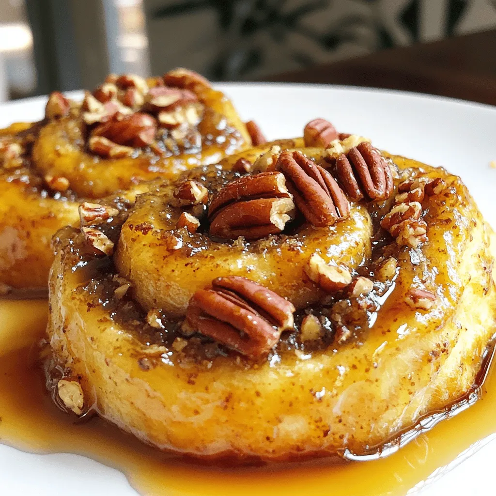 To make these sweet buns, gather these key ingredients: - 4 cups all-purpose flour - 1 packet (2 1/4 teaspoons) instant yeast - 1/2 cup granulated sugar - 1 teaspoon salt - 1 cup whole milk, warmed to 110°F (43°C) - 1/2 cup unsalted butter, melted and slightly cooled - 2 large eggs - 1 teaspoon pure vanilla extract - 1 cup packed light brown sugar - 1 tablespoon ground cinnamon - 1/2 cup finely chopped pecans - 1/4 cup pure maple syrup These ingredients create a soft dough and a rich, sweet filling. The pecans add a nice crunch. You can enhance the flavor of your sticky buns with these extras: - 1/4 cup raisins - A pinch of nutmeg - A splash of bourbon Adding raisins gives a chewy texture. Nutmeg and bourbon add depth to the taste. If you don’t have something on hand, try these substitutes: - Use almond milk instead of whole milk. - Swap granulated sugar with brown sugar for a deeper flavor. - Replace pecans with walnuts or almonds. These substitutes will still give you delicious sticky buns. Don't worry about sticking to the exact recipe! To start, gather your ingredients. In a large bowl, mix 2 cups of all-purpose flour, instant yeast, granulated sugar, and salt. Stir it well to combine. In another bowl, whisk together the warmed milk, melted butter, eggs, and vanilla extract until smooth. Slowly pour this wet mixture into the dry mix. Next, add the remaining flour, 1/2 cup at a time. Mix until the dough is soft and smooth. Knead the dough on a floured surface for about 5 to 7 minutes. You want it to feel elastic and not sticky. After the dough rises for 1 hour, it should double in size. Punch it down gently to release air. Roll the dough into a rectangle about 1/4 inch thick on a floured surface. Spread the filling mixture of brown sugar, cinnamon, chopped pecans, and raisins evenly over the dough. Starting from one long edge, roll the dough tightly into a log. Slice the log into 12 equal pieces. Place them cut side up in a greased baking dish. For the sticky topping, heat maple syrup and the remaining chopped pecans in a small pan for 2-3 minutes until it bubbles. Pour this over the sliced buns in the dish. Cover the dish and let the buns rise again for 30 minutes. Preheat your oven to 350°F (175°C). Bake the buns for 25-30 minutes until they are golden brown. Let them cool for 5 minutes in the dish before flipping them onto a serving platter. Enjoy these warm and sticky buns fresh out of the oven! For the full recipe, check out the additional details. To get the best rise for your dough, warmth is key. Use a warm room, but not too hot. An ideal spot is near a sunny window or on top of your stove. Cover the dough with a clean towel. This keeps it cozy and helps it rise. If your kitchen is cool, you can also preheat your oven to the lowest setting for a few minutes. Then, turn it off and place the dough inside. This gentle heat works wonders. To make your sticky buns truly irresistible, be generous with the filling. Spread it evenly from edge to edge. Don’t skimp on the maple syrup topping! This adds that gooey sweetness we all love. When slicing the dough, use a sharp knife. A clean cut helps maintain the bun's shape. After baking, let them cool for a few minutes before flipping. This allows the sticky topping to set nicely. One common mistake is not letting the dough rise long enough. If it’s not doubled in size, your buns may be dense. Another pitfall is using cold ingredients. Make sure your milk is warm and butter is slightly cooled. This helps activate the yeast. Lastly, don’t rush the baking time. Each oven is different. Check for a golden brown color to know they are done. For more details, check the Full Recipe. {{image_4}} You can easily make gluten-free sticky buns. Use gluten-free flour blends for the dough. Make sure to check for a blend that has xanthan gum. This helps mimic the elasticity of wheat flour. Follow the same steps as the original recipe. The taste remains rich and sweet. Your guests won’t even notice the difference! To create a vegan version, swap out eggs and dairy. Use flaxseed meal mixed with water as an egg substitute. For the milk, choose almond, soy, or oat milk. Replace butter with coconut oil or vegan butter. The sticky buns will still turn out fluffy and delicious. You will love how easy it is to make these vegan treats! You can switch up flavors with chocolate or fruit. Add mini chocolate chips into the filling for a sweet twist. Dried fruits like cherries or cranberries work well too. Just mix these into the filling along with the pecans. This makes each bite a delightful surprise. These variations keep your sticky buns fresh and exciting! For the full recipe, you can refer back to the main article. To keep your sticky buns fresh, let them cool down first. Then, place them in an airtight container. This will keep them soft and moist. You can store them at room temperature for up to three days. If you want to keep them longer, refrigeration is an option, but this may dry them out a bit. When you're ready to enjoy your leftover sticky buns, you can easily reheat them. Preheat your oven to 350°F (175°C). Wrap the buns in foil to keep them from drying out. Heat them for about 10 to 15 minutes until warm. This method brings back their lovely softness and gooeyness. You can also use a microwave, but only for about 15-20 seconds. Be careful not to overheat, or they may become tough. If you want to save some sticky buns for later, freezing is a great choice. Allow the buns to cool completely. Then, wrap each bun tightly in plastic wrap, followed by aluminum foil. This keeps them fresh for up to three months. To enjoy them later, thaw them in the fridge overnight. Reheat them as mentioned above to restore their gooey goodness. For the full recipe, check out the detailed steps and enjoy making these decadent treats! Yes, you can make these buns ahead of time. Prepare the dough and shape the buns. Place them in the pan but do not bake them yet. Cover the pan with plastic wrap and store it in the fridge overnight. In the morning, let them rise for about 30 minutes at room temperature before baking. This saves time and gives you fresh, warm buns to enjoy. If you don’t have pecans, try walnuts or almonds. Both add a nice crunch and flavor. You can also use seeds like sunflower or pumpkin seeds for a nut-free option. These swaps keep the recipe tasty and fun. Just chop the nuts or seeds finely before adding them to the filling. To check if the buns are done, look for a golden brown color on top. You can also insert a toothpick in the center. If it comes out clean, they are ready. The buns should feel soft and spring back when touched. Enjoy the sweet smell that fills your kitchen as a sign they are close to being done. Big Fat Pecan Sticky Buns need tasty ingredients and clear steps. We covered essential items like dough and filling. Optional ingredients can boost flavor. I shared tips for perfect outcomes. Remember common mistakes to avoid. You can even try gluten-free or vegan variations. Store and reheat your buns to keep them fresh. Enjoy these delicious treats for any occasion. Happy baking!