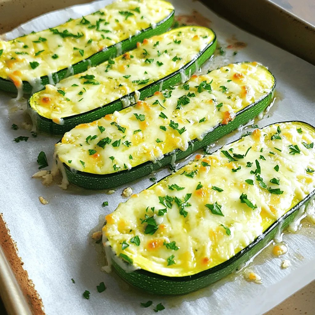 - 2 large zucchinis - 1 cup shredded mozzarella cheese - 1/2 cup grated Parmesan cheese - 4 cloves garlic, minced - 3 tablespoons olive oil - 1 teaspoon dried oregano - 1/2 teaspoon red pepper flakes (optional) - Salt and freshly ground black pepper, to taste - Fresh parsley, finely chopped When I make Cheesy Garlic Zucchini Steaks, I start with fresh zucchinis. They should be firm and bright. I slice them lengthwise into thick steaks. This way, they hold their shape during cooking. For the cheese, I love using mozzarella for its meltiness. Parmesan adds a nice sharp flavor. Next, I prepare the garlic and oil mix. I mince the garlic finely. Then, I mix it with olive oil and oregano. This mix gives the zucchini a great flavor. I add in red pepper flakes if I want some heat. Season with salt and pepper to make it all pop. For the garnish, I chop fresh parsley. It adds a nice look and taste to the dish. You can find these ingredients in your local store. The recipe is simple but full of flavor. You can find the Full Recipe online for detailed steps. 1. First, preheat your oven to 400°F (200°C). This step warms up the oven for baking. 2. Next, rinse the zucchinis under cool water. Slice them lengthwise into thick steaks, about 1/2 inch thick. Place the zucchini steaks on a baking sheet lined with parchment paper. This helps to avoid sticking. 1. In a small bowl, mix minced garlic, olive oil, and dried oregano. 2. Add red pepper flakes if you want some spice. 3. Season the mixture with salt and black pepper. This enhances the flavor and makes it delicious. 1. Use a pastry brush or spoon to coat each zucchini steak with the garlic mixture. Make sure to cover each steak evenly. 2. Then, sprinkle a generous layer of shredded mozzarella cheese over each steak. Follow this with a light sprinkle of grated Parmesan cheese for extra richness. 1. Place your baking sheet in the preheated oven. Bake the zucchini steaks for 20 to 25 minutes. 2. Watch for the cheese to melt, bubble, and turn golden brown. The zucchini should be tender but not mushy. 3. Once done, remove the zucchini steaks from the oven and let them cool for a few minutes. This step helps the flavors settle. For the full recipe, you can refer to the main article. Enjoy your cooking! To get the perfect texture for your cheesy garlic zucchini steaks, follow these steps: - Slice Thickness: Cut the zucchinis into 1/2 inch thick steaks. This thickness helps them cook evenly and stay firm. - Preheat Oven: Always preheat your oven to 400°F (200°C). This ensures the cheese melts nicely without overcooking the zucchini. - Bake Time: Bake for 20 to 25 minutes. Keep an eye on them. You want the cheese to be bubbly and golden, while the zucchini stays tender but not mushy. To avoid mushy zucchini steaks, consider these tips: - Avoid Overbaking: Check the zucchini steaks a few minutes before the set time. Remove them once the cheese is golden. - Use Parchment Paper: Line your baking sheet with parchment paper. This helps keep moisture away from the zucchini steaks. - Oil Wisely: Use enough olive oil to coat without soaking the zucchini. This keeps them crisp. For serving ideas and garnishing tips: - Platter Choice: Choose a colorful platter to showcase your zucchini steaks. A bright plate makes the dish stand out. - Drizzle & Sprinkle: Before serving, drizzle a little extra olive oil on top. Add a sprinkle of fresh herbs for a pop of color. - Pair with Sides: Serve the zucchini steaks alongside a fresh salad or crusty bread for a complete meal. To make your zucchini steaks even tastier, consider adding spices or extra cheese. - Spices: Along with oregano, try adding a pinch of garlic powder or Italian seasoning for more depth. - Extra Cheese: If you're a cheese lover, layer on more mozzarella or try goat cheese for a tangy twist. - Fresh Herbs: Add fresh basil or thyme for a burst of flavor. These herbs complement the zucchini well. For the full recipe, you can refer to the details provided earlier. Enjoy creating your cheesy garlic zucchini steaks! {{image_4}} You can swap mozzarella for many other cheeses. Cheddar gives a sharp taste. Gouda adds a nice creaminess. Feta brings a tangy twist. Feel free to mix cheeses too. Adding a blend can create fun flavors. You can boost your dish by adding other vegetables. Bell peppers, mushrooms, or eggplant work great. Slice them thin so they cook well. Layer them around the zucchini for a colorful display. This makes the dish more nutritious and exciting. Do you like it spicy? Adjust the red pepper flakes to your taste. Add less for a mild dish. Increase the amount for more kick. You can also try fresh chili peppers for a different heat. This way, you can make it just right for you. For the full recipe, check out the Cheesy Garlic Zucchini Steaks. To keep your cheesy garlic zucchini steaks fresh, store them right. Wait for the steaks to cool. Then, place them in an airtight container. This helps maintain their flavor and texture. You can keep them in the fridge for up to three days. If you want to enjoy them later, consider freezing. Reheating these zucchini steaks can be tricky. You want to keep them cheesy and tasty. The best way to reheat them is in the oven. Preheat your oven to 350°F (175°C). Place the steaks on a baking sheet. Heat them for about 10 to 15 minutes. This method will keep the cheese melted and the zucchini tender. If you want to freeze your cheesy garlic zucchini steaks, follow these steps. First, let the steaks cool completely. Next, wrap each steak in plastic wrap. Then, place them in a freezer bag or container. Make sure to remove as much air as possible. They will stay good for about two months. To thaw, move them to the fridge overnight before reheating. For the full recipe, check out the Cheesy Garlic Zucchini Steaks recipe above. You can tell the zucchini steaks are done by their look and feel. The cheese should be melted and bubbly, with a nice golden color. The zucchini should feel tender but not mushy. If you press the side of a steak gently, it should hold its shape. This means they are ready to eat! Yes, you can make cheesy garlic zucchini steaks ahead of time! Prepare the zucchini and coat them with the garlic mixture. Store them in the fridge for a day before baking. When you are ready to bake, simply pop them in the oven. This makes meal prep easy and fun! Zucchini steaks are very versatile. You can serve them with grilled chicken or fish for a complete meal. They pair well with a fresh salad or some rice on the side. You can also add a dip like ranch or marinara. Feel free to mix and match to find your favorite combo! For the full recipe, check out the main section. This post shared a tasty way to make cheesy garlic zucchini steaks. We covered the main ingredients, like zucchini and cheese, plus key seasonings. You learned how to prepare, bake, and store these steaks. With tips on texture and flavor, you can make them perfect every time. Don’t forget the variations to keep things interesting. Now, it's time for you to try this dish and enjoy its fresh taste! Cooking can be fun and easy with the right steps. Happy cooking!