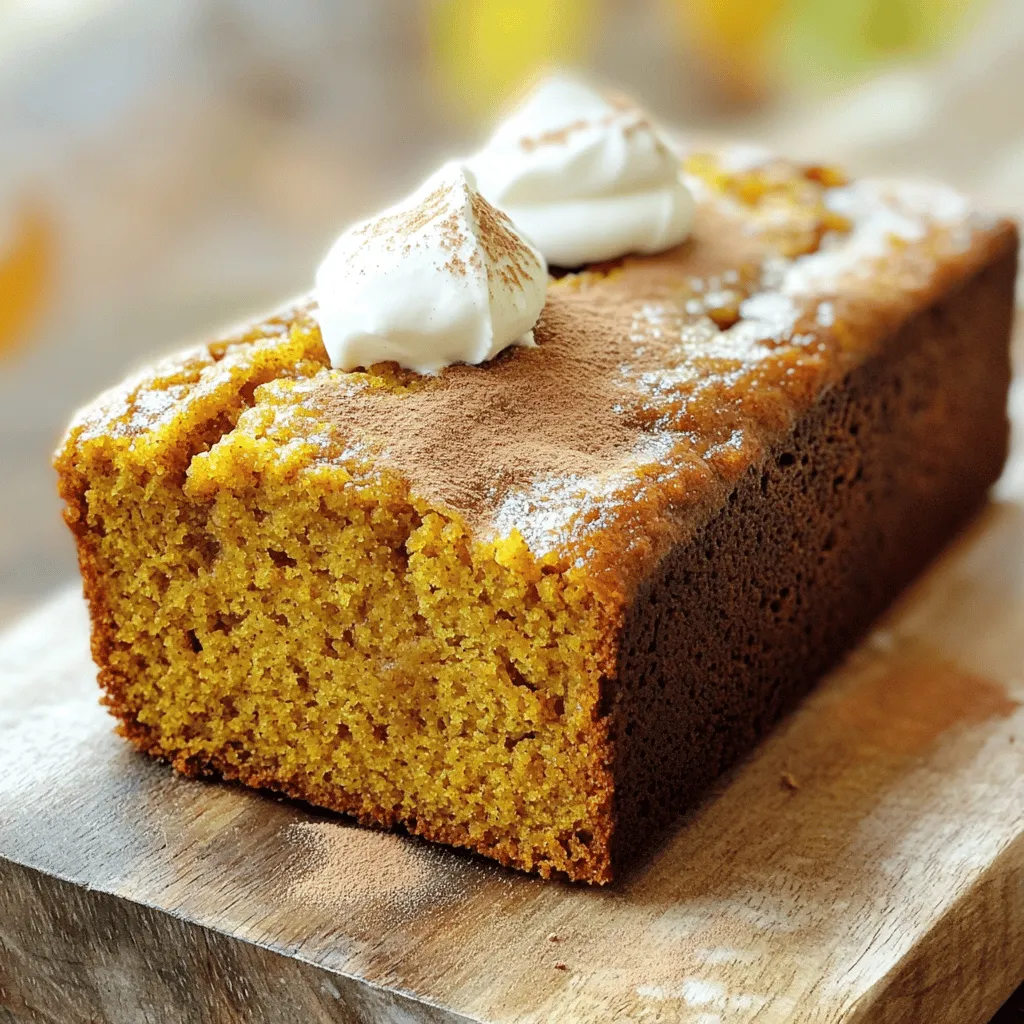 To make Libby’s Pumpkin Bread, you need simple, fresh ingredients. Here’s what you will gather: - 1 ¾ cups all-purpose flour - 1 teaspoon baking soda - ½ teaspoon baking powder - ½ teaspoon salt - 1 teaspoon ground cinnamon - ½ teaspoon ground nutmeg - ½ teaspoon ground ginger - 1 can (15 oz) Libby’s Pure Pumpkin - 1 cup granulated sugar - ½ cup packed brown sugar - ½ cup vegetable oil - 4 large eggs - 1 teaspoon vanilla extract These ingredients blend together to create a moist, flavorful bread. The Libby’s Pure Pumpkin is the star, giving the bread its rich taste and texture. If you want to add some flair, consider these optional ingredients: - 1 cup chopped nuts (e.g., walnuts or pecans) - 1 cup chocolate chips Adding nuts gives a nice crunch, while chocolate chips add a sweet twist. You can mix and match based on your taste! For those watching their diet, here’s a quick look at the nutrition: - Serving size: 1 slice (about 100g) - Calories: 250 - Total fat: 10g - Saturated fat: 1g - Carbohydrates: 38g - Fiber: 2g - Protein: 4g This bread is a treat, but it also packs some nutrients thanks to the pumpkin. It’s a great way to enjoy a sweet snack without too much guilt! For the full recipe, check out Libby's Delightful Pumpkin Bread . Start by gathering all your items. You need to have everything ready. This makes the process smooth and easy. First, measure out 1 ¾ cups of all-purpose flour, and have the spices ready. You will need baking soda, baking powder, salt, cinnamon, nutmeg, and ginger. Put these in one bowl. In another bowl, get your wet ingredients: one can of Libby’s Pure Pumpkin, granulated sugar, brown sugar, vegetable oil, and eggs. This is a key step to keep things organized. In a large bowl, mix the Libby’s Pure Pumpkin with the sugars and oil. Use a whisk or electric mixer to blend well. You want a smooth mix. Add the eggs one by one, stirring well after each. This helps the mix stay light. Finally, stir in the vanilla extract. The mix should look thick and creamy. In your medium bowl, take the dry mix of flour and spices. Whisk them together until they are well combined. This step adds flavor and helps the bread rise. Now, take the dry mix and add it to the wet mix. Do this slowly. Fold the two together gently with a spatula. Be careful not to overmix, as this can make the bread dense instead of fluffy. You want a light batter that still has some lumps. If you like, now is the time to add in chopped nuts or chocolate chips. These add great texture and taste. Gently fold them into the mix, ensuring they are evenly spread throughout the batter. Pour the batter into your greased loaf pan. Smooth the top with your spatula. Bake in a preheated oven at 350°F for 60-70 minutes. Check the center with a toothpick; it should come out clean. When done, let the bread cool in the pan for about 10 minutes. Then, move it to a wire rack to cool completely. Enjoy the warm, inviting smell as it cools! To make the best pumpkin bread, follow these tips: - Measure Flour Correctly: Spoon flour into your measuring cup and level it off. This helps avoid dense bread. - Room Temperature Eggs: Use eggs at room temp for better mixing. This keeps the batter smooth. - Don’t Overmix: Mix the batter just until combined. Overmixing can make the bread tough. - Watch the Oven: Every oven is different. Check your bread a few minutes early to avoid over-baking. When baking pumpkin bread, keep these common errors in mind: - Skipping the Spice: Don’t forget to add spices like cinnamon and nutmeg. They give flavor. - Not Testing for Doneness: Always use a toothpick to check if your bread is done. It should come out clean. - Using Cold Ingredients: Cold ingredients can lead to uneven mixing. Bring them to room temp first. Serving your pumpkin bread can be fun! Here are some ideas to make it special: - Slice Neatly: Use a sharp knife for clean slices. This makes a nice presentation. - Add Toppings: Sprinkle cinnamon sugar on top or add a dollop of whipped cream. It enhances flavor. - Use a Plate: Serve on a pretty plate or a wooden board. It makes the bread look inviting. For the complete recipe, check out the Full Recipe link. {{image_4}} You can make Libby’s pumpkin bread a bit healthier. Use whole wheat flour instead of all-purpose flour. This swap adds fiber and nutrients. You can also replace granulated sugar with honey or maple syrup. Both sweeteners add a nice flavor and keep the bread moist. For a lighter option, try using applesauce instead of vegetable oil. This change reduces fat and calories. Feel adventurous? Add different spices to your pumpkin bread. Try cardamom or allspice for a unique twist. You can also mix in dried fruits like cranberries or raisins for extra sweetness. For a nutty flavor, use pecans or walnuts instead of the usual chopped nuts. If you love chocolate, add dark chocolate chips or cocoa powder to the batter. These changes make each loaf a new surprise! Pumpkin bread is great for any holiday. For Halloween, add orange zest for a citrusy kick. At Thanksgiving, sprinkle some chopped pecans on top before baking for a festive touch. You can even drizzle a simple glaze made of powdered sugar and milk over the bread after it cools. This small addition creates a beautiful finish that’s perfect for gatherings. Each season can bring new flavors to your table with these fun adaptations. After baking, let your pumpkin bread cool completely. This step is key to keeping it fresh. Once cooled, wrap the bread tightly in plastic wrap. You can also use aluminum foil for added protection. Store it at room temperature for up to three days. If you want to keep it longer, refrigeration is a good choice. However, this can change the texture slightly. If you have extra pumpkin bread, freezing is a great option. Slice the bread before freezing. This makes it easy to grab just what you need. Wrap each slice in plastic wrap, then place them in a freezer bag. Be sure to remove as much air as you can. Label the bag with the date. Frozen pumpkin bread stays fresh for about three months. When you want some, it will still taste yummy! To enjoy your frozen pumpkin bread, take out a slice and unwrap it. Thaw the slice in the fridge overnight. If you are in a hurry, you can use the microwave. Heat it for about 15-20 seconds. Just be careful not to overheat. If you like your bread warm, you can also pop it in a toaster or oven for a few minutes. This makes it taste just baked! For more delightful ideas, check out the Full Recipe. Yes, you can use homemade pumpkin puree. Make sure it’s thick and not too watery. Drain any excess liquid to keep your bread from becoming soggy. Homemade puree can add a fresh taste. Just remember, Libby’s has consistent flavor, so your bread might taste slightly different. To make a gluten-free version, swap the all-purpose flour with a gluten-free blend. Look for a blend that contains xanthan gum. This helps mimic the texture of regular flour. You can also use almond flour or coconut flour, but adjust the liquid since they absorb more moisture. Homemade pumpkin bread lasts about 3 to 4 days at room temperature. Wrap it tightly in plastic wrap or foil to keep it fresh. If you store it in the fridge, it may last up to a week. For longer storage, consider freezing it. Absolutely! You can add raisins, walnuts, or even chocolate chips for a tasty twist. Feel free to experiment with spices too. Try adding cardamom or cloves for a unique flavor. Just keep the total dry ingredients in mind so the bread bakes well. In this blog post, we explored the key ingredients for Libby’s pumpkin bread, from essential to optional for added flavor. I shared step-by-step instructions to guide you through mixing and baking. We discussed tips to ensure your bread turns out perfect and offered variations to spark your creativity. Finally, we covered storage tips to keep your bread fresh. Remember, homemade pumpkin bread brings warmth and joy. Enjoy sharing this treat with family and friends!