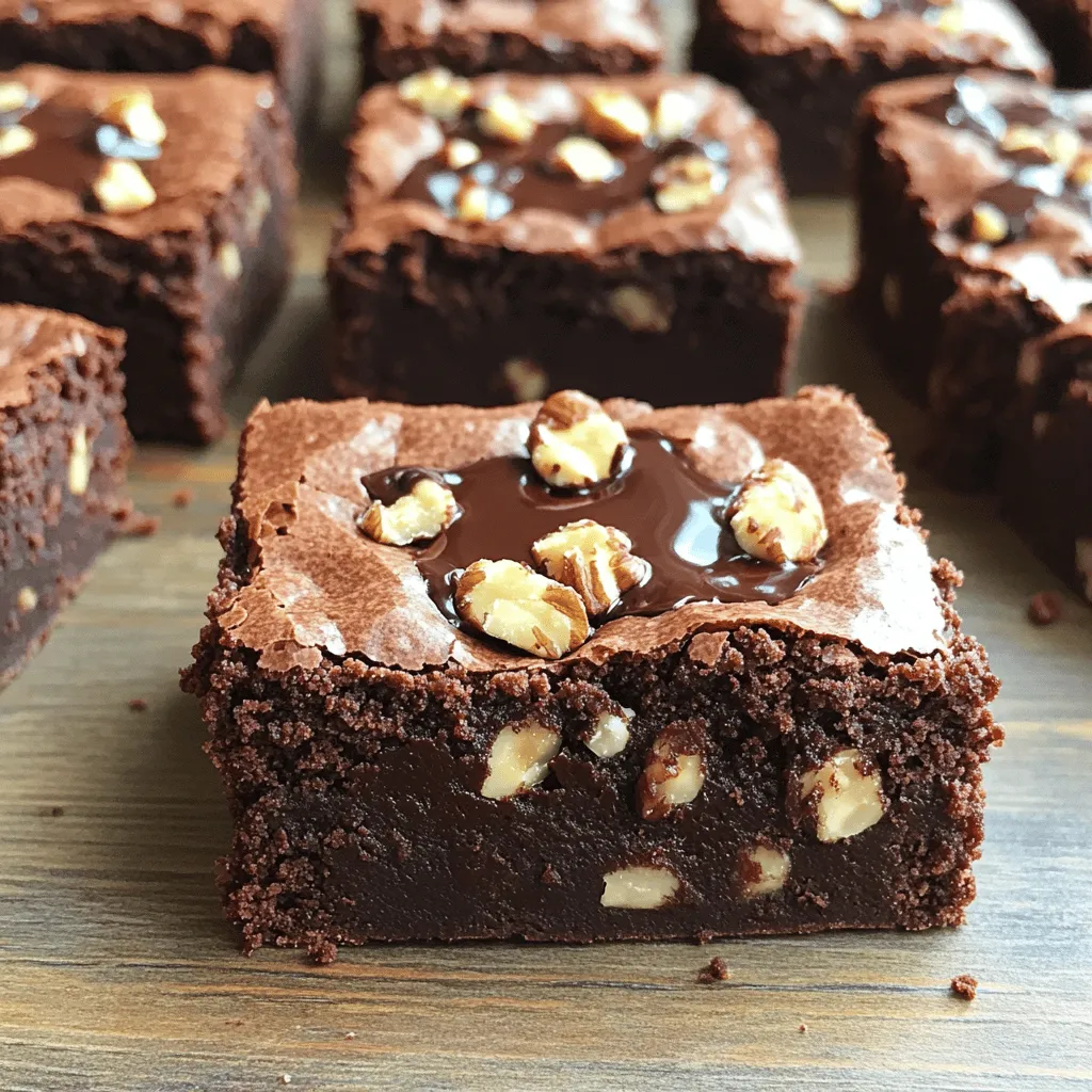 To make the best almond flour brownies, gather these key ingredients: - 1 cup almond flour - 1/2 cup cocoa powder - 1/2 cup maple syrup - 1/4 cup coconut oil, melted - 3 large eggs - 1 teaspoon vanilla extract - 1/2 teaspoon baking powder - 1/4 teaspoon salt - 1/2 cup dark chocolate chips (dairy-free if preferred) - 1/4 cup chopped walnuts (optional, for extra crunch) These items work together to create a rich and fudgy brownie. If you have dietary needs, here are some good substitutes: - Maple syrup: You can use honey or agave syrup. - Coconut oil: Substitute with unsalted butter or avocado oil. - Eggs: Use flax eggs (1 tablespoon flaxseed meal + 2.5 tablespoons water per egg). - Chocolate chips: Try carob chips for a different flavor or to avoid dairy. - Walnuts: Omit them if nut-free or replace with pumpkin seeds. These swaps help everyone enjoy these brownies. Each brownie has about: - Calories: 120 - Protein: 3g - Carbohydrates: 15g - Fat: 7g - Fiber: 2g - Sugar: 6g These brownies give a tasty treat that fits into many diets. Try the Full Recipe for a delightful dessert! First, you want to preheat your oven to 350°F (175°C). This step is key for even baking. Next, grab an 8x8 inch baking pan. Lightly grease it or line it with parchment paper. This makes removing the brownies super easy later. Now, take a large mixing bowl. Sift in the almond flour, cocoa powder, baking powder, and salt. Use a whisk to mix these dry ingredients well. You want to break up any lumps and ensure everything is combined. In a separate bowl, combine your wet ingredients. Mix the maple syrup, melted coconut oil, eggs, and vanilla extract. Whisk this mixture until it is smooth. Slowly pour the wet mix into the dry mix. Stir gently until they come together. Be careful not to overmix, as this can change the brownies' texture. Now, it’s time to add some fun! Carefully fold in the dark chocolate chips and chopped walnuts if you want some crunch. The chocolate chips add a rich flavor, and the walnuts give a nice texture. Spoon your brownie batter into the prepared pan. Spread it evenly so it cooks well. Bake for about 20-25 minutes. To check if they are done, insert a toothpick into the center. If it comes out with a few moist crumbs, they are ready! Let them cool in the pan for about 10 minutes. After that, move them to a wire rack to cool completely before you slice them. For an extra touch, dust your cooled brownies with cocoa powder or powdered sugar. You can also drizzle melted dark chocolate on top. It makes them look even more tempting! To make the best almond flour brownies, avoid common mistakes. First, always measure your almond flour correctly. Too much flour can dry out your brownies. Use a spoon to scoop flour into a measuring cup and level it off. Next, do not overmix the batter. Stir until just combined. Overmixing can lead to tough brownies. Lastly, check your oven's temperature. An oven that's too hot can burn the edges while leaving the center raw. Do you prefer moist or fudgy brownies? For moist brownies, add extra maple syrup or coconut oil. This will keep them soft and gooey. If you want fudgy brownies, reduce the baking time by a couple of minutes. Check them early to avoid drying out. Remember, the toothpick test is key. A toothpick should come out with a few moist crumbs for that perfect fudgy texture. Storing your brownies correctly keeps them fresh longer. Allow them to cool completely before cutting. Place them in an airtight container to keep moisture in. You can also layer parchment paper between the brownies to prevent sticking. For longer storage, freeze them. Wrap each brownie in plastic wrap, then place them in a freezer bag. This way, you can enjoy a sweet treat later. For the full recipe, check it out! {{image_4}} To make these brownies vegan, you can swap the eggs for flax eggs. To create one flax egg, mix one tablespoon of ground flaxseed with two and a half tablespoons of water. Let it sit for five minutes to thicken. This will help bind the ingredients. You can also replace the maple syrup with agave syrup for a similar sweetness. You can enhance the flavor of your brownies easily. Try adding a teaspoon of cinnamon or instant coffee. This small change can bring depth to your brownies. For a fruity twist, add a few drops of orange or almond extract. The options are endless, so feel free to experiment! If you have nut allergies, you can still enjoy these brownies. Simply replace almond flour with sunflower seed flour. This keeps the texture similar while making it nut-free. You can skip the walnuts too or swap them for seeds like pumpkin seeds for a crunchy bite. Enjoy these safe and tasty treats without worry! Users rave about these almond flour brownies. They love the rich chocolate flavor and moist texture. Many say they are easy to make and quick to bake. The brownies are gluten-free, which many find appealing. People enjoy the added crunch from walnuts and the sweet touch from maple syrup. The dark chocolate chips create a wonderful contrast. These brownies satisfy sweet cravings without feeling heavy. Some users note that these brownies can be a bit dense. They suggest baking them a little less for a fudgier texture. A few recommend adding a pinch of sea salt on top before baking. This enhances the chocolate flavor even more. Others mention trying different sweeteners or nut butters. Some suggest using coconut sugar for a deeper flavor. Feedback shows that personalization makes these brownies even better. I encourage you to share your thoughts once you try the recipe. Did you make any changes? How did they turn out? Your experience can help others. You can leave your review below. Your feedback is valuable and helps build a community of brownie lovers. Plus, sharing your tips can inspire others to create their own perfect batch of almond flour brownies. No, you cannot use regular flour directly. Almond flour adds a rich taste and moist texture. Regular flour will change the taste and make the brownies less soft. If you need a swap, look for gluten-free flour blends. They can work but may alter the final texture. You can tell when the brownies are done by using a toothpick. Insert it into the center of the brownies. If it comes out with a few moist crumbs, they’re ready. If wet batter sticks to the toothpick, bake them a bit longer. Keep an eye on them. They usually bake for 20-25 minutes at 350°F (175°C). To cut brownies evenly, let them cool fully first. Use a sharp, non-serrated knife. Lightly score the top for guide marks. Wipe the knife clean after each cut for neat edges. This will help you create perfect squares. Enjoy your brownies looking as good as they taste! For more details on making these delicious brownies, check out the Full Recipe. In this article, we explored how to make the best almond flour brownies. We covered essential ingredients, substitutes, and nutritional facts. I shared step-by-step baking instructions and tips to avoid common mistakes. You learned about variations for different diets and how to store them for freshness. In the end, almond flour brownies are tasty and flexible for everyone. Enjoy baking, and don't forget to share your thoughts!