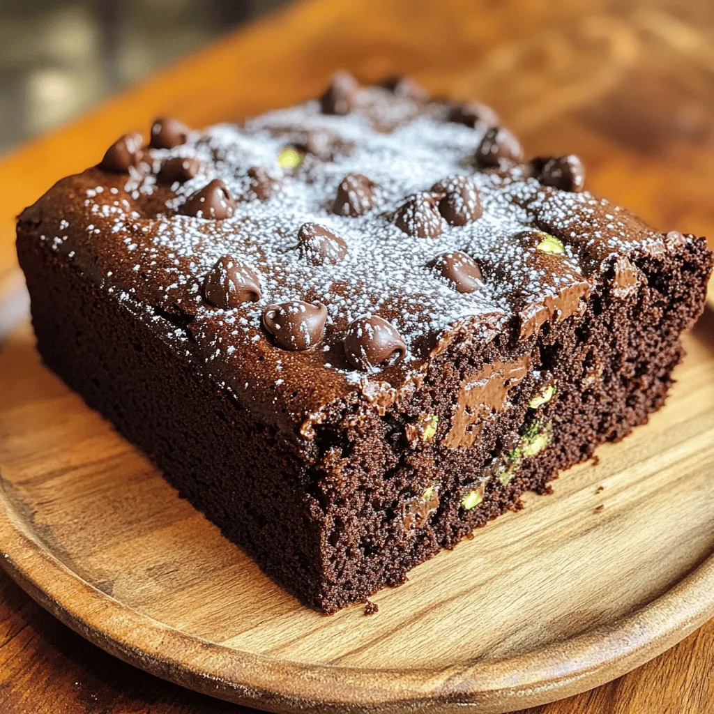 - Zucchini: Use finely grated zucchini. This helps keep the cake moist and tender. Grating it finely ensures even distribution. It also adds nutrients without changing the cake’s taste. - Cocoa Powder: Choose high-quality unsweetened cocoa powder. This gives the cake its deep chocolate flavor. The better the cocoa, the richer the taste of your cake. Look for brands that use pure cocoa beans for the best results. - Optional Ingredients: You can add walnuts for crunch and chocolate chips for extra sweetness. Walnuts bring a nutty flavor and a nice texture contrast. Chocolate chips melt slightly and enhance the chocolatey goodness. These simple ingredients combine to create a rich and moist dessert that delights every time. For the full recipe, refer to the section below. Start by preheating your oven to 350°F (175°C). This step is vital. A warm oven helps the cake rise well. Next, grab a 9x13 inch baking pan. Grease it lightly with butter or oil. This helps the cake come out easily. You can also dust it with flour or line it with parchment paper. Both methods work well for easy removal. Now, let’s mix our dry ingredients. In a large bowl, combine the all-purpose flour, granulated sugar, cocoa powder, baking powder, baking soda, and salt. Use a whisk to mix them well. This step helps to break up any lumps. Next, we’ll work on the wet ingredients. In a separate bowl, crack the eggs and whisk them until smooth. Slowly add the vegetable oil and vanilla extract. Mix until everything is combined and smooth. This step ensures that your cake is rich and moist. Pour the wet mixture into the bowl of dry ingredients. Use a spatula or wooden spoon to stir gently. Make sure to fold in the ingredients without overmixing. Overmixing can make the cake tough. Once combined, fold in the grated zucchini, chocolate chips, and walnuts if you like. This adds flavor and texture. Next, transfer the batter to your prepared pan. Spread it evenly for even cooking. Bake in the preheated oven for 30-35 minutes. To check for doneness, insert a toothpick into the center. It should come out clean or with a few moist crumbs. After baking, allow the cake to cool in the pan for about 10 minutes. Then, move it to a wire rack to cool completely. This cooling step helps the cake set perfectly. For the complete instructions, check the Full Recipe. How do I handle moisture from zucchini? To keep the cake light, you must remove excess moisture from the zucchini. After grating, place it in a clean kitchen towel. Twist the towel to squeeze out unwanted liquid. This simple step makes a big difference in texture. What is the best egg temperature? Use eggs at room temperature. They mix better with other ingredients. Take them out of the fridge 30 minutes before baking. This helps the batter blend smoothly. What types of cocoa powder should I consider? Use high-quality unsweetened cocoa powder. Dutch-processed cocoa gives a rich flavor. Regular cocoa has a strong chocolate taste. Both options work well, so choose based on your taste. What role do chocolate chips play? Chocolate chips add bursts of flavor. You can use semi-sweet, dark, or even white chocolate chips. Each type offers a different taste. For a twist, try flavored chips, like mint or caramel. What are some serving ideas? You can dust the cake with powdered sugar for a classic look. Alternatively, serve it with whipped cream for a rich touch. Both options make the cake more appealing. What creative garnish options can I use? Fresh berries or mint leaves add color and freshness. You can also drizzle melted chocolate on top. This adds elegance and extra chocolate flavor to your dessert. For the full recipe, check the Chocolate Zucchini Delight Cake section. Enjoy the process and have fun! {{image_4}} You can easily make a vegan chocolate zucchini cake. Replace the eggs with flaxseed meal or applesauce. Use 1 tablespoon of flaxseed mixed with 3 tablespoons of water for each egg. This mixture helps bind the ingredients. For dairy, swap milk with almond or coconut milk. You can also use plant-based yogurt for extra moisture if needed. These swaps keep the cake rich and tasty while staying true to vegan principles. If you need a gluten-free cake, choose flour carefully. Almond flour and coconut flour work well. You can also use a gluten-free all-purpose blend. When using these flours, adjust the baking time. Cakes made with almond flour may need less time. Keep an eye on your cake to check for doneness. A toothpick should come out clean or with some crumbs. This way, you can enjoy a delicious treat safe for everyone. Get creative with flavors in your chocolate zucchini cake! Adding spices like cinnamon or nutmeg can elevate the taste. Just a teaspoon of cinnamon adds warmth and depth. You can also experiment with different types of chocolate. Try using milk chocolate or even white chocolate chips for a twist. Each change gives your cake a unique flavor. Don’t hesitate to mix and match until you find your perfect blend! For the complete recipe, check out the [Full Recipe]. To keep your chocolate zucchini cake fresh, store it properly. You can refrigerate or freeze it. If you choose to refrigerate, place the cake in an airtight container. This helps prevent it from drying out. If you want to save it for longer, freezing is a great option. Wrap the cake tightly in plastic wrap first. Then, place it in a freezer-safe bag. This way, it will stay moist even in the freezer. Want to enjoy your cake warm again? Reheating is simple. Preheat your oven to 350°F (175°C). Place the cake in the oven for about 10-15 minutes. This warms it up nicely without drying it out. You can also use the microwave. Just heat a slice for about 15-20 seconds. Be careful not to overheat, as that can change the texture. To keep it moist, cover the cake with a damp paper towel while microwaving. How long does the cake stay fresh? If stored in the fridge, it lasts about 5-7 days. When frozen, it can last up to 3 months. Always check for signs of spoilage. Look for any mold or off smells. If the cake feels dry or hard, it’s time to toss it. Enjoy your chocolate zucchini cake while it's still fresh for the best taste! You can find the full recipe to make this delightful treat again. Yes, you can use frozen zucchini! Start by thawing it completely. After thawing, squeeze out the extra water using a clean towel. This step helps keep your cake light and fluffy. Frozen zucchini can work well in this recipe as long as you remove excess moisture. To keep your cake moist, use fresh ingredients. Ensure your eggs are at room temperature. This makes mixing easier and better blends the batter. Do not overmix once you combine wet and dry ingredients. Overmixing can lead to a dry texture. Also, check your cake at the 30-minute mark. Remove it when a toothpick comes out with a few moist crumbs. This cake serves about 12 people. Each slice contains around 250 calories. It has about 15 grams of sugar, plus essential nutrients. You get fiber from the zucchini and some protein from the eggs. The chocolate adds a touch of iron. Always check for specific brands for exact nutrition info. Yes, you can use a sugar substitute! Options like stevia or monk fruit can work. These may change the cake's taste and texture slightly. Always follow the conversion chart on the package for best results. Remember that some substitutes can be sweeter than regular sugar. This blog post covered how to make a delicious chocolate zucchini cake. You learned about key ingredients, mixing techniques, and tips for great texture. We explored variations for vegan and gluten-free options. I also shared storage tips to keep your cake fresh. Remember, small changes can greatly improve your cake. Enjoy baking and tailoring this recipe to your taste. This cake is not just tasty; it's fun to make and share. Happy baking!