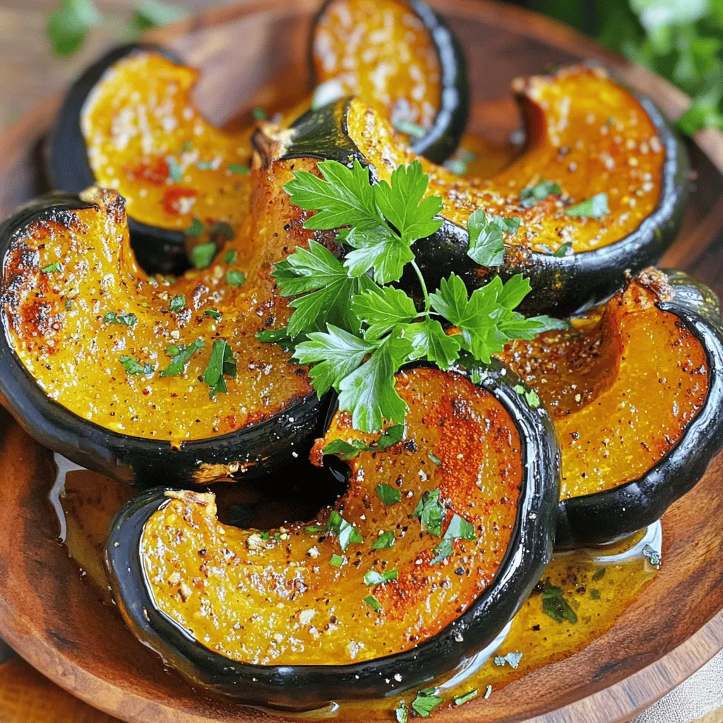- 2 medium acorn squashes - 2 tablespoons extra-virgin olive oil - 1 teaspoon smoked paprika - 1 teaspoon garlic powder - ½ teaspoon ground cumin - ½ teaspoon ground cinnamon - Salt and black pepper - Fresh parsley for garnish - Optional: cayenne pepper If you can’t find acorn squash, use butternut or delicata squash instead. These squashes also roast well and have a lovely flavor. For oils, you can use avocado oil or grapeseed oil. Both will work great for roasting. Spice it up with different seasonings. Try curry powder or Italian herbs for a twist. When selecting acorn squashes, look for ones that feel heavy and firm. The skin should have a rich green color with some orange streaks. Fresh spices make a big difference in flavor. Use whole spices when you can and grind them for better taste. Always choose high-quality olive oil. It adds richness and depth to your dish. Start by preheating your oven to 425°F (220°C). This high temperature helps achieve a crispy finish. Next, take your acorn squashes and place them on a cutting board. Carefully halve the squashes and scoop out the seeds with a spoon or melon baller. Make sure to remove any stringy fibers inside. This step creates a smoother texture for your dish. In a small bowl, combine the following ingredients for the spice mixture: - 2 tablespoons extra-virgin olive oil - 1 teaspoon smoked paprika - 1 teaspoon garlic powder - ½ teaspoon ground cumin - ½ teaspoon ground cinnamon - Salt and freshly ground black pepper to taste - Optional: A pinch of cayenne pepper for some heat Stir the mixture well to create a cohesive blend. For even coating, generously brush the cut side of each squash half with this spice mixture. Ensure every surface absorbs the flavors. Place the squash halves, cut side down, on a baking sheet lined with parchment paper. This prevents sticking and makes cleanup easier. Roast the squashes in your preheated oven for about 25-30 minutes. You want them tender with beautifully caramelized skin. After that, use tongs to flip the squash halves so the cut sides face up. Return them to the oven for an additional 10-15 minutes. This step boosts crispiness around the edges and enhances the natural sweetness. To get that perfect crispy texture, you must use a high temperature. Preheat your oven to 425°F (220°C). This heat helps the squash caramelize and become golden. Flipping the squashes halfway through cooking is key. It ensures they cook evenly and get crispy on all sides. Adding a splash of acidity really boosts the flavor. A squeeze of lemon juice can brighten each bite. Creaminess also adds depth. Try topping with Greek yogurt or a drizzle of tahini for a rich twist. For a touch of flair, garnish with fresh herbs. Chopped parsley or cilantro looks great and adds freshness. One big mistake is overcrowding the baking sheet. Leave space between each squash half. This allows hot air to circulate and helps achieve that crispy finish. Another misstep is not letting the squash cool before serving. If you serve them too hot, they can lose their crispness. Allow them to rest for a few minutes after roasting for the best experience. {{image_4}} You can use different squashes for variety. Butternut squash is sweet and smooth. It roasts well and gets golden brown. Spaghetti squash has a unique texture. It shreds into strands, making it fun. You can even mix different squashes for a colorful dish. Just remember to adjust cooking times if needed. You can change the flavor easily. For a sweet taste, try cinnamon and brown sugar. This mix brings out the natural sugars in the squash. For a savory option, use garlic powder and herbs. You can also explore international spice blends. Try curry powder for a warm twist. Or use za'atar for a Middle Eastern flair. Each spice can make the squash shine in a new way. Roasted squash pairs well with dips and sauces. Try it with a creamy yogurt dip. A sprinkle of feta cheese adds a nice touch too. For sides, serve it with a fresh salad. A crisp green salad with lemon dressing works great. You can also add roasted veggies for a hearty meal. These pairings make the squash a delightful main or side dish. For more tips, check the Full Recipe for creative ideas. To store leftover crispy roasted squash, place it in the fridge. Use an airtight container to keep it fresh. Make sure the squash is cool before sealing it. This helps avoid moisture buildup, which can make it soggy. Keep the leftovers for up to four days. If you want to keep it longer, consider freezing it. For the best results, reheat the squash in the oven. Preheat your oven to 350°F (175°C). Place the squash on a baking sheet and cover it loosely with foil. This keeps it from drying out. Heat for about 10-15 minutes. For crispiness, remove the foil for the last few minutes. You can also reheat in a skillet over medium heat. Just add a little oil to help restore the crunch. Yes, you can freeze roasted squash! Cut the squash into smaller pieces for easier storage. Allow it to cool completely before you freeze it. Place the pieces in a freezer bag, pressing out as much air as possible. Frozen roasted squash can last up to three months. When you’re ready to use it, thaw the squash in the fridge overnight. To reheat, follow the same instructions as above for the best flavor and texture. For the complete recipe, check the Full Recipe section. You can tell roasted squash is done when it is tender and has a nice golden color. The skin should look slightly crispy, and a fork should easily pierce the flesh. If you notice a caramelized edge, that’s a good sign too. This adds flavor and texture, making your dish even more enjoyable. Yes, you can prepare roasted squash ahead of time. Roast the squash and let it cool completely. Store it in an airtight container in the fridge for up to three days. When ready to serve, reheat it in a hot oven for about 10 minutes to regain crispiness. This makes meal prep easy and saves you time. Roasted squash pairs well with many sides. Here are some tasty options: - Quinoa salad with herbs and lemon - Maple-glazed Brussels sprouts - Creamy mashed potatoes - Spinach and feta salad These dishes complement the sweet and savory notes of the squash, creating a balanced meal. For a lovely presentation, place each half of the squash on a platter. Drizzle with olive oil and sprinkle with fresh parsley. You can also add toppings like feta or yogurt to enhance the flavors. This makes your dish not just tasty, but also visually appealing for gatherings. To make roasted squash healthier, you can use less oil. Try using a spray bottle to lightly coat the squash. You can also skip the salt or use a low-sodium option. Adding more herbs, like rosemary or thyme, boosts flavor without extra calories. These simple changes keep the dish delicious and light. For the full recipe, visit [Full Recipe]. In this post, we explored how to make delicious roasted acorn squash. You learned about the key ingredients, preparation steps, and tricks for optimal crispiness. We also discussed variations and storage tips to keep your squash fresh. Roasting acorn squash is easy and tasty. With a few simple steps, you can create a dish that impresses. Enjoy being creative with flavors and serve it as a side or main dish! Happy cooking!