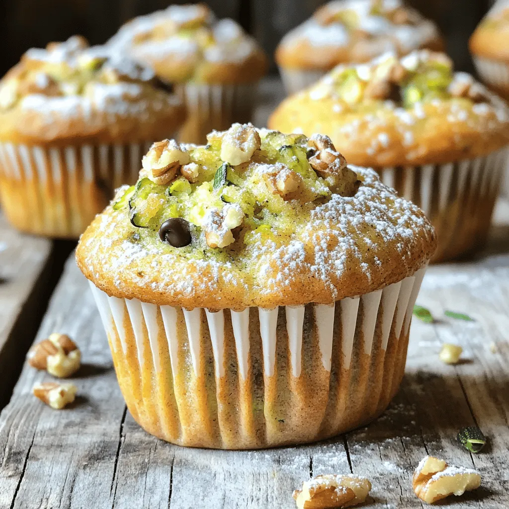 - 2 medium zucchinis, finely grated - 1 cup whole wheat flour - 1 cup almond flour - 1/2 cup brown sugar or coconut sugar - 1/2 cup pure maple syrup - 1/4 cup unsweetened applesauce - 1/4 cup vegetable oil or melted coconut oil - 1 teaspoon baking soda - 1 teaspoon baking powder - 1 teaspoon ground cinnamon - 1/2 teaspoon ground nutmeg - 1/4 teaspoon sea salt - 1/2 cup chopped walnuts or pecans - 1/2 cup dairy-free dark chocolate chips or raisins When making vegan zucchini muffins, each ingredient plays a key role. The zucchinis add moisture and a subtle flavor. Whole wheat flour gives the muffins a hearty texture. Almond flour adds richness and a nutty taste. Sweeteners like brown sugar and pure maple syrup enhance the muffins' natural sweetness. Unsweetened applesauce replaces eggs, keeping the muffins moist. The oil adds fat, which helps with tenderness and flavor. In the dry ingredients, baking soda and baking powder create rise. Spices like cinnamon and nutmeg give warmth and depth. Sea salt balances the sweetness and enhances the flavors. Optional ingredients like walnuts add crunch, while dark chocolate chips or raisins contribute sweetness. You can mix and match these for your perfect muffin experience. For the full recipe, check the details above. Enjoy baking these wholesome delights! - Preheat oven to 350°F (175°C) - Line muffin tin with paper liners or grease First, you need to preheat your oven. Set it to 350°F (175°C). This step helps the muffins bake evenly. While the oven heats, prepare your muffin tin. Use paper liners or grease each cup to stop sticking. This makes for easy cleanup later. - Combine grated zucchini and dry ingredients in a bowl - Whisk until well mixed Next, grab a large bowl. Add the grated zucchini, which should be squeezed to remove excess water. Then, add whole wheat flour, almond flour, brown sugar (or coconut sugar), baking soda, baking powder, cinnamon, nutmeg, and sea salt. Whisk these dry ingredients until they blend well. This step ensures even flavor in every bite. - In a separate bowl, combine wet ingredients and whisk until smooth In another bowl, mix the wet ingredients. Combine pure maple syrup, applesauce, and vegetable oil (or melted coconut oil). Whisk them together until smooth. This mixture adds moisture and sweetness to your muffins. - Combine wet and dry ingredients without over-mixing - Fold in optional ingredients Now, pour the wet mixture into the bowl with the dry ingredients. Use a spatula to mix them gently. Do not over-mix, as this can make the muffins tough. If you want, fold in nuts or chocolate chips at this stage. This will add extra flavor and texture to your muffins. - Fill muffin cups and bake for 20-25 minutes - Check doneness with a toothpick Carefully fill each muffin cup about two-thirds full. This gives the muffins room to rise. Place the muffin tin in the preheated oven. Bake for 20 to 25 minutes. To check if they're done, insert a toothpick into the center of a muffin. If it comes out clean, they are ready. - Allow cooling in the muffin tin for 5 minutes - Transfer to a wire rack to cool completely Once baked, let the muffins cool in the tin for about five minutes. After that, move them to a wire rack to cool completely. This helps maintain their texture and prevents sogginess. Enjoy the delicious aroma as they cool! To make the best vegan zucchini muffins, you need to keep a few things in mind. First, ensure your zucchinis are well-drained. Squeeze out excess moisture before adding them to the batter. This helps your muffins bake evenly and prevents them from becoming soggy. Second, avoid over-mixing your batter. Mix just until all the ingredients are combined. This keeps your muffins light and fluffy, which is what we want. When it comes to serving, always present your muffins warm. This enhances their flavor and makes them inviting. You can also add optional toppings. A light dusting of powdered sugar can make them look fancy. If you prefer something richer, try drizzling almond butter on top. It adds taste and a touch of elegance. Don't be afraid to get creative with flavors! You can experiment with spices like ginger for a warm kick. Adding citrus zest, like lemon or orange, brightens up the muffins and adds a fresh twist. These little changes can take your muffins from good to great. For the full recipe, check the details above. {{image_4}} You can easily make these muffins gluten-free. Just swap the whole wheat flour and almond flour with gluten-free flour blends. Look for blends that mimic all-purpose flour. This keeps the texture light and fluffy. Want to change things up? You can add spices like pumpkin spice or cocoa powder. Both will bring a new flavor dimension to your muffins. Also, think about incorporating fruits. Blueberries or cranberries add sweetness and a nice pop of color. If you need a nut-free option, no problem! Simply leave out the nuts. Instead, use seeds like sunflower or pumpkin seeds. They will add crunch and nutrition without any nuts. For the full recipe, check the details above and try these fun variations! Store your vegan zucchini muffins in an airtight container at room temperature. They will stay fresh for up to 1 week. This makes them great for breakfast or snacks on the go. If you want to keep them longer, you can freeze the muffins. Wrap each muffin in plastic wrap and place them in a freezer bag. They will last for up to 3 months. When you’re ready to enjoy one, simply thaw it before serving. To refresh your muffins, reheat them in the oven at 350°F for about 5-10 minutes. This method helps restore their moisture and texture. You can also use a microwave for quick heating. Just be careful not to overheat, as this can make them dry. Enjoy your muffins warm for the best taste! Yes, but it may alter the muffin's flavor and texture. Whole wheat flour adds a nutty taste and makes the muffins more filling. Regular flour can make them lighter but less hearty. Use ripe bananas or a sugar substitute. Ripe bananas add natural sweetness and moisture. You can also try using dates or stevia for a sugar-free option. Yogurt or mashed avocado can be used as alternatives. Yogurt gives a creamy texture, while avocado adds healthy fats. Both keep the muffins moist. Yes, adjust the baking time to around 12-15 minutes. Mini muffins are great for snacks or kids. Just watch them closely as they bake. Use a spatula and mix gently to avoid overworking the batter. This keeps the muffins fluffy. Over-mixing can make them tough, so mix just until combined. For more details, check the Full Recipe. In this post, we covered how to make delicious zucchini muffins. We explored key ingredients and the step-by-step process for baking. Plus, we shared tips to elevate your muffins and made suggestions for tasty variations. Remember, soft, fluffy muffins come from not over-mixing. Whether you stick with the classic recipe or try a twist, enjoy every bite. Your baking adventure awaits!