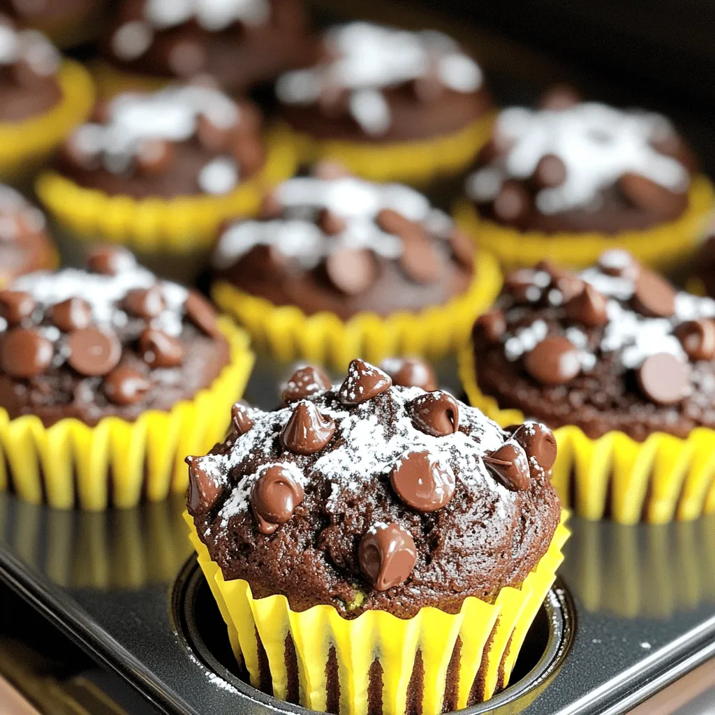 To make these tasty muffins, gather the following items: - 1 ½ cups shredded zucchini (about 1 medium zucchini) - 1 cup all-purpose flour - ½ cup whole wheat flour - ½ cup granulated sugar - ½ cup packed brown sugar - 1 teaspoon baking soda - ½ teaspoon baking powder - ½ teaspoon salt - 1 teaspoon ground cinnamon - 2 large eggs - ⅓ cup vegetable oil or melted coconut oil - 1 teaspoon pure vanilla extract - 1 cup semi-sweet or dark chocolate chips - ¼ cup chopped walnuts or pecans (optional) These ingredients create a rich, moist muffin with a delightful chocolate flavor. The zucchini adds moisture and nutrition without a strong taste. You can customize your muffins even more by adding: - ½ teaspoon nutmeg for a warm spice - 1 cup of shredded coconut for a tropical twist - ½ cup of dried fruit like cranberries or raisins for sweetness - A sprinkle of sea salt on top to enhance the chocolate flavor These options can give your muffins a unique twist and make them even more enjoyable. If you need to make swaps, here are a few ideas: - For gluten-free muffins, use a gluten-free flour blend. - Replace eggs with flaxseed meal mixed with water for a vegan option. - Use applesauce instead of oil for a lower-fat version. These substitutions allow everyone to enjoy these muffins, no matter their dietary needs. Remember to check the amounts for accurate measurements and flavor balance when making swaps. For the complete recipe, check out the Full Recipe. First, gather all your ingredients. You need zucchini, flour, sugars, eggs, and more. Measure each item carefully. This ensures a great taste. Preheat your oven to 350°F (175°C). This step is key to baking perfect muffins. Next, prepare your muffin tin with liners or cooking spray. This helps the muffins come out easily. 1. Mix Dry Ingredients: In a large bowl, combine all-purpose flour, whole wheat flour, baking soda, baking powder, salt, and cinnamon. Whisk them together until blended well. 2. Prepare Wet Ingredients: In another bowl, whisk together the eggs, granulated sugar, brown sugar, oil, and vanilla. Mix until smooth and creamy. 3. Incorporate Zucchini: Add the shredded zucchini to the wet mixture. Use a spatula to fold it in gently. 4. Combine Mixtures: Gradually add the dry ingredients to the wet mix. Stir until just combined. It’s okay to have some lumps. 5. Add Chocolate and Nuts: Gently fold in the chocolate chips and nuts if you use them. Make sure they’re evenly mixed. 6. Fill Muffin Cups: Use a spoon or ice cream scoop to fill each muffin cup about two-thirds full. This allows space for rising. 7. Bake Muffins: Place the muffin tin in your preheated oven. Bake for 18-22 minutes. Use a toothpick to check for doneness; it should come out clean. 8. Cool and Serve: When done, take the tin out and let the muffins cool for 5 minutes. Then, move them to a wire rack to cool completely. - Don’t Overmix: This keeps your muffins light and fluffy. - Use Fresh Zucchini: Fresh zucchini gives the best texture and flavor. - Check Doneness: Use a toothpick, and watch the time closely. - Add Extra Chocolate Chips: For a rich flavor, sprinkle some on top before baking. - Store Properly: Keep muffins in an airtight container to retain moisture. Try this full recipe to enjoy delightful muffins with a twist! To keep your muffins fresh, store them in an airtight container. This keeps moisture in and prevents them from drying out. You can keep them at room temperature for up to three days. If you want them fresh for longer, the fridge is a good option. Just remember, they may lose some of their fluffiness. Freezing is a great way to save muffins for later. Wrap each muffin tightly in plastic wrap or foil. Place them in a freezer bag and remove as much air as you can. They can last up to three months this way. To reheat, just take a muffin out and let it sit at room temperature. You can also warm it in the microwave for about 15-20 seconds if you want it warm right away. To keep your muffins moist, add just the right amount of zucchini. Too much zucchini can make them soggy. If you find your muffins are too wet, squeeze out some liquid from the shredded zucchini before mixing. Using a mix of whole wheat and all-purpose flour helps with texture, too. Enjoying your muffins warm adds to their softness and flavor. For a little extra touch, sprinkle some chocolate chips on top before baking for a nice look. {{image_4}} You can swap some ingredients to make these muffins healthier. Here are a few ideas: - Use whole wheat flour instead of all-purpose flour for more fiber. - Replace granulated sugar with honey or maple syrup. - Try unsweetened applesauce instead of vegetable oil for less fat. - Use almond milk or oat milk instead of regular milk for a dairy-free option. These changes keep the muffins tasty while boosting their health benefits. Mixing up flavors can make your muffins unique. Consider these options: - Add a teaspoon of nutmeg for a warm flavor. - Stir in some shredded coconut for a tropical twist. - Use peanut butter or almond butter for a nutty taste. - Add a handful of dried fruit like cranberries or raisins for extra sweetness. These variations can spark your creativity and make each batch special. You can easily turn this recipe into mini muffins. Here’s how: - Use a mini muffin tin instead of a standard one. - Fill each cup halfway. - Bake for about 12-15 minutes instead of 18-22 minutes. This makes a cute treat for parties or lunchboxes. Remember to check doneness with a toothpick. For even cooking, rotate the muffin tin halfway through baking. For the full recipe, check out the detailed steps and instructions to get the best results. Zucchini chocolate chip muffins are a tasty treat. Each muffin has about 180 calories. They also provide: - Fat: 8 grams - Carbohydrates: 25 grams - Protein: 3 grams - Fiber: 1 gram These muffins offer a balance of nutrients. The combination of flours adds fiber and protein. Chocolate chips give a sweet flavor, while zucchini adds moisture without extra fat. Zucchini is packed with vitamins. It is low in calories but high in water. This helps keep you hydrated. Whole wheat flour adds more fiber than regular flour. Fiber aids digestion and keeps you full longer. Eggs provide protein and essential nutrients. They help bind the muffins together. The healthy fats from vegetable oil or coconut oil support heart health. You can make these muffins gluten-free. Use gluten-free flour blends in place of regular flour. For a vegan version, substitute eggs with flax eggs. Mix 1 tablespoon of ground flaxseed with 3 tablespoons of water for each egg. These simple swaps let everyone enjoy the muffins. Whether you are gluten-free or vegan, you can savor this treat! If you want to explore more, check out the Full Recipe for delicious details. You can check if the muffins are done by inserting a toothpick into the center. If it comes out clean or with just a few crumbs, they are ready. Another good sign is that the tops will look golden brown and spring back when lightly pressed. If the toothpick has wet batter on it, bake them a few more minutes. This way, you ensure a perfect, moist muffin every time. Yes, you can use frozen zucchini! Just make sure to thaw it first and drain any extra water. Frozen zucchini may have a bit more moisture, so reduce other liquids in the recipe slightly. This helps keep your muffins from becoming too soggy. Using frozen zucchini is a great way to enjoy these muffins year-round. To keep your muffins fresh, store them in an airtight container at room temperature. They can last about 2-3 days this way. If you want them to stay fresh longer, consider freezing them. Place muffins in a freezer-safe bag or container. They can last up to 3 months in the freezer. When ready to eat, thaw them overnight in the fridge. Reheat them in the microwave for a warm treat. These zucchini chocolate chip muffins are easy to make and tasty. We covered essential and optional ingredients, with ideas for substitutions. You learned step-by-step instructions for baking and tips for perfect results. Storing and freezing can keep your muffins fresh. Consider trying fun variations like mini muffins or healthy swaps. This recipe gives you a delicious treat that fits into many diets. Enjoy baking these muffins as a simple way to add veggies to your snacks.