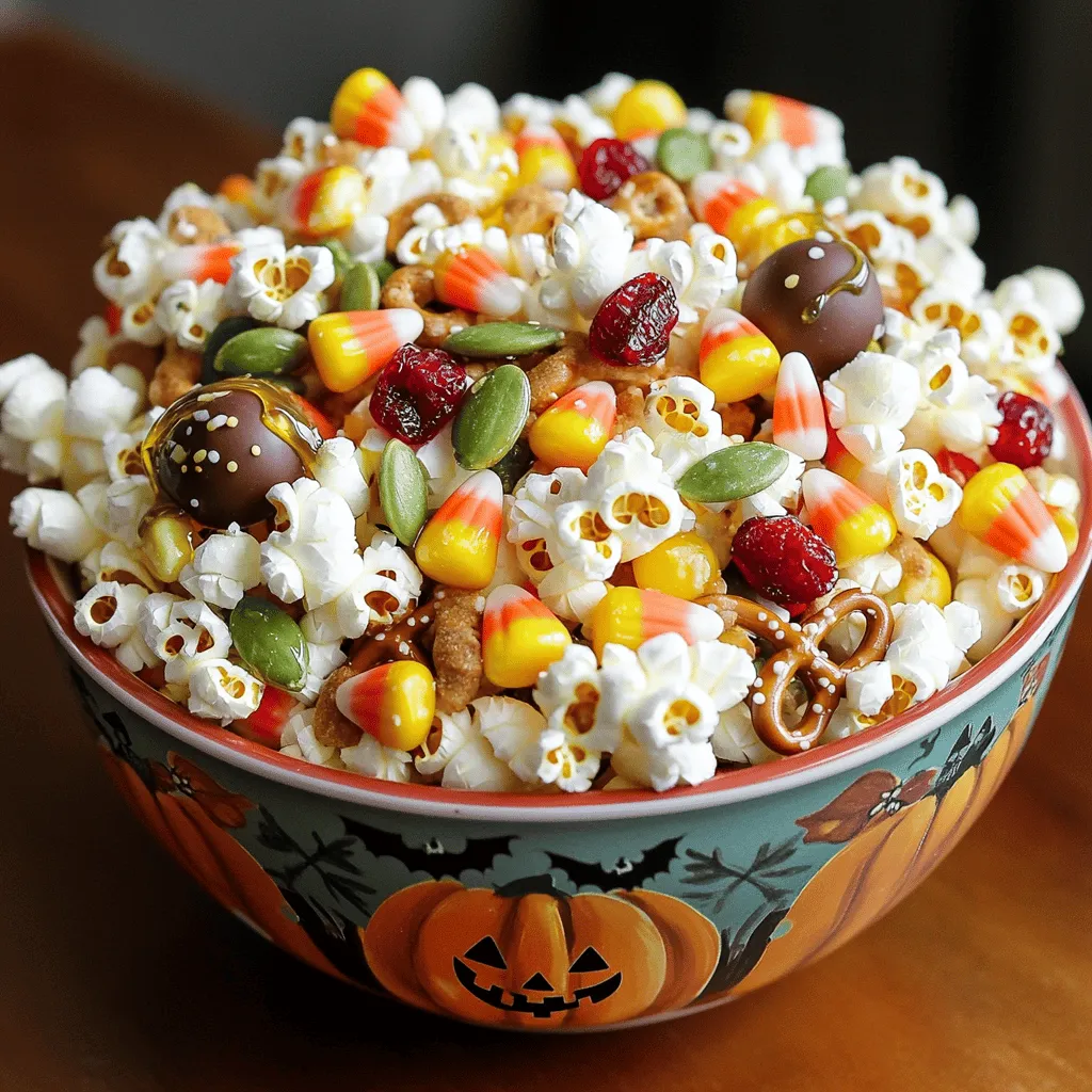 To make a tasty Scarecrow Crunch Snack Mix, gather these simple ingredients: - 2 cups popped popcorn - 1 cup mini pretzels - 1 cup candy corn - 1/2 cup pumpkin seeds - 1/2 cup dried cranberries - 1 cup chocolate-covered pretzel balls - 1/2 teaspoon ground cinnamon - 1/4 teaspoon ground nutmeg - 2 tablespoons melted coconut oil - 1/4 cup honey (or maple syrup for vegans) This mix combines sweet and salty flavors, making it a fun treat. You can easily swap ingredients based on what you have. Here are some ideas: - Use air-popped popcorn instead of bagged popcorn for a healthier option. - Swap mini pretzels for regular pretzels if that’s what you have. - Try different nuts, like almonds or pecans, in place of pumpkin seeds. - Use dried cherries instead of cranberries for a different taste. - For a nut-free mix, skip the pumpkin seeds or use sunflower seeds. Choosing the right ingredients makes a big difference in taste. Here are my top tips: - Popcorn: Look for fresh, fluffy popcorn. Air-popped is best for less oil. - Pretzels: Choose crunchy mini pretzels for the best texture. - Candy Corn: Select vibrant pieces for a fun look. - Seeds: Buy raw, unsalted pumpkin seeds for a fresh flavor. - Dried Fruit: Check for no added sugars in dried cranberries. - Chocolate-Covered Pretzels: Pick high-quality ones for a richer taste. - Spices: Fresh ground spices offer the best flavor. Using quality ingredients helps your Scarecrow Crunch Snack Mix shine! For more on making this mix, check the Full Recipe. To make Scarecrow Crunch Snack Mix, start by gathering your ingredients. This mix includes popcorn, pretzels, candy corn, pumpkin seeds, dried cranberries, and chocolate-covered pretzel balls. It’s fun and easy to prepare! 1. In a large mixing bowl, add 2 cups of popped popcorn, 1 cup of mini pretzels, 1 cup of candy corn, 1/2 cup of pumpkin seeds, 1/2 cup of dried cranberries, and 1 cup of chocolate-covered pretzel balls. 2. Stir gently to mix everything well. This helps the flavors blend nicely. 3. In a separate small bowl, whisk together 2 tablespoons of melted coconut oil, 1/4 cup of honey or maple syrup, 1/2 teaspoon of ground cinnamon, and 1/4 teaspoon of ground nutmeg. 4. Drizzle this mixture over the snack mix. Make sure to coat everything evenly. 5. Now, toss the mix by hand. You want all pieces to be well-coated. Next, preheat your oven to 350°F (175°C). This step is key for that crunchy texture! 1. Line a large baking sheet with parchment paper. It makes for easy cleanup! 2. Spread the snack mixture evenly across the sheet. 3. Bake for 10-12 minutes. Stir the mix halfway through. This helps it toast evenly. After baking, remove the snack mix from the oven. Let it cool completely on the baking sheet. This cooling step is crucial. It helps achieve that perfect crunchiness you want. For more tips, check out the Full Recipe. Enjoy making this tasty fall treat! You can easily make this snack mix your own. Change the ingredients to fit your taste. Try using different nuts instead of pumpkin seeds. Almonds or pecans can add a nice crunch. Swap out dried cranberries for dried apples or cherries. This adds a fun twist to the mix. You can also change the spices. Add a pinch of ginger for a spicy kick or use cocoa powder for a chocolatey flavor. Get creative and have fun! When serving Scarecrow Crunch Snack Mix at your fall get-togethers, think about presentation. Use festive bowls that match the season. You can also make small bags tied with ribbons. These are great for party favors. For a fun game, have a snack mix bar. Let guests choose their own mix-ins. This makes the snack interactive and fun! Pair the mix with warm apple cider or pumpkin spice lattes for a cozy vibe. You can prepare this snack mix a few days in advance. Store it in an airtight container to keep it fresh. If you want a crunchier texture, bake it a day before. Allow it to cool completely before storing. This helps to lock in that delicious crunch. When it’s time to serve, simply pour it into a bowl. You can also make larger batches for gatherings. Just remember to adjust the ingredients proportionately. For the best flavor, enjoy it within a week. Check out the Full Recipe for more details! {{image_4}} You can make Scarecrow Crunch Snack Mix even more fun! Add seasonal flavors to give it a twist. Try using pumpkin spice instead of just cinnamon. You can also mix in some chopped apples or pears. These fruits add a nice crunch and freshness. Another idea is to use maple-flavored candies instead of regular candy corn. This will really boost the fall taste. You can even sprinkle in some crushed ginger snaps for a spicy kick. These little changes can make a big difference in flavor. If you want a vegan Scarecrow Crunch, it's easy to switch things up. Use maple syrup instead of honey. This keeps it sweet and plant-based. For a gluten-free option, just pick gluten-free pretzels. They taste just as great! Also, check the chocolate-covered pretzel balls. Some brands may have milk in them. Always read the label to ensure they fit your needs. These small swaps make the snack mix friendly for everyone. Want to make your snack mix stand out? Add fun and tasty extras! Try tossing in some sunflower seeds or chopped nuts. They bring a nice crunch and healthy fats. You can also use coconut flakes for a tropical twist. For a little heat, mix in some chili powder or cayenne pepper. This gives the mix a surprising kick! Don't forget to include mini marshmallows for a sweet surprise. For the full recipe, you can check out the details above. These fun variations will keep your Scarecrow Crunch Snack Mix exciting and tasty! To keep your Scarecrow Crunch Snack Mix fresh, store it in an airtight container. You can use glass jars or plastic bins. Make sure to seal the lid tightly after each use. This helps to keep moisture out and the crunch in! If you live in a humid area, it’s especially important. When stored properly, your snack mix can last up to two weeks. To keep it even fresher, consider placing a small packet of silica gel in the container. This absorbs any moisture and keeps your snack mix crunchy. If you notice any changes in taste or texture, it’s best to toss it out. If you want to share the joy of Scarecrow Crunch, consider fun packaging ideas. Use clear cellophane bags to show off the colorful mix. Tie them with bright ribbons or twine for a festive touch. You can also use mason jars, which look charming and are reusable. These make great gifts or party favors! For the full recipe, check out the earlier section. Scarecrow Crunch Snack Mix is a fun and tasty treat. It blends popcorn, pretzels, candy corn, and pumpkin seeds. Dried cranberries and chocolate-covered pretzel balls add a sweet twist. The mix gets a warm flavor from cinnamon and nutmeg. This snack is great for fall gatherings and Halloween parties. Yes, you can make Scarecrow Crunch Snack Mix ahead of time. It stays fresh for several days if stored properly. Just let it cool completely before packaging. This makes it easy to prepare for events. You can even double the recipe for larger gatherings. You can find pre-made Scarecrow Crunch Snack Mix at specialty stores or online. Many grocery stores sell seasonal snack mixes around Halloween. However, making it at home gives you control over ingredients. You can customize the mix to your taste. There are many fun ways to change up Scarecrow Crunch Snack Mix. You can add nuts like almonds or walnuts for crunch. Try using different types of popcorn, like caramel or cheese-flavored. For a spicy kick, add some chili powder or cayenne. This mix is perfect for creativity! We covered how to make Scarecrow Crunch Snack Mix, from ingredients to storage. You learned the best choices for quality ingredients and how to crunch it just right. Customizing the mix offers endless fun, perfect for any fall event. Store your mix well for freshness, and try different flavors. With these tips, you can impress everyone at your next gathering. Enjoy this tasty treat and let your creativity shine!
