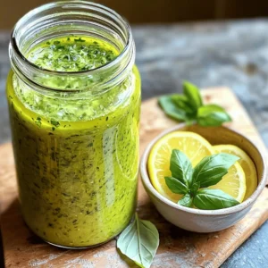 Fresh basil is the star of this vinaigrette. It gives a bright, fresh taste. You need one cup of tightly packed basil leaves. Look for deep green leaves that smell fragrant. Avoid any yellow or wilted leaves. Rinse them well under cold water to remove dirt. Then, dry them gently with a towel. Extra virgin olive oil is key for a rich flavor. You’ll need half a cup for this recipe. The oil adds a smooth texture and balances the acidity of lemon. Choose a high-quality oil for the best results. Look for one with a fruity taste that complements the basil. You'll need some more simple ingredients to bring out the flavor: - 1/4 cup freshly squeezed lemon juice - 2 tablespoons honey or maple syrup (for a vegan option) - 1 teaspoon Dijon mustard - 1 clove garlic, finely minced - Salt and freshly ground black pepper, to taste The lemon juice adds a zesty kick. Honey or maple syrup sweetens the vinaigrette, balancing the tartness. Dijon mustard gives it a touch of creaminess and depth. Garlic adds a nice punch, making the flavor pop. Finally, season with salt and pepper to taste. For the complete recipe, you can check out the Full Recipe. First, rinse your fresh basil leaves under cold running water. This step helps remove dust and dirt. After rinsing, gently pat them dry using a clean paper towel. This keeps the leaves fresh and ready for blending. Now, grab your food processor or high-speed blender. Add the packed basil leaves, fresh lemon juice, honey or maple syrup, Dijon mustard, and the minced garlic clove. These ingredients work together to create a bright and zesty flavor. Pulse the mixture a few times until the basil is finely chopped. Then, while blending, slowly drizzle in the olive oil. This step forms a creamy and smooth vinaigrette. Pause to taste your dressing. Add salt and freshly ground black pepper as you like. Blend briefly again to mix in the seasoning. Now your vinaigrette is ready! For the best taste, chill it in the fridge for at least 30 minutes. Enjoy your fresh basil vinaigrette with salads or grilled veggies. For the full recipe, check the instructions above. To make your fresh basil vinaigrette truly shine, focus on the quality of your ingredients. Use fresh basil, as it brings a vibrant flavor. Look for bright green leaves without any brown spots. For the olive oil, choose high-quality extra virgin. It adds depth and richness. Freshly squeezed lemon juice is key. It gives a bright, zesty kick. If you want a hint of sweetness, try honey or maple syrup. You can also add a pinch of red pepper flakes for an exciting twist. Store your vinaigrette in a clean, airtight jar. This keeps it fresh and prevents strong odors from other foods. It’s best to chill it in the fridge. The flavors will meld beautifully. Just remember to shake or stir before use. The vinaigrette may separate, and that’s normal. Use it within one week for the best taste. You can also freeze small portions. Just pour it into ice cube trays. Once frozen, transfer the cubes to a zip-top bag. This way, you can enjoy it later. This vinaigrette pairs well with many dishes. Drizzle it over a garden salad for a refreshing touch. It’s also fantastic on grilled veggies. Try it on roasted potatoes or as a marinade for chicken. You can even use it as a dip for fresh bread. For a fun twist, add it to pasta salads for a burst of flavor. The options are endless! To see the full recipe, check out the [Full Recipe]. {{image_4}} You can change the sweetener in this vinaigrette to suit your taste. Honey adds a nice touch, but you can also use maple syrup. If you want a low-calorie option, try agave nectar or stevia. Each sweetener gives a different flavor, so feel free to experiment. You might find a new favorite! Fresh basil shines in this recipe, but other herbs work too. Try using cilantro for a fresh twist or parsley for a milder flavor. Mint adds a bright note, perfect for summer salads. Mix and match herbs to create your own unique vinaigrette. Each herb brings its own magic to the dish. If you love creamy dressings, I have a tasty option for you. Add a few tablespoons of Greek yogurt or sour cream to the mix. This will give your vinaigrette a rich texture. Blend it well with the other ingredients for a smooth finish. This creamy twist is great on salads or as a dip for veggies. It makes every bite more delightful! For the complete guide, check out the Full Recipe. After making your Fresh Basil Vinaigrette, store it in a clean jar. Seal it tightly to keep air out. Place the jar in the fridge right away. This helps keep the flavors fresh. Your vinaigrette stays good in the fridge for about 5 to 7 days. Over time, the vibrant flavor of the basil may fade. Always check for any off smells or changes in color before using. If it looks or smells odd, it’s best to toss it. You can freeze this vinaigrette if you want to keep it longer. Pour it into ice cube trays for easy use later. Once frozen, pop the cubes into a freezer bag. This way, you can grab a cube or two whenever you need a burst of flavor. Just remember to thaw it in the fridge before use. You can use dried basil, but fresh gives better flavor. Dried herbs lose some taste over time. If you use dried basil, use one-third the amount. So, for one cup of fresh basil, use one-third cup of dried. The taste will be different, but it can still work in a pinch. You can store Fresh Basil Vinaigrette in the fridge for up to one week. Keep it in a clean jar with a tight lid. The flavors meld together as it sits. Just give it a shake before using. If it separates, that’s normal. This vinaigrette adds a bright taste to many dishes. It works great on salads, especially those with mixed greens. Drizzle it over grilled vegetables for a fresh kick. You can also use it as a marinade for chicken or fish. It’s perfect for summer dishes! For the full recipe, check out the details above. In this post, we explored making a fresh basil vinaigrette. We looked at key ingredients, like fresh basil and olive oil. We covered preparation steps for mixing and blending. Useful tips helped enhance flavor and storage methods. Variations offered sweeteners and herb choices. Remember, fresh ingredients make a big difference. Enjoy your vinaigrette on salads, pasta, and more. It's a simple way to add flavor to your meals. Get creative and have fun in the kitchen!