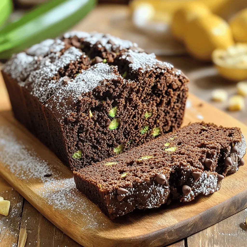 - 2 cups grated zucchini - 1 cup all-purpose flour - 1/2 cup unsweetened cocoa powder - 1/2 cup coconut sugar - 1/2 teaspoon baking soda - 1/2 teaspoon baking powder - 1/4 teaspoon fine sea salt - 1/2 cup unsweetened applesauce - 1/4 cup almond milk - 1/4 cup vegetable oil - 1 teaspoon pure vanilla extract - 1/2 cup vegan chocolate chips - Optional: Ground cinnamon The ingredients for vegan chocolate zucchini bread are simple and easy to find. The star of the show is the grated zucchini. It adds moisture and nutrition. You won’t taste it much, but it makes the bread rich and fluffy. Using unsweetened cocoa powder gives a bold chocolate flavor without extra sugar. Coconut sugar is a great choice here. It adds sweetness with a hint of caramel flavor. If you can’t find it, brown sugar works well, too. The applesauce acts as a natural sweetener and keeps the bread moist. Almond milk makes it creamy without dairy. You can use any non-dairy milk you like. The vegetable oil helps bind everything together. Vanilla extract adds a lovely aroma. Finally, don't forget the vegan chocolate chips. They melt beautifully and bring extra chocolatey goodness. If you want a warm spice note, add ground cinnamon for a nice touch. This vegan chocolate zucchini bread is not just tasty; it’s also packed with nutrients. The zucchini is low in calories but high in vitamins. Cocoa powder is rich in antioxidants. Each slice offers a delicious way to sneak in some veggies! If you want to make this treat, check out the [Full Recipe]. - Preheat the oven to 350°F (175°C). - Prepare the loaf pan by greasing it or lining it with parchment paper. This helps with easy removal later. - In a large bowl, combine the grated zucchini and applesauce. Mix until well blended. - In another bowl, whisk together the all-purpose flour, cocoa powder, coconut sugar, baking soda, baking powder, salt, and cinnamon if using. Ensure these dry ingredients are mixed evenly. - Gradually add the dry mixture to the zucchini and applesauce mixture. Stir gently, being careful not to overmix. - Pour in the almond milk, vegetable oil, and vanilla extract. Mix until smooth. - Fold in the vegan chocolate chips, ensuring they are evenly spread in the batter. - Transfer the batter to the prepared loaf pan. Smooth the top with a spatula. - Bake for 45-55 minutes. Check doneness by inserting a toothpick in the center. It should come out clean. - After baking, let the bread cool in the pan for about 10 minutes. Then, move it to a wire rack to cool completely. For the complete recipe, check the Full Recipe section. - Avoiding overmixing: Mix your batter until just combined. Overmixing makes the bread dense. You want a light, airy texture. - How to ensure even baking: Use a light-colored loaf pan. Dark pans can cause the edges to cook too fast. Position the pan in the center of the oven for best results. - Using a toothpick for doneness: Insert a toothpick into the center of the bread. If it comes out clean or with a few crumbs, your bread is done. If it has wet batter, bake for a few more minutes. - Coconut sugar alternatives: You can swap coconut sugar for brown sugar or cane sugar. Each will give a slightly different taste but will work well. - Non-dairy milk options: Almond milk is great, but you can use oat milk, soy milk, or coconut milk too. Each adds a unique flavor to your bread. - Enhancing flavor with add-ins: Try adding chopped nuts, dried fruit, or seeds. These can add crunch and extra taste. You could even mix in a bit of ground cinnamon for warmth. For the full recipe, check out the Vegan Chocolate Zucchini Bread section above. Enjoy baking! {{image_4}} You can easily change the flavor of your vegan chocolate zucchini bread. Adding nuts or seeds gives it a nice crunch. Try folding in 1/2 cup of chopped walnuts or pecans. Sunflower seeds can also work well. Both add protein and healthy fats. You can also spice it up with nutmeg or cinnamon. Adding 1/2 teaspoon of nutmeg gives a warm flavor. If you love cinnamon, use the optional ground cinnamon from the recipe. Both spices complement the chocolate and zucchini nicely. If you need a gluten-free option, swap the all-purpose flour for almond or oat flour. These flours work well and keep the bread moist. Just make sure your baking soda and powder are gluten-free too. For nut-free adaptations, use sunflower seed butter instead of almond milk. This change keeps the bread creamy without nuts. You can also use oat milk or soy milk as good substitutes. These options ensure that everyone can enjoy this delicious treat. For the full recipe, check the earlier section. Enjoy playing with these variations! To keep your vegan chocolate zucchini bread fresh, store it at room temperature. Use a bread box or an airtight container. This way, it stays moist and tasty. Avoid placing it in the fridge, as that can dry it out. For best results, enjoy it within three to five days. You can freeze slices of your vegan chocolate zucchini bread easily. First, wrap each slice in plastic wrap. Then, place them in a zip-top bag. This helps keep the bread from getting freezer burn. When you're ready to eat, just take out a slice and thaw it at room temperature. For reheating, you can pop the slice in the microwave for about 15 seconds. Or, place it in a toaster oven until warm. This bread tastes great fresh out of the oven, but it still holds its flavor after freezing. Enjoy your moist and delicious treat anytime! For the complete recipe, check out the Full Recipe. Can I use frozen zucchini? Yes, you can use frozen zucchini. Just thaw it first and drain any extra water. This helps keep the bread from getting too wet. How long does it last? Vegan chocolate zucchini bread lasts about 3-5 days in the fridge. Keep it in an airtight container to keep it fresh. Can I add more chocolate chips? Absolutely! Feel free to add more chocolate chips. Just make sure not to add too many, so the bread bakes well. Why is my bread too dense? A dense bread may happen if you overmix the batter. Mix just until combined. Also, check your oven temperature. If it's too low, the bread can be dense. What can I do if my bread is too dry? If your bread is dry, it could be due to too much flour or baking time. To fix it, add a bit more applesauce next time. For this batch, serve it with a spread or dip. Can I prepare the batter in advance? Yes, you can make the batter a day ahead. Just cover it well and keep it in the fridge. When ready, bake it fresh. Tips for meal prep with this recipe For meal prep, you can bake multiple loaves. Slice and freeze them. This way, you have a treat ready whenever you want! This blog post covered a delicious zucchini bread recipe. We explored ingredients, from zucchini to vegan chocolate chips. You learned how to prepare, mix, and bake. I shared tips for even baking and ingredient swaps. You now know variations for different diets and storage options. Enjoy making this bread, and don’t hesitate to try your flair. Simple tweaks can turn it into your favorite treat. Happy baking!