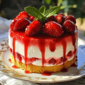 - 2 cups fresh strawberries, hulled and halved - 2 tablespoons granulated sugar (for roasting) - 1 cup heavy cream, well-chilled - 1/2 cup creamy Greek yogurt - 1/2 cup powdered sugar - 1 teaspoon pure vanilla extract - 4 large eggs, separated - 1/4 teaspoon salt - 1/2 teaspoon unflavored gelatin - 1 tablespoon cold water - 1 pre-baked sponge cake layer (store-bought or homemade) - Fresh mint leaves for garnish The right ingredients are key to this Roasted Strawberry Mousse Cake. Fresh strawberries make it bright and sweet. Roasting them with sugar brings out their flavor. The heavy cream and Greek yogurt create a rich and smooth mousse. Powdered sugar adds sweetness, while vanilla gives it a warm note. You will need four large eggs for the mousse. The egg whites help it rise and stay fluffy. Salt enhances the flavors. Gelatin helps the mousse set firm. Cold water is important for blooming the gelatin. Lastly, the sponge cake layer holds the mousse. You can make it at home or buy one. Fresh mint leaves on top give a nice color and flavor. For the complete recipe, check out the Full Recipe link. Enjoy making this delightful treat! 1. Preheat the oven to 400°F (200°C). 2. Arrange the halved strawberries on a baking sheet lined with parchment paper. 3. Sprinkle 2 tablespoons of granulated sugar evenly over the strawberries. 4. Roast them for 20-25 minutes until they become soft and slightly caramelized. 1. In a small bowl, mix 1/2 teaspoon of unflavored gelatin with 1 tablespoon of cold water. Let it bloom for about 5 minutes. 2. Heat the gelatin in the microwave for 10 seconds until it melts. Allow it to cool slightly. 3. In a large mixing bowl, whip 1 cup of heavy cream, 1/2 cup of Greek yogurt, 1/2 cup of powdered sugar, and 1 teaspoon of pure vanilla extract until soft peaks form. 4. In a separate bowl, beat 4 large egg whites with 1/4 teaspoon of salt until stiff peaks form. 1. Carefully fold the whipped cream into the egg whites in two additions. Use a gentle hand to avoid deflating the mixture. 2. Take half of the roasted strawberries and mash them with a fork until smooth. 3. Gently fold the mashed strawberries and the melted gelatin into the mousse mixture until just combined. 1. Line a springform pan with plastic wrap for easy removal. 2. Place the pre-baked sponge cake layer at the bottom of the pan. 3. Pour the mousse over the sponge cake and smooth the surface with a spatula. 4. Cover the springform pan with plastic wrap and refrigerate the cake for at least 4 hours or overnight. Follow this detailed guide to create the Roasted Strawberry Mousse Cake. For the full recipe, check the complete instructions provided. To make your mousse just right, avoid overwhipping the cream. This means stopping when you see soft peaks. If you whip too long, it can turn into butter. Next, use a gentle folding technique with egg whites. Start by adding a small amount of the whipped cream to the egg whites. Gently mix it in. Then, fold in the rest slowly. This keeps the mousse light and airy. When roasting strawberries, adjust the sugar based on their sweetness. If your berries are sweet, use less sugar. If they are tart, add a bit more. Roast them until they are just caramelized. This means they should be soft and slightly brown. This process brings out the best flavor and sweetness in the strawberries. For a stunning presentation, serve each slice with strawberry juices. This adds a beautiful touch and enhances the flavor. Place a fresh mint sprig on top for color and freshness. Finally, use dessert plates to elevate the look. This small detail makes your cake feel extra special. For the full recipe, check the section above. {{image_4}} You can turn this dessert into a chocolate treat. To do this, simply add cocoa powder to the mousse. Start with 1/4 cup of unsweetened cocoa powder. Mix it in with the heavy cream and yogurt. This adds a rich, chocolate flavor that pairs well with the strawberries. Chocolate and strawberry make a classic combo that everyone loves. Want to mix it up? You can swap out strawberries for other fruits. Raspberries and blueberries work great too. If using raspberries, you might need a bit more sugar. They can be tart. For blueberries, roast until soft, similar to strawberries. Adjust the roasting time to make sure they are just right. If you need a gluten-free cake, don’t worry! You can use a gluten-free sponge cake. Many stores sell these cakes now. Just check the labels to make sure they are gluten-free. Also, confirm that all other ingredients are gluten-free, like the gelatin and any added toppings. This way, everyone can enjoy this delicious treat. For the full recipe, check out the detailed instructions above. You can store the Roasted Strawberry Mousse Cake in the fridge for up to 3 days. Make sure it is covered well. This keeps it moist and tasty. If it dries out, the cake won't be as good. Freezing the mousse is not a good idea. The texture will change and not be as smooth. However, you can freeze the pre-baked sponge cake. This is great if you want to use it later. Just thaw it before you build your cake. This cake tastes best when it is chilled. You can serve it right after garnishing it with fresh strawberries and mint leaves. You can also put it together a day ahead. This makes it easy for parties or gatherings. Just keep it in the fridge until ready to serve. For a special touch, serve each slice with strawberry juices from the roasted berries. The mousse should set for at least 4 hours, preferably overnight. This time allows the mousse to firm up and gives the flavors a chance to blend. If you can wait, overnight is best. It makes slicing easier and enhances the taste. Yes, this cake can be assembled a day in advance for convenience. Making it ahead saves time on the day of serving. You can enjoy your party without the last-minute rush. Just store it in the fridge until it’s time to serve. Ensure egg whites are whipped to stiff peaks and gelatin is properly bloomed and melted. If the mousse is too runny, it won’t hold its shape. Whipping the egg whites correctly is key. Blooming gelatin properly ensures it works its magic in the mousse. Fresh strawberries are recommended for better flavor and texture, but frozen can be used in a pinch. Fresh fruit gives a richer taste and a better texture when roasted. However, if you only have frozen, they still work. Just make sure to thaw them first. Pair with whipped cream, fresh fruits, or a berry sauce for an extra touch. These toppings add flavor and color to your plate. Try drizzling some strawberry sauce over each slice for a beautiful finish. The Roasted Strawberry Mousse Cake combines fresh strawberries, rich cream, and sponge cake. You learned how to prepare the strawberries and make the mousse step-by-step. Remember to keep the mousse airy for the best texture. Storage tips ensure it stays fresh for days. Explore your own twists with chocolate or different fruits. This cake is show-stopping and delicious. Enjoy making something special that delights every time!