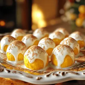 To make these No-Bake Pumpkin Cheesecake Balls, you need: - 1 cup cream cheese, softened to room temperature - 1 cup canned pumpkin puree - 1/2 cup powdered sugar - 1 teaspoon vanilla extract - 1 teaspoon ground cinnamon - 1/2 teaspoon ground nutmeg - 1/4 teaspoon ground ginger - 1 cup graham cracker crumbs - 1/3 cup chopped pecans (optional) - 1/2 cup white chocolate or dark chocolate chips You can add your own twist to these treats. Here are some ideas: - Use maple syrup instead of powdered sugar for a richer flavor. - Swap in almond flour for graham cracker crumbs for a nutty touch. - Try adding a pinch of salt for balance. - Use dark chocolate for a richer coating flavor. If you run out of an ingredient, here are some easy swaps: - Cream cheese can be replaced with mascarpone cheese for a creamier texture. - Canned pumpkin puree can be swapped with homemade pumpkin puree. - If you don’t have graham crackers, use crushed cookies or nuts as a base. - For a dairy-free option, use a plant-based cream cheese. These ingredients make your No-Bake Pumpkin Cheesecake Balls both simple and scrumptious. Each element adds to the flavor, so feel free to experiment a little! For the full recipe, check it out. Start by gathering your ingredients. You need cream cheese, pumpkin puree, and powdered sugar. Mixing these first gives you a smooth base. Use a large bowl and a hand mixer. Beat the cream cheese and pumpkin together until creamy. Make sure there are no lumps. Next, add powdered sugar, vanilla extract, and spices like cinnamon and nutmeg. Mix until fluffy and well combined. Adding spices brings warmth to the flavor. Finally, stir in graham cracker crumbs. This will thicken the mix and help shape your balls. If you like, add chopped pecans for crunch. Once the mixture is ready, it’s time to shape the balls. Use clean hands to scoop about a tablespoon of the mix. Roll it between your palms until it forms a smooth ball. This part is fun! Place each ball on a baking sheet lined with parchment paper. Keep rolling until you use all the mixture. This should give you 12 to 15 balls. After shaping, freeze them for about 30 minutes. Chilling makes the balls firm and easier to coat in chocolate. While the balls chill, melt your chocolate. You can use white or dark chocolate, depending on your taste. Place chocolate chips in a microwave-safe bowl. Heat in 30-second intervals, stirring in between. This ensures the chocolate melts evenly. After 30 minutes, take the cheesecake balls out of the freezer. Dip each ball into the melted chocolate, making sure to coat it fully. Let any extra chocolate drip off. Then place the coated balls back on the baking sheet. For a festive touch, sprinkle some graham cracker crumbs on top while the chocolate is still soft. Finally, chill the coated balls in the fridge for 15 minutes. This helps the chocolate set perfectly. Enjoy your delicious No-Bake Pumpkin Cheesecake Balls! For the full recipe, check [Full Recipe]. To make a smooth mixture, start with room-temperature cream cheese. Soft cream cheese blends easier with pumpkin puree. Use a hand mixer on medium speed to beat both together. Mix until there are no lumps. This ensures a creamy base for your cheesecake balls. Chilling is key for firmness. After rolling your mixture into balls, place them on a parchment-lined baking sheet. Freeze them for about 30 minutes. This makes them easier to coat in chocolate. If you skip this step, the balls might fall apart. To boost flavor, add spices like cinnamon and nutmeg. These spices bring warmth to your treats. For a pop of color, sprinkle extra graham crumbs on top of the chocolate coating. Drizzling melted chocolate over the balls adds elegance. This makes your pumpkin cheesecake balls fun and festive! You can find the full recipe [here]. {{image_4}} You can get creative with the coatings for your cheesecake balls. While I love using white or dark chocolate, you can try other options. Here are some ideas: - Chocolate Sprinkles: Roll the balls in colorful sprinkles for a fun look. - Crushed Nuts: Use walnuts or almonds for a crunchy texture. - Cocoa Powder: Dust the balls lightly for a rich chocolate flavor. - Coconut Flakes: Roll in unsweetened coconut for a tropical twist. You can add different flavors to make your cheesecake balls unique. Here are some options: - Maple Syrup: Swap some powdered sugar for maple syrup for a sweet twist. - Orange Zest: Add a bit of zest for a fresh, fruity flavor. - Chocolate Chips: Mix in mini chocolate chips for added sweetness. - Spices: Experiment with allspice or clove for a warmer taste. Customizing for dietary needs is easy with these adaptations: - Dairy-Free: Use vegan cream cheese and dairy-free chocolate for a dairy-free option. - Gluten-Free: Choose gluten-free graham crackers to keep this treat safe for all. - Nut-Free: Skip the nuts or use seeds like sunflower for a nut-free version. - Low Sugar: Use a sugar substitute like stevia to cut down on sugar content. These variations make the no-bake pumpkin cheesecake balls flexible and fun. You can mix and match to suit your taste or dietary needs. Enjoy making them your own! For the full recipe, check out the details above. To store leftover No-Bake Pumpkin Cheesecake Balls, place them in an airtight container. Layer them with parchment paper to avoid sticking. Keep the container in the fridge. They stay fresh and tasty for a few days. Enjoy them cold for a refreshing treat. You can freeze these cheesecake balls for longer storage. First, place them on a baking sheet in a single layer. Freeze them for about an hour until firm. Then, transfer the frozen balls into a freezer-safe bag or container. Label it with the date. They can last up to three months in the freezer. When ready to eat, thaw them in the fridge overnight. These pumpkin cheesecake balls are best enjoyed within a week when stored properly in the fridge. The flavors get better over time, but they may lose texture if left too long. For the best taste, enjoy them fresh. Avoid leaving them out at room temperature for too long to keep them safe and delicious. No-Bake Pumpkin Cheesecake Balls stay fresh for 3 to 5 days in the fridge. Store them in an airtight container. If you want to keep them longer, you can freeze them. They can last up to 3 months in the freezer. Just let them thaw in the fridge before serving. Yes, you can use fresh pumpkin. Just make sure to cook and puree it first. Drain any excess water to avoid a soggy mix. Canned pumpkin puree is easier, but fresh can add a nice flavor. It all depends on what you have on hand! These treat balls are perfect for parties or fall gatherings. You can serve them on a nice platter. Drizzle some melted chocolate or caramel sauce over them for a fun touch. Adding a sprinkle of cinnamon or graham cracker crumbs makes them look festive. You can also pair them with coffee or tea for a cozy treat. For the full recipe, check out the section above! In this post, we explored how to make no-bake pumpkin cheesecake balls. We covered ingredients, mixing, forming, and coating tips. You learned variations and storage methods to keep your treats fresh. Remember, you can adjust flavors and coatings to fit your taste. With these easy steps, you can create fun and tasty treats for any occasion. Enjoy making these delightful bites!