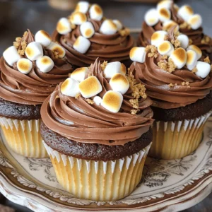 To make S'mores cupcakes, you need some key items. Here is a list of the main ingredients: - 1 cup graham cracker crumbs - 1/2 cup all-purpose flour - 1/2 cup unsweetened cocoa powder - 1 teaspoon baking powder - 1/2 teaspoon baking soda - 1/4 teaspoon salt - 1/2 cup unsalted butter, softened - 1 cup granulated sugar - 2 large eggs, at room temperature - 1 teaspoon vanilla extract - 1/2 cup buttermilk, at room temperature - 1 cup mini marshmallows - 1/2 cup semi-sweet or milk chocolate chips - Chocolate frosting, store-bought or homemade - Extra graham cracker crumbs, for garnish - Mini marshmallows, for topping These ingredients create a rich and sweet treat that captures the charm of classic S'mores. If you don’t have some ingredients, don’t worry. Here are good substitutes: - Use crushed cookies instead of graham cracker crumbs for a different flavor. - Swap all-purpose flour with whole wheat flour for a healthier option. - Use almond milk instead of buttermilk for a non-dairy choice. - Replace mini marshmallows with larger ones, just cut them down to size. These swaps can help you make S'mores cupcakes with what you have on hand. Choosing quality ingredients can make a big difference. Here are some tips: - Select fresh eggs for better flavor and texture. - Pick unsweetened cocoa powder that is rich and dark for deeper chocolate taste. - Look for pure vanilla extract, as it enhances the overall flavor. - Buy high-quality chocolate chips for a rich and creamy melt. - Always check your baking powder and soda for freshness to ensure proper rising. Using quality ingredients will elevate your S'mores cupcakes and make them even more delicious. For the full recipe, check out the detailed instructions above. Start by preheating your oven to 350°F (175°C). This ensures your cupcakes bake evenly. Line a cupcake tin with paper liners to keep them from sticking. In a medium bowl, whisk together these dry ingredients: graham cracker crumbs, all-purpose flour, cocoa powder, baking powder, baking soda, and salt. Set this dry mix aside. In a large bowl, beat the softened butter and sugar with an electric mixer. Mix until it looks light and fluffy, about 3 to 5 minutes. Next, add the eggs one at a time. Mix well after each egg. Then, add the vanilla extract and blend it in. Gradually mix the dry ingredients into the wet mixture. Alternate between adding the dry mix and the buttermilk. Start and end with the dry mix. This keeps your batter light. Finally, gently fold in the mini marshmallows and chocolate chips using a spatula. This step ensures the fun bits are evenly spread. Spoon the batter into the prepared cupcake liners, filling each about two-thirds full. This allows for rising without spilling over. Bake in the preheated oven for 18 to 20 minutes. Check by inserting a toothpick into the center. If it comes out clean, your cupcakes are done. Once baked, take them out and let them cool in the pan for about 5 minutes. After that, transfer them to a wire rack to cool completely. When your cupcakes are cool, it’s time for frosting. Use a piping bag to swirl chocolate frosting on top. Make each swirl generous for that rich look. For the finishing touch, sprinkle extra graham cracker crumbs over the frosting. This adds crunch and beauty. Place a few mini marshmallows on top for extra flair. If you want to be fancy, lightly toast the marshmallows with a kitchen torch. This gives a true S'mores taste. Feel free to check out the Full Recipe for more details! To make your cupcakes moist, use room-temperature ingredients. This helps blend better. Also, don’t overmix the batter. Mix just until combined to keep them soft. Adding buttermilk gives a nice texture too. Lastly, be sure not to bake them too long. Check them a few minutes before the time is up. One common mistake is skipping the lining of the cupcake tin. This makes it hard to remove the cupcakes. Another mistake is using cold eggs or butter. Always let them warm up first. Overfilling the liners is a big no. Fill them only two-thirds full. Also, don’t forget to let them cool completely before frosting. Store your cupcakes in an airtight container. This keeps them fresh longer. If you want to keep them for a few days, place them in the fridge. Just remember to let them come back to room temperature before serving. For longer storage, you can freeze them. Wrap them well and use them within three months. You can find the Full Recipe for S'mores Cupcakes in this article! {{image_4}} You can switch things up with flavors in your S'mores cupcakes. Try adding peanut butter for a nutty twist. A hint of mint extract can give a fresh taste. You can also replace cocoa powder with white chocolate for a sweeter treat. Each flavor adds a new layer of fun. For gluten-free cupcakes, swap all-purpose flour with a gluten-free blend. Make sure it includes xanthan gum for texture. To make vegan cupcakes, substitute eggs with flaxseed meal mixed with water. Use plant-based butter and non-dairy milk for a creamy mix. These adjustments keep the taste while meeting dietary needs. Toppings can elevate your S'mores cupcakes. Consider adding crushed nuts for crunch. Caramel sauce drizzled on top brings extra sweetness. You can also use different types of chocolate for frosting. Try dark chocolate or even white chocolate for a fun surprise. Mix in toffee bits or coconut for unique flavors. Each topping makes your cupcakes a personal treat. For the full experience, follow the Full Recipe to make these delicious cupcakes. To keep your S'mores cupcakes fresh, place them in an airtight container. This method helps maintain their moisture and flavor. If you have leftover cupcakes, store them at room temperature for the best taste. You can also put them in the fridge, but they may dry out faster. For a fun twist, try adding a slice of bread to the container. The bread will help keep the cupcakes soft. When stored properly, S'mores cupcakes can last for about 3 to 4 days. If you keep them in the fridge, they may last up to a week. However, the frosting might lose some texture after a few days. To enjoy the best taste and texture, eat them within the first few days. If you want to save S'mores cupcakes for later, freezing is a great option. Wrap each cupcake tightly in plastic wrap. Then, place them in a freezer-safe bag. They can last up to 3 months in the freezer. When you're ready to eat them, let the cupcakes thaw in the fridge overnight. You can frost them after they thaw for the best results. For the full recipe, check out the details above! Yes, you can make S'mores Cupcakes ahead of time. I often bake them a day before serving. Store them in an airtight container at room temperature. Just wait to frost them until the day of serving. This keeps the frosting fresh and the cupcakes moist. To boost the chocolate flavor, add more cocoa powder to the batter. You might use up to 3/4 cup of cocoa. Another trick is to mix in extra chocolate chips. Dark chocolate chips add depth and richness. You can also swirl in melted chocolate before baking for a gooey surprise. If you can’t find mini marshmallows, try using marshmallow fluff. Spread it on top of the frosting for a similar flavor. You can also use chocolate-covered marshmallow candies for a fun twist. They add a nice crunch and extra sweetness. You learned about the key parts to make s'mores cupcakes. We covered the must-have ingredients, how to make the batter, and tips for baking. I also shared ways to keep cupcakes moist and mistakes to dodge. Don't forget to try different flavors and toppings for fun variations. Lastly, storing them right will keep them fresh. Embrace your creativity and enjoy making these tasty treats!