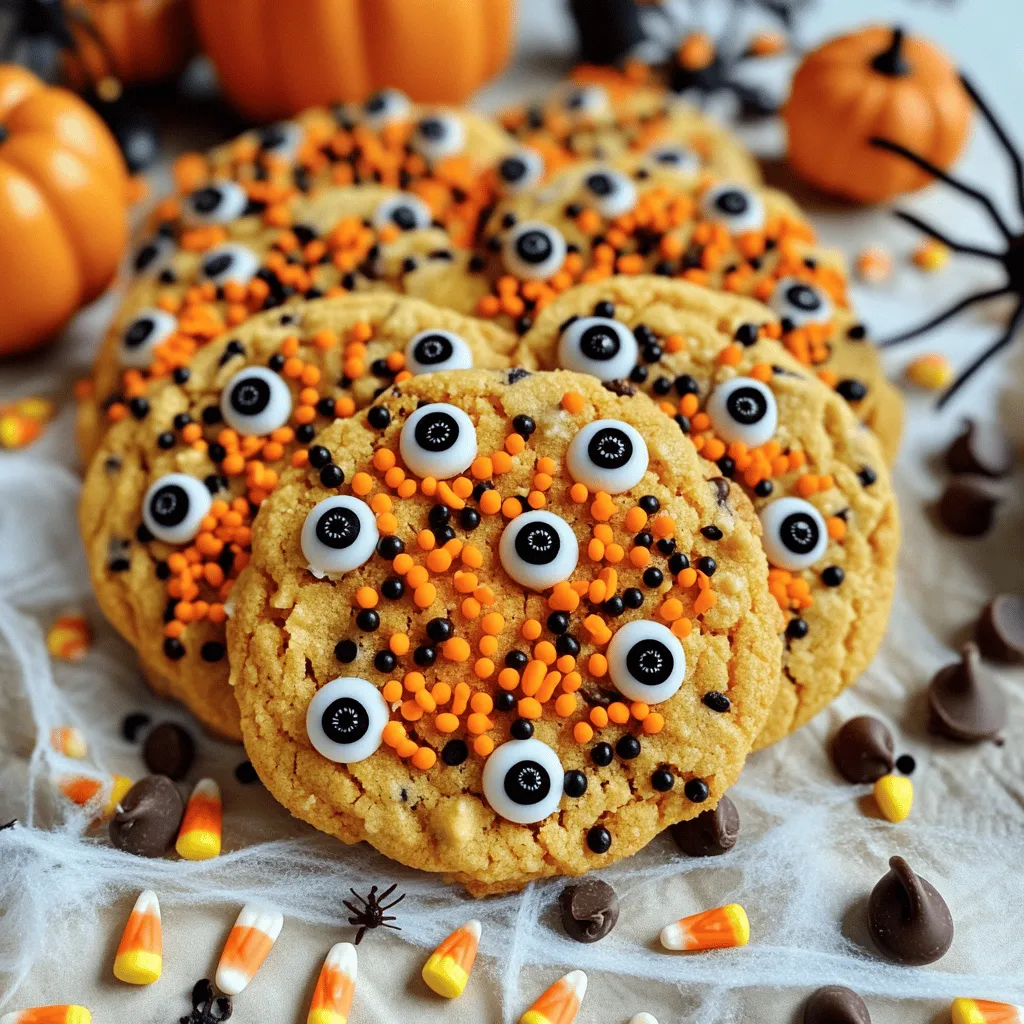 For these spooky cookies, you will need: - 2 ½ cups all-purpose flour - 1 teaspoon baking soda - 1 teaspoon baking powder - ½ teaspoon salt - 1 cup unsalted butter, softened - 1 cup granulated sugar - 1 cup brown sugar, packed - 2 large eggs - 2 teaspoons vanilla extract - 2 teaspoons pumpkin pie spice - ½ cup semi-sweet chocolate chips - ½ cup candy corn - Edible googly eyes - Orange and black sprinkles The key ingredients add to the spooky fun. Pumpkin pie spice gives a warm flavor. Edible googly eyes make each cookie come alive. The candy corn adds a festive touch, perfect for Halloween. Sprinkles in orange and black boost the spooky theme. If you lack certain items, don't worry! Here are some easy swaps: - Butter: Use coconut oil or margarine. - Granulated sugar: Substitute with coconut sugar. - Eggs: Use flax eggs (1 tablespoon ground flaxseed + 2.5 tablespoons water per egg). - Chocolate chips: Try white chocolate or butterscotch chips. - Candy corn: Use mini marshmallows or dried fruit for a different look. These swaps keep the spirit of the cookies while catering to your pantry needs. Start by gathering all your ingredients. You will need flour, butter, sugar, and more. Preheat your oven to 350°F (175°C). This step is key for baking the cookies perfectly. Line two baking sheets with parchment paper. This keeps the cookies from sticking. Set everything aside as you prepare the dough. In a medium bowl, mix together the flour, baking soda, baking powder, salt, and pumpkin pie spice. Whisk it all until even. In a larger bowl, cream the softened butter with both sugars using an electric mixer. Mix until it's light and fluffy. Add the eggs, one at a time. Make sure each one mixes in fully before adding the next. Then stir in the vanilla extract. Next, slowly add the dry mixture to the wet ingredients. Mix on low speed until just combined. Don’t overmix! Gently fold in the chocolate chips and candy corn. This will make your cookies festive and fun. Scoop out tablespoon-sized portions of dough and place them on the baking sheets. Leave about 2 inches between them to allow for spreading. Press down slightly on each ball with a fork. Sprinkle orange and black sprinkles on top for that Halloween look. For a spooky twist, add edible googly eyes on each cookie. Bake them in the oven for 10-12 minutes. They should be golden on the edges but soft in the center. Remove them from the oven and let them cool on the sheets for about 5 minutes. Then, move them to wire racks to cool completely. Enjoy your spooky fun Halloween cookies! For the complete recipe, check out the Full Recipe. To make your cookies look spooky and fun, think outside the box. Here are some ideas: - Ghost Faces: Use royal icing to create ghost shapes. Add edible eyes for a cute touch. - Pumpkin Designs: Use orange frosting to create pumpkins. Add green icing for vines. - Monster Cookies: Use colorful icing and candy to make monsters. Let your imagination run wild! When baking, small mistakes can lead to big issues. Keep these in mind: - Overmixing Dough: Mix just until combined. This keeps your cookies soft. - Wrong Oven Temperature: Always preheat your oven. Cookies bake best at the right temp. - Not Chilling Dough: Chilling helps cookies hold their shape. Don’t skip this step! The right texture and flavor make cookies great. Here’s how to nail it: - Use Fresh Ingredients: Fresh flour and baking powder work best. Check expiration dates. - Room Temperature Butter: Softened butter makes mixing easier. It also ensures a better texture. - Add Spice: A pinch of cinnamon or nutmeg can enhance flavors. Experiment to find your favorite mix. For the full recipe, check out the complete guide to make these delightful cookies! {{image_4}} You can change the shape of your spooky cookies to match Halloween fun. Instead of regular rounds, use cookie cutters for ghosts, bats, or pumpkins. Cut the dough into shapes before baking. This makes each cookie unique and adds excitement for kids. Smaller shapes bake faster, so check them closely. Feel free to switch up the flavors based on your theme. If you want a pumpkin flavor, add more pumpkin spice or use pumpkin puree instead of some butter. For a chocolatey twist, mix in cocoa powder to the dough. For a minty Halloween, add peppermint extract. These small changes keep your cookies fun and interesting. You can make these cookies gluten-free by using almond flour or a gluten-free blend. Make sure to check all labels. For a vegan version, swap eggs with flax eggs or applesauce. Replace butter with coconut oil or vegan margarine. These options allow everyone to enjoy spooky cookies, no matter their diet. To keep your spooky fun Halloween cookies fresh, use an airtight container. This helps keep moisture out. Store them at room temperature for up to one week. If you stack cookies, place parchment paper between layers. This prevents them from sticking together. For the best flavor and texture, avoid direct sunlight. Keep the container in a cool, dry spot. You can add a slice of bread to the container. The bread helps keep cookies soft. If you notice cookies getting hard, try microwaving them for a few seconds. This brings back that soft, chewy texture. You can freeze these cookies for even longer storage. First, let them cool completely. Then, place cookies in a single layer on a baking sheet. Freeze for about two hours until firm. After that, transfer them to a freezer-safe bag or container. They can last up to three months in the freezer. When ready to eat, thaw at room temperature or warm in the oven for a few minutes. Enjoy your spooky treats anytime! For the complete recipe, check out the Full Recipe section. Yes, you can make these cookies ahead of time. You can prepare the dough a day before. Just wrap it tightly in plastic wrap and store it in the fridge. When you are ready, scoop and bake them fresh! You can also bake the cookies and store them in an airtight container for up to a week. To get soft and chewy cookies, do not overmix the dough. Mix until just combined after adding the dry ingredients. Also, be sure to use room temperature butter. Chilling the dough for about 30 minutes can help too. This step slows down the spread and helps the cookies stay thicker. For Halloween cookies, I love using bright orange and black sprinkles. Edible googly eyes add a fun and spooky touch! You can also use shaped candies like bats, ghosts, or pumpkins. Melted chocolate can create spooky designs or drizzle effects. Get creative! The more colorful, the better for a festive look. For the full recipe, check the section above! You now have all the tools to bake the best Halloween cookies. First, we covered essential ingredients, from spooky themes to helpful substitutions. Next, I explained clear steps for preparation, mixing, and baking. We also shared handy tips for decorating and avoiding common mistakes. Lastly, I highlighted variations for different shapes, flavors, and dietary needs. With these steps, you can create delicious cookies that impress. Enjoy the process and let your creativity shine!