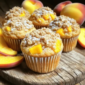 - 2 cups all-purpose flour - 1 cup granulated sugar - 1/2 cup unsalted butter, melted - 1 cup buttermilk - 1 1/2 cups fresh peaches, peeled and diced The main ingredients create a soft and sweet muffin. All-purpose flour provides structure, while sugar adds sweetness. Butter gives a rich flavor. Buttermilk makes the muffins moist and fluffy. Fresh peaches bring a wonderful fruity taste. - 1/2 cup all-purpose flour - 1/4 cup packed brown sugar - 1/4 cup rolled oats - 4 tablespoons cold unsalted butter, cubed This crumb topping is key for texture. The flour forms the base. Brown sugar adds sweetness and a slight chewiness. Rolled oats bring a hearty crunch. Cold butter helps create that perfect crumbly topping. - You can use canned peaches instead of fresh. Just rinse and drain them first. This makes the recipe faster and easier. - If you don't have buttermilk, you can make your own. Mix 1 cup of milk with 1 tablespoon of vinegar. Let it sit for 5 minutes before use. This works well in most muffin recipes. Using these ingredients and alternatives, you can make delicious peach crumb muffins. For the full recipe, check out the details above and get baking! - Preheat the oven to 350°F (175°C). - Prepare muffin tin with liners or grease. - In a large bowl, whisk together the dry ingredients. - Combine the wet ingredients until smooth. - Fold the wet and dry mixtures, then add the peaches. - In a small bowl, make the crumb topping and fill muffin cups. - Bake for 18-20 minutes until a toothpick comes out clean. This process is simple and fun. Enjoy the sweet smell of peaches as they bake. For the complete recipe, check the Full Recipe section. - Avoid overmixing for tender muffins. Mix just until wet and dry ingredients blend. Overmixing can lead to tough muffins. - Proper oven temperature and timing. Always preheat your oven to 350°F (175°C). Use an oven thermometer to check accuracy. Bake for 18-20 minutes, checking for doneness with a toothpick. - Dust with powdered sugar for serving. This adds a sweet touch and looks lovely on the muffins. - Garnish with fresh peach slices. This adds color and makes the dish feel special. Fresh fruit enhances the peach flavor and creates a vibrant look. - Addressing dense muffins. If your muffins are dense, you may have overmixed the batter or used too much flour. Always measure your flour correctly. - Fixing muffins that don't rise. Ensure your baking powder is fresh. If your muffins do not rise, they may lack enough leavening agent or your oven temperature could be too low. {{image_4}} Flavor variations can enhance your Easy Peach Crumb Topping Muffins. You can try adding spices or extracts, like almond extract, to deepen the taste. Incorporating nuts, such as pecans or walnuts, adds crunch and flavor. You might also mix in chocolate chips for a sweet twist. Seasonal variations let you enjoy these muffins year-round. During summer, swap peaches for fresh blueberries or strawberries. In autumn, add a dash of cinnamon or pumpkin spice for a cozy feel. This way, you keep the recipe fresh and exciting. Dietary variations cater to different needs. You can make a gluten-free version by using gluten-free flour blends. For a vegan option, substitute eggs with flaxseed meal and use plant-based milk. These tweaks keep the muffins delicious and accessible to everyone. Feel free to explore these variations to make the recipe your own. For the full recipe, check out the main section of this article. You can store your muffins at room temperature. Use an airtight container to keep them fresh. Place a paper towel inside with the muffins. This will help absorb any moisture and keep them from getting soggy. For longer storage, freeze the muffins. They can last for up to three months. Wrap each muffin in plastic wrap and place them in a freezer bag. When you're ready to enjoy one, remove it from the freezer. Let it thaw in the fridge or on the counter. To reheat, place the muffins in a microwave for about 15-20 seconds. This warms them up nicely. For a crispier texture, pop them in the oven at 350°F for 5-7 minutes. This will make the crumb topping flaky again. To keep muffins moist, store them in a cool, dry place. Avoid letting them sit out in the open air. If you notice them starting to dry out, try adding a slice of bread to the container. The bread will help keep the muffins soft and tasty. To make these muffins, follow these simple steps: 1. Preheat your oven to 350°F (175°C). 2. Prepare your muffin tin with liners or grease it. 3. In a large bowl, mix flour, sugar, baking powder, baking soda, and salt. 4. In another bowl, whisk melted butter, buttermilk, eggs, and vanilla until smooth. 5. Gradually add the wet mix to the dry mix. Fold gently to combine. 6. Carefully add diced peaches to the batter. 7. In a small bowl, mix flour, brown sugar, oats, and cinnamon for the crumb topping. 8. Add cold butter and mix until you have coarse crumbs. 9. Fill muffin cups with batter, sprinkle with crumb topping, and bake for 18-20 minutes. Your kitchen will smell amazing! For the full recipe, check the details above. Yes, you can use frozen peaches. They work well in the muffins. However, they may make the batter a bit wetter. This can change the texture slightly. If you use frozen peaches, thaw them first and drain excess liquid. This will help keep the muffins fluffy and light. These muffins stay fresh for about 2-3 days at room temperature. Store them in an airtight container. If you want them to last longer, you can freeze them. When stored properly, they can last up to 3 months in the freezer. To enjoy them later, just reheat in the oven for the best texture. If you don't have buttermilk, you can make a quick substitute. Use 1 cup of regular milk and add 1 tablespoon of vinegar. Let it sit for about 5 minutes. This will create a sour milk that works great in the recipe. You can also use plain yogurt or sour cream in equal amounts. This blog post covered how to make delicious Easy Peach Crumb Topping Muffins. We looked at the main ingredients, crumb topping, and fun variations. I shared tips for baking and storing your muffins. Remember, you can use frozen peaches or try other fruit in this recipe. Enjoy experimenting with flavors! Your homemade muffins will taste amazing and keep friends and family coming back for more. Start baking today to enjoy these tasty treats!