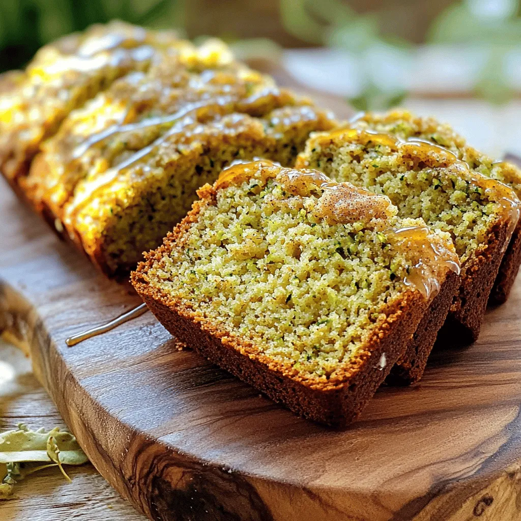 To make oat flour zucchini bread, you need simple ingredients. Here’s what you will use: - 2 cups oat flour - 1 medium zucchini, grated and excess moisture thoroughly squeezed out - 1/2 cup olive oil - 1/2 cup honey or maple syrup - 2 large eggs - 1 teaspoon vanilla extract - 1 teaspoon baking powder - 1/2 teaspoon baking soda - 1 teaspoon ground cinnamon - 1/4 teaspoon ground nutmeg - 1/2 teaspoon salt These ingredients work together to create a moist and tasty bread. The oat flour gives it a nice texture and flavor. You can add some fun twists to your zucchini bread. Here are some optional ingredients: - 1/2 cup chopped walnuts or pecans - 1/2 cup dark chocolate chips These extras can add crunch or sweetness. Feel free to mix and match to find what you like best! Oat flour has many health benefits. It is rich in fiber. This can help with digestion and makes you feel full longer. - Whole Grains: Oat flour is made from whole oats. Whole grains are good for heart health. - Nutrients: Oat flour contains vitamins and minerals like magnesium and iron. These are important for energy and overall health. - Low Glycemic Index: Foods made with oat flour have a lower glycemic index. This means they won’t spike your blood sugar as much. Using oat flour in this recipe makes your zucchini bread not just tasty but also a healthier choice. You can check out the Full Recipe for more details! Start by preheating your oven to 350°F (175°C). This ensures your bread bakes evenly. Take a 9x5 inch loaf pan and grease it with olive oil. You can also use parchment paper for easy removal later. In a large bowl, add the oat flour, baking powder, baking soda, ground cinnamon, ground nutmeg, and salt. Whisk these dry ingredients together. This helps mix in the leavening agents and spices. In a separate bowl, pour in the olive oil, honey or maple syrup, eggs, and vanilla extract. Whisk these wet ingredients together until smooth. Make sure the eggs are well mixed. Then, add the grated zucchini to this mixture and stir until it’s fully combined. This step adds moisture and flavor to your bread. Now, pour the wet mixture into the bowl with the dry ingredients. Use a spatula to gently fold them together. Be careful not to over-mix, or your bread may turn out tough. If you want, now is the time to add in the chopped walnuts or dark chocolate chips. These give your bread extra texture and taste. Transfer the batter to the prepared loaf pan. Smooth the top for an even bake. Place it in the oven and bake for 50-60 minutes. Check with a toothpick; it should come out clean. This means your bread is done. Once baked, let it cool in the pan for 10 minutes. After that, move it to a wire rack to cool completely. Now you can slice and enjoy your delicious oat flour zucchini bread! For the full recipe, refer to the detailed instructions above. To get the best flavor and texture from your zucchini, you must remove extra moisture. Start by grating the zucchini. Then, place it in a clean kitchen towel or cheesecloth. Twist the towel to squeeze out as much liquid as possible. This step helps your bread stay fluffy and not soggy. If you skip this, your bread may turn out dense. Texture is key in any bread. To ensure your oat flour zucchini bread turns out soft, don't over-mix the batter. Mix just until you see no dry flour. If you want a lighter bread, try adding a bit more baking powder. It will help the bread rise nicely. Remember, different ovens may bake unevenly, so keep an eye on your bread as it bakes. The right temperature is crucial. I recommend always preheating your oven to 350°F (175°C). Bake your bread for 50-60 minutes. If you find the top browns too quickly, cover it loosely with foil. This will stop it from burning. If you are at a high altitude, you might need to adjust the baking time. Start by checking your bread 5-10 minutes earlier than the recipe states. Use a toothpick to check if it’s done. If it comes out clean, your bread is ready! {{image_4}} If you want a gluten-free version of oat flour zucchini bread, you can try a mix of gluten-free flours. Almond flour works well and adds a nice texture. You can also use coconut flour, but remember to add more liquid. Each flour will change the bread's taste and texture slightly. Just make sure you check that all ingredients are certified gluten-free. Feel free to get creative with spices. You can add nutmeg or cloves for a warm, cozy flavor. Other fun extras include shredded coconut or chopped dried fruit. If you love a bit of crunch, consider adding seeds like sunflower or pumpkin. These additions make every bite exciting! If you want to swap out honey or maple syrup, there are many options. You can use agave nectar or brown rice syrup for a different sweetness. If you prefer a lower-calorie option, try stevia or monk fruit sweetener. Just remember to adjust the amount, as some sweeteners are much sweeter than honey. To keep your oat flour zucchini bread fresh, store it at room temperature. Wrap it tightly in plastic wrap or foil. This helps keep the moisture in. Place it in an airtight container for extra protection. If you plan to eat it within a few days, this method works well. If not, consider freezing to extend its life. To freeze your zucchini bread, first let it cool completely. Slice the bread for easy serving later. Wrap each slice in plastic wrap, then place them in a freezer bag. Squeeze out as much air as you can before sealing. This way, you can grab a slice anytime! Your bread can last up to three months in the freezer. When you're ready to enjoy your frozen zucchini bread, take out a slice. Remove the plastic wrap and place it on a microwave-safe plate. Heat it for 15-30 seconds until warm. You can also reheat it in the oven. Preheat your oven to 350°F (175°C). Place the bread on a baking sheet and heat for about 10 minutes. This gives you that fresh-baked taste again! Yes, you can use other flours. Almond flour or whole wheat flour work well. Each flour will change the taste and texture slightly. Almond flour makes it denser, while whole wheat gives it a heartier flavor. To make this recipe vegan, replace the eggs with flax eggs. Mix one tablespoon of ground flaxseed with three tablespoons of water for each egg. Let it sit for a few minutes until it thickens. This helps bind the bread just like eggs do. You can use agave syrup or coconut sugar. Both will add sweetness. If you want a sugar-free option, use mashed bananas or unsweetened applesauce. These will also add moisture to the bread. To check if your zucchini bread is done, insert a toothpick into the center. If it comes out clean or with a few crumbs, it's ready. The top should be golden brown. If it's still wet, bake for a few more minutes. Oat flour zucchini bread is easy and tasty. You learned about key ingredients and steps. I shared tips for the best texture and baking. Remember, you can make fun variations too. Store leftovers correctly to enjoy later. With this guide, you can bake with confidence. Trust these methods for a delicious treat every time. Enjoy your baking!