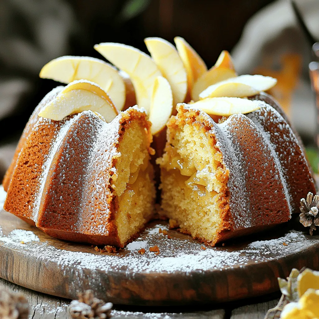 - 2 cups apple cider - 2 cups all-purpose flour - 1 cup granulated sugar - 1/2 cup unsalted butter, softened - 1 teaspoon ground cinnamon - 1/2 teaspoon ground nutmeg - 1 teaspoon pure vanilla extract - Powdered sugar for dusting - 1/2 cup packed brown sugar In this delightful apple cider donut Bundt cake, each ingredient plays a key role. The apple cider gives the cake its rich flavor and moist texture. It’s important to reduce the cider first to concentrate its sweet and tangy notes. Using all-purpose flour helps create a light and fluffy cake, while granulated sugar adds sweetness. The softened butter is crucial for a smooth batter. It helps create a tender crumb when mixed with sugar. Ground cinnamon and nutmeg are the stars of flavor, offering a warm, cozy taste that reminds you of fall. The pure vanilla extract enhances the overall flavor, making each bite a treat. For an extra touch, you can dust the cake with powdered sugar. Brown sugar can add a deeper sweetness, making the cake even more indulgent. This combination of ingredients results in a Bundt cake that is both comforting and delicious. For the full recipe, check the details provided. To start, bring the apple cider to a boil in a small saucepan. Keep it on medium heat. As it boils, reduce the heat to low. Let it simmer without a lid until it is down to about 1 cup. This will take around 15-20 minutes. Once it's reduced, take it off the heat and let it cool before you use it. In a medium bowl, mix the dry ingredients. Combine 2 cups of all-purpose flour, 1 teaspoon of baking powder, 1 teaspoon of baking soda, 1 teaspoon of ground cinnamon, 1/2 teaspoon of ground nutmeg, and 1/2 teaspoon of salt. Make sure everything is well blended and set this aside for later. In a large bowl, beat 1/2 cup of softened butter and 1 cup of granulated sugar with an electric mixer. Mix on medium speed until it is light and fluffy. This usually takes about 4-5 minutes. Next, add in 2 large eggs, one at a time, mixing well after each egg. Then, stir in 1 teaspoon of pure vanilla extract, the cooled reduced apple cider, and 1/2 cup of unsweetened apple sauce. Mix until the mixture is smooth. Now, gradually add the dry ingredients to the wet mixture. Use a spatula to fold them in gently. Make sure not to overmix. Once everything is combined, pour the batter into the prepared Bundt pan. Use a spatula to smooth out the top for an even bake. Preheat your oven to 350°F (175°C). Place the Bundt pan in the oven and bake for 45-50 minutes. Check for doneness by inserting a toothpick into the center. It is done when the toothpick comes out clean or with a few moist crumbs. After baking, let the cake cool in the pan for about 10-15 minutes. After that, carefully invert the cake onto a wire rack. Allow it to cool completely before serving. For a sweet touch, you can dust the top with powdered sugar. For the full recipe, check out the full recipe. Using apple sauce adds moisture to the cake. It helps make the cake soft and fluffy. I recommend using unsweetened apple sauce. This keeps the cake sweet but not too sweet. Mix it into your wet ingredients with the eggs and vanilla. Be careful not to overmix the batter. Overmixing makes the cake tough and dense. Stir gently until you see no dry flour. This keeps the cake light and airy. Oven calibration is key for perfect baking. Check your oven’s temperature with an oven thermometer. If it runs hot or cold, adjust your baking time. A slightly cooler oven might need extra time, while a hotter one might bake faster. Factors like pan size and batter temperature can change baking time. A larger or smaller pan will alter how fast the cake cooks. Room temperature batter also bakes more evenly. Pull the cake out when a toothpick comes out clean or with a few moist crumbs. To enhance flavor, serve the cake with a scoop of vanilla ice cream. The creaminess pairs well with the spices. You can also enjoy it with a dollop of whipped cream. For presentation, slice the Bundt cake and place it on a rustic wooden board. Garnish with thin apple slices and a dusting of powdered sugar. This adds a nice touch and makes it look inviting. {{image_4}} You can make this cake even more fun with some flavored additions. Try adding: - 1 teaspoon ground ginger for a spicy kick. - 1 teaspoon of allspice for warmth. - Chopped walnuts or pecans for a nice crunch. - Dried cranberries or raisins for extra sweetness. These extras can change the taste and texture of your cake. Get creative and find your favorite mix! If you need to make this cake gluten-free, use a gluten-free flour blend. Brands like Bob’s Red Mill work well. Just make sure it has a good binding agent. For dairy-free options, replace the butter with coconut oil or a dairy-free margarine. Both will keep the cake moist and tasty. You can also switch the eggs for flax eggs if you want to make it vegan. Adding a glaze or topping can make your cake shine! Here are some ideas: - Mix 1 cup of powdered sugar with 2 tablespoons of milk for a simple glaze. - For a richer glaze, use cream cheese. Blend 4 ounces of cream cheese with 1 cup of powdered sugar and 1 tablespoon of milk. If you want to keep it simple, dust the top with powdered sugar. It adds a nice touch without much fuss. For more ideas, check out the Full Recipe. To keep your apple cider donut bundt cake fresh, wrap it tightly in plastic wrap. This helps keep moisture in and prevents it from drying out. You can also place it in an airtight container. If you have leftovers, store them at room temperature for up to three days. For those who want to save some cake for later, freezing is a great option. Wrap the cooled cake in plastic wrap and then in aluminum foil. This protects it from freezer burn. It can last in the freezer for up to three months. When you're ready to enjoy it again, thaw the cake overnight in the fridge. Once thawed, let it sit at room temperature for about an hour before serving. This brings back its soft texture. When stored at room temperature, the cake stays fresh for about three days. If you refrigerate it, it can last up to a week. However, keep in mind that refrigeration might slightly change its texture. For the best taste and texture, enjoy it fresh or within a few days of baking. For the full recipe, check out the Ultimate Apple Cider Donut Bundt Cake. Yes, you can make the cake ahead of time. To do this, bake the cake and let it cool completely. Wrap it tightly in plastic wrap or foil. Store it in the fridge for up to three days. If you want to keep it longer, freeze it for up to three months. Just remember to thaw it overnight in the fridge before serving. This way, the flavors meld and the cake stays moist. If your cake is too dry, don't worry! You can fix it. Make a simple syrup by mixing equal parts water and sugar. Heat until the sugar dissolves. Brush this syrup on the cake to add moisture. Another option is to serve the cake with whipped cream or ice cream. That will add creaminess and flavor. Yes, you can double this recipe! Use twice the ingredients listed. Be sure to adjust your baking time. A larger cake may take longer to bake. Start checking for doneness about 10 minutes earlier than the original time. You want the toothpick to come out clean or with a few moist crumbs. If you need egg substitutes, there are good options! You can use unsweetened applesauce. Use 1/4 cup for each egg. Another choice is a flaxseed meal. Mix 1 tablespoon of flaxseed meal with 2.5 tablespoons of water. Let it sit for a few minutes until it thickens. Both options work well in this recipe! This recipe offers a tasty way to enjoy apple cider in cake form. I shared key ingredients, step-by-step baking instructions, and helpful tips. You can customize flavors and store your cake easily. The steps make it simple for anyone to try. Remember, cake baking can be fun and rewarding. Now, get creative and make this delicious cake your own! Enjoy the process and share the results with friends.