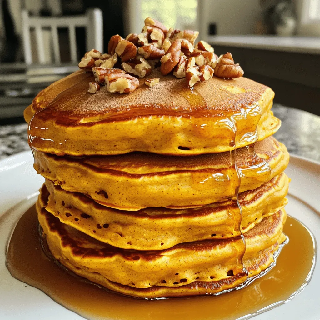 - 1 cup all-purpose flour - 1 tablespoon baking powder - 1/2 teaspoon baking soda - 1 teaspoon ground cinnamon - 1/2 teaspoon ground nutmeg - 1/4 teaspoon ground ginger - 1/4 teaspoon salt - 1 cup pumpkin puree (canned or fresh) - 1 cup milk (or your favorite dairy-free alternative) - 2 large eggs - 2 tablespoons pure maple syrup - 2 tablespoons unsalted butter, melted (or coconut oil for a dairy-free option) - Optional: Chopped pecans or walnuts for topping When I make Gilmore Girls pumpkin pancakes, I love to gather all my ingredients first. It helps keep me organized and makes cooking more fun. Start with 1 cup of all-purpose flour. This forms the base of our pancakes. Next, add 1 tablespoon of baking powder and 1/2 teaspoon of baking soda. These ingredients make the pancakes rise and become fluffy. Now, for the spices! I use 1 teaspoon of ground cinnamon, 1/2 teaspoon of ground nutmeg, and 1/4 teaspoon of ground ginger. These spices give the pancakes their warm flavor, perfect for fall. Don’t forget 1/4 teaspoon of salt to balance the sweetness. Next, we need the star of the show: 1 cup of pumpkin puree. You can use canned pumpkin or make your own from fresh pumpkins. Then, pour in 1 cup of milk. If you prefer dairy-free, any milk alternative works great. Crack in 2 large eggs for moisture and richness. Add 2 tablespoons of pure maple syrup for sweetness, and 2 tablespoons of melted unsalted butter. If you want a dairy-free option, use coconut oil instead. Finally, I love topping my pancakes with chopped pecans or walnuts. They add a nice crunch and extra flavor. Now you have all the right ingredients to make these scrumptious pancakes! If you want the full recipe, you can check it out. First, grab a large mixing bowl. Whisk together the all-purpose flour, baking powder, baking soda, ground cinnamon, ground nutmeg, ground ginger, and salt. This step is key for fluffy pancakes. Mixing these dry ingredients well ensures an even distribution of the leavening agents and spices. You want every bite to be packed with flavor! Next, in a separate bowl, blend the pumpkin puree, milk, eggs, pure maple syrup, and melted butter. Blend until the mixture is smooth and creamy. A creamy texture is important here. It helps to create a rich flavor and keeps the pancakes moist. Now, gently pour the wet mixture into the dry ingredients. Use a spatula to stir until just combined. Avoid overmixing! It’s okay if the batter has small lumps. This will help make your pancakes fluffy and light. Let’s get cooking! Preheat a non-stick skillet or griddle over medium heat. Lightly grease the surface with a bit of butter or oil. For each pancake, pour about 1/4 cup of batter onto the hot skillet. Cook for about 2-3 minutes. Look for small bubbles forming on top and edges that start to look set. Carefully flip each pancake and cook for another 2-3 minutes until golden brown. If they brown too quickly, lower the heat. This helps cook them evenly. Once done, remove them from the skillet and keep warm while you cook the rest. Now you're ready to enjoy these delicious pumpkin pancakes! For the full recipe, check out the detailed instructions. To make fluffy pancakes, avoid overmixing the batter. When you mix the wet and dry ingredients, stir gently. It is okay if there are small lumps. Overmixing can lead to tough pancakes. Let the batter rest for about five to ten minutes. This helps the flour absorb the liquid. Resting also allows the baking powder to activate, which makes your pancakes rise nicely. While maple syrup is a classic topping, try adding fresh fruit like bananas or berries. Whipped cream can also add a nice touch. For a crunch, sprinkle some chopped nuts on top. Pecans or walnuts work great with pumpkin pancakes. If you want to mix things up, add chocolate chips or nuts directly into the batter. Just fold them in gently. This adds bursts of flavor in each bite. To know when to flip your pancakes, look for small bubbles on the surface. When the edges start to look set, it’s time to flip. Make sure your heat is just right. If it’s too hot, the pancakes will brown too fast. If it’s too low, they won’t cook properly. Aim for medium heat to ensure even cooking. Adjust as needed based on your stove. For the full recipe, check out the details above. {{image_4}} To make these pancakes dairy-free, you can easily swap out a few ingredients. Instead of regular milk, use almond milk, oat milk, or soy milk. These alternatives work well and keep the pancakes tasty. For the butter, replace it with coconut oil or a dairy-free margarine. Both options add richness without the dairy. You can spice up your pumpkin pancakes by adding other flavors. Try mixing in a bit of allspice or cardamom for a warm touch. Chopped apples or raisins can add a nice texture. If you're inspired by Gilmore Girls, think about using chocolate chips or a hint of bourbon. These little twists will make your pancakes stand out. These pancakes shine when paired with other breakfast items. Serve them with crispy bacon or sausage for a hearty meal. Fresh fruit like sliced bananas or berries adds a bright flavor. For toppings, try drizzling honey or flavored syrups, like caramel or maple. You can also sprinkle some nuts on top for a crunch. To keep your leftover pancakes fresh, start by letting them cool down. Place them in a single layer on a plate or tray. For short-term storage, wrap them in plastic wrap or foil. You can also use an airtight container. If you want to store them longer, freeze them. Use parchment paper between layers to prevent sticking. This way, you can enjoy them later without losing their shape. There are several methods to reheat your pancakes. The microwave is quick. Place a pancake on a microwave-safe plate. Heat it for about 20 to 30 seconds. This is great for one or two pancakes. For a larger batch, use the oven. Preheat it to 350°F (175°C). Place pancakes on a baking sheet and cover them with foil. Heat for 10 minutes. To keep pancakes fluffy, avoid high heat. If using a skillet, warm it on low. Add a little butter or oil, then place the pancakes in the pan. Flip them after a minute to warm both sides. Enjoy your Gilmore Girls pumpkin pancakes just as fresh as the first time! Yes, you can! Use gluten-free flour blends. Look for blends that include xanthan gum. This helps the pancakes hold together and stay fluffy. You can also try almond flour or oat flour. They add a nice flavor, too. Just adjust the liquid, as these flours may absorb more. Start with a little extra milk to get the right batter consistency. To make these pancakes healthier, reduce sugar by using less maple syrup. You can also substitute some of the butter with applesauce. This keeps them moist without all the fat. Use whole wheat flour for extra fiber. You can even add mashed bananas for natural sweetness and nutrition. This makes the pancakes taste great and keeps them filling. You can use leftover pumpkin puree in many ways! Add it to smoothies for a creamy texture. Mix it into oatmeal for a warm breakfast. You can also make pumpkin muffins or bread. Another idea is to stir it into soups for added flavor. Don't forget to check out the Full Recipe for inspiration on using pumpkin in other tasty dishes. You learned how to make delicious pumpkin pancakes. We covered the ingredients, step-by-step instructions, and tips for the fluffiest results. I shared variations for dietary needs and ways to store leftovers. These pancakes are perfect for breakfast or a cozy brunch. Enjoy experimenting with flavors and toppings. With practice and creativity, your pancakes will shine at the table. Happy cooking!