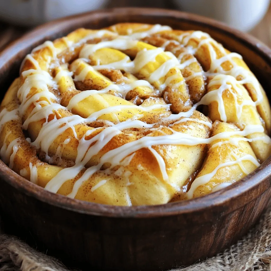 To make apple cinnamon rolls, gather these key ingredients: - 2 cups all-purpose flour - 1/4 cup granulated sugar - 1 packet (2 1/4 teaspoons) instant yeast - 1/2 teaspoon salt - 1/4 cup unsalted butter, melted - 3/4 cup warm milk (about 110°F / 43°C) - 1 large egg - 1 teaspoon vanilla extract - 2 apples, peeled, cored, and finely chopped - 1 tablespoon lemon juice - 1 tablespoon ground cinnamon - 1/4 cup brown sugar, packed - 1/4 teaspoon ground nutmeg - 1/4 cup chopped pecans (optional) - 1 cup powdered sugar - 2 tablespoons cream cheese, softened - 1-2 tablespoons milk (for icing, adjust for desired consistency) You can make your rolls even more special with these options: - Chopped walnuts for extra crunch - Raisins or dried cranberries for sweetness - Drizzle of caramel sauce on top - A sprinkle of sea salt for contrast If you need to swap ingredients, consider these options: - Whole wheat flour instead of all-purpose flour - Coconut sugar instead of granulated sugar - Any milk type, like almond or oat milk, - Applesauce can replace the egg for a vegan option - Cream cheese can be swapped with mascarpone for a different flavor Explore these ingredients to craft your own version of these delightful rolls. You can find the full recipe in the earlier sections. Enjoy experimenting! To start, grab a large mixing bowl. Combine 2 cups of all-purpose flour, 1/4 cup of granulated sugar, 2 1/4 teaspoons of instant yeast, and 1/2 teaspoon of salt. Mix these dry ingredients well. In another bowl, whisk together 1/4 cup of melted unsalted butter, 3/4 cup of warm milk, 1 large egg, and 1 teaspoon of vanilla extract. Pour this wet mixture into the dry ingredients. Stir until you form a cohesive dough. Next, transfer the dough to a floured surface. Knead it for about 5 minutes until smooth and elastic. Now, shape the dough into a ball and place it in a greased bowl. Cover it with a kitchen towel and let it rise in a warm spot for about 1 hour. The dough should double in size. While your dough rises, prepare the filling. Take 2 peeled and cored apples, then finely chop them. Toss the apples in a bowl with 1 tablespoon of lemon juice. This keeps them fresh and tasty. In another bowl, mix 1 tablespoon of ground cinnamon, 1/4 cup of packed brown sugar, and 1/4 teaspoon of ground nutmeg. If you like nuts, add 1/4 cup of chopped pecans. Stir this mixture well. Once your dough has risen, roll it out on a floured surface into a rectangle about 12x8 inches. Brush the surface with the remaining melted butter. Evenly sprinkle the cinnamon-sugar mixture over the dough. Then, spread the chopped apples on top. Start at one long edge and roll the dough tightly into a log. Pinch the seams to seal it. Slice the log into 12 equal rolls. Place the rolls in a greased baking dish, cover with a towel, and let them rise for another 30 minutes. Preheat your oven to 350°F (175°C). Bake the rolls for 25-30 minutes, until they are golden brown. While the rolls bake, mix 1 cup of powdered sugar, 2 tablespoons of softened cream cheese, and 1-2 tablespoons of milk in a bowl. Adjust the milk until you get a smooth icing that drizzles easily. When the rolls come out of the oven, let them cool for a few minutes. Drizzle the icing generously over the warm rolls before serving. For the full recipe, check out the details above. Enjoy these delightful treats! To get soft and fluffy rolls, the dough needs to rise well. Use warm milk, about 110°F, to help the yeast work. The temperature is key; too hot can kill the yeast. Place the dough in a warm spot, away from drafts. Cover it with a towel to keep it cozy. Let it rise until it doubles in size, which usually takes about an hour. The longer it rises, the better the flavor! Kneading the dough is very important. Knead for about five minutes until it feels smooth. This develops the gluten, making your rolls soft. After shaping the rolls, let them rise again for about 30 minutes. This second rise helps them become light and airy. Do not rush this step. If they feel puffy, they are ready for the oven! The icing should be smooth and easy to drizzle. Start with powdered sugar and cream cheese. Add milk slowly until it reaches a nice consistency. If it’s too thick, add a little more milk. If it’s too thin, add more sugar. You want it to hold its shape but still flow easily over the warm rolls. This icing adds a sweet touch to your apple cinnamon rolls! For more details, check the Full Recipe. {{image_4}} You can swap apples for other fruits. Pears add a soft, sweet bite. Cherries bring a tart flavor that dances on your tongue. You can even use berries for a fun twist. Just chop them finely and mix with lemon juice. This helps keep them fresh. Each fruit gives a whole new taste to your rolls. Get creative and find your favorite! If you need gluten-free rolls, use a gluten-free flour blend. Look for one that includes xanthan gum for the best texture. For vegan rolls, substitute the egg with a flax egg. Just mix one tablespoon of ground flaxseed with three tablespoons of water. Let it sit for a few minutes to thicken. Use almond milk in place of regular milk, and substitute the butter with coconut oil. Your rolls will still be soft and tasty! Think beyond the basic icing. Try adding crushed nuts or a sprinkle of oats on top. For a twist, mix in a bit of maple syrup with the icing. You can also add a splash of vanilla or almond extract for more flavor. Another fun idea is to use a cream cheese frosting instead of the simple icing. It adds a rich taste that pairs well with the cinnamon. These toppings make your apple cinnamon rolls even more special! To keep your apple cinnamon rolls fresh, place them in an airtight container. You can also wrap them in plastic wrap. Store them at room temperature for up to two days. If you want to keep them longer, refrigerate. Just be aware that refrigeration can dry them out a bit. When you're ready to enjoy your rolls again, reheating them is easy. Simply place them in the microwave for about 10-15 seconds. This warms them without making them tough. If you prefer a crispier texture, pop them in the oven at 350°F (175°C) for 5-10 minutes. This brings back that fresh-baked taste. These rolls freeze beautifully! Allow them to cool completely after baking. Then, wrap each roll in plastic wrap and place them in a freezer bag. They can stay in the freezer for up to three months. When you're ready to eat one, let it thaw in the fridge overnight, then reheat as mentioned above. Enjoy your homemade delight anytime! Yes, you can make these rolls ahead of time! Prepare the dough and fill the rolls. Place them in a greased baking dish. Cover and chill in the fridge overnight. In the morning, let them rise for about 30 minutes before baking. This saves time and gives you fresh rolls when you need them. If you want to switch it up, try using pears or peaches. Both fruits bring a sweet and juicy taste. You can also use dried fruits like raisins or cranberries. Just remember to chop them small for even baking. The rolls are ready when they turn a golden brown color. You can also tap the top gently; it should sound hollow. Use a toothpick to check the center. If it comes out clean, your rolls are done! Yes, active dry yeast works well too. Just remember to activate it first. Mix it with warm milk and sugar for about 5-10 minutes. Once it's bubbly, you can add it to your dough mixture. Serve these rolls warm for the best taste. Drizzle with icing right before serving. You can add extra cinnamon on top for flair. For a cozy touch, pair them with hot coffee or tea. A scoop of ice cream makes for a fun dessert! For the full recipe, check out the detailed steps above. You now have all the tools to create delicious apple cinnamon rolls. We started with the key ingredients and discussed helpful substitutions. Next, I showed you step-by-step how to prepare, assemble, and bake the rolls, topped off with homemade icing. You learned tips for perfect rolls and explored fun variations. Finally, we covered how to store and reheat leftovers. Enjoy this tasty treat any time, and remember, you can always customize it to fit your taste!