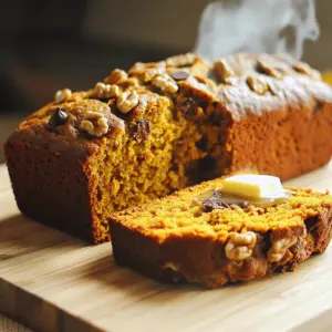 To make super moist pumpkin bread, you will need: - 1 ½ cups all-purpose flour - 1 teaspoon baking soda - ½ teaspoon baking powder - ½ teaspoon salt - 1 teaspoon ground cinnamon - ½ teaspoon ground nutmeg - ¼ teaspoon ground ginger - ⅓ cup vegetable oil - ½ cup unsweetened applesauce - 1 cup granulated sugar - ½ cup packed light brown sugar - 2 large eggs - 1 cup canned pumpkin puree - 1 teaspoon vanilla extract - ½ cup chopped walnuts or pecans (optional) - ½ cup chocolate chips (optional) You can easily swap some ingredients if you need to. Here are a few ideas: - Use whole wheat flour instead of all-purpose flour for a healthier option. - Replace vegetable oil with melted coconut oil for a tropical twist. - If you don’t have applesauce, try using mashed bananas or yogurt. - You can use honey or maple syrup in place of granulated sugar. Feel free to customize your pumpkin bread. Here are some fun add-ins: - Add ½ cup of dried cranberries for a fruity bite. - Mix in ½ cup of shredded coconut for extra texture. - Include ½ cup of chopped dark chocolate for a rich flavor. - A handful of raisins can add sweetness and chewiness. With these ingredients and substitutions, you can make a pumpkin bread that fits your taste perfectly! Start by preheating your oven to 350°F (175°C). This step is key for a good bake. Next, grab a 9x5-inch loaf pan. Grease it with butter or cooking spray. You can also use parchment paper to make removal easier later. In a large bowl, whisk together the dry ingredients. Use 1 ½ cups of all-purpose flour, 1 teaspoon of baking soda, ½ teaspoon of baking powder, and ½ teaspoon of salt. Add in 1 teaspoon of ground cinnamon, ½ teaspoon of ground nutmeg, and ¼ teaspoon of ground ginger. This mix makes sure your spices and leavening agents blend well. In another bowl, combine your wet ingredients. Mix ⅓ cup of vegetable oil with ½ cup of unsweetened applesauce. Add 1 cup of granulated sugar and ½ cup of packed light brown sugar. Stir until it looks smooth and mixed well. Now, add the eggs to the wet mix, one at a time. Make sure to mix in each egg fully before adding the next. After that, stir in 1 cup of canned pumpkin puree and 1 teaspoon of vanilla extract. This will give your bread a creamy texture. Next, gently fold the dry mix into the wet mix. Only mix until it is combined. Overmixing can make the bread tough. If you want to add nuts or chocolate chips, do it now. Fold them in gently for an even mix. Pour the batter into your prepared loaf pan. Smooth the top with a spatula for an even bake. Place it in the oven and bake for 55 to 65 minutes. To check if it’s done, insert a toothpick into the center. It should come out clean or with a few moist crumbs. Once baked, let it cool in the pan for about 10 minutes. Then, transfer it to a wire rack to cool completely. To get your pumpkin bread super moist, use a mix of wet ingredients. The combination of vegetable oil and unsweetened applesauce makes a big difference. These ingredients add moisture while keeping the bread light. Always use pure pumpkin puree, not pumpkin pie filling. Pure pumpkin has the right texture and flavor. Many people overmix the batter. This can make the bread tough instead of soft. Mix your wet and dry ingredients just until combined. Another mistake is not checking the oven temperature. An oven that's too hot can dry out the bread. Make sure to test for doneness with a toothpick. Once your bread is cool, slice it into thick pieces. Serve it warm with a pat of butter. For extra flavor, sprinkle cinnamon over the butter. You can also drizzle a simple glaze made from powdered sugar and water. This adds a sweet touch that everyone will love. Enjoy your delicious pumpkin bread! {{image_4}} You can make a gluten-free version of this bread. Replace all-purpose flour with a 1:1 gluten-free blend. Make sure it contains xanthan gum for structure. This swap keeps the bread moist and tasty. Feel free to get creative with add-ins! You can mix in nuts or chocolate chips. Try using ½ cup of chopped walnuts or pecans for a nice crunch. Chocolate lovers can add ½ cup of chocolate chips. These options enhance flavor and texture. Want to spice things up? Add different spices to your mix. You can use cardamom or allspice for a unique twist. A pinch of cloves can also add depth. Just remember to keep the balance right. Your goal is to enhance, not overpower, the pumpkin flavor. To keep your pumpkin bread fresh, wrap it tightly in plastic wrap. You can also place it in an airtight container. This method helps retain moisture. Store it at room temperature for up to three days. If you plan to keep it longer, freezing is a better option. Freezing pumpkin bread is easy. First, let the bread cool completely. Then, slice it into pieces for quick thawing. Wrap each slice in plastic wrap and place them in a freezer bag. Label the bag with the date. Your pumpkin bread can last in the freezer for up to three months. To thaw, take out a slice and let it sit at room temperature for about an hour. When you're ready to enjoy your pumpkin bread again, reheating is simple. Preheat your oven to 350°F (175°C). Place the slices on a baking sheet and cover them with foil to prevent drying. Heat for about 10 to 15 minutes. You can also use a microwave. Just heat each slice for about 15 to 20 seconds. Enjoy it warm, perhaps with a bit of butter! Yes, you can make this pumpkin bread dairy-free. Just use a dairy-free oil, like coconut or avocado oil. Instead of butter, use a dairy-free spread. This way, you can enjoy moist pumpkin bread without any dairy. To check if your pumpkin bread is ready, insert a toothpick into the middle. If it comes out clean or with just a few moist crumbs, your bread is done. This method helps ensure that your bread is perfectly baked. Yes, you can use fresh pumpkin. Just cook and puree it until smooth. Make sure to drain excess moisture. Canned pumpkin puree saves time, but fresh pumpkin can add a unique taste. There are many great options to serve with pumpkin bread. You can spread butter or cream cheese on top. Adding a sprinkle of cinnamon or a drizzle of honey can enhance the flavor. Some people enjoy it with a hot cup of coffee or tea. Pumpkin bread lasts about 3 to 4 days at room temperature. If you want it to last longer, store it in the fridge for up to a week. You can also freeze it for up to 3 months. Just wrap it well to prevent freezer burn. Making pumpkin bread combines simple ingredients and steps. You learned how to mix dry and wet ingredients right, then bake to perfection. I shared tips to avoid mistakes and achieve the best texture. With variations like gluten-free options and add-ins, you have choices for everyone. Proper storage keeps your bread fresh, so it lasts longer. Now you’re ready to impress with your pumpkin bread skills! Enjoy every bite and share your delicious results with friends.