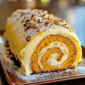 To make a classic pumpkin spice cake roll, you need a few simple ingredients. Here’s what to gather: - 1 cup all-purpose flour - 1 teaspoon baking powder - 1 teaspoon baking soda - 1 teaspoon ground cinnamon - 1/2 teaspoon ground nutmeg - 1/2 teaspoon ground ginger - 1/4 teaspoon ground cloves - 1/2 teaspoon salt - 3 large eggs - 1 cup granulated sugar - 1 cup pumpkin puree (not pumpkin pie filling) - 1 teaspoon vanilla extract - 1 cup cream cheese, softened - 1/4 cup unsalted butter, softened - 2 cups powdered sugar - 1 teaspoon vanilla extract (for the frosting) - Optional: Chopped pecans or walnuts for garnish These ingredients blend together to create a moist, spiced cake that rolls up beautifully. Each element plays a key role, from the spices that bring warmth to the pumpkin that adds moisture. Remember, using pure pumpkin puree is crucial for the right flavor. You can find the full recipe [here]. 1. Preheat your oven to 375°F (190°C). This is key for a good rise. 2. Prepare a 15x10-inch jelly roll pan by lining it with parchment paper. Leave some paper hanging over the edges. This helps with easy removal later. Lightly grease the parchment with cooking spray or butter. 3. In a medium bowl, sift together the dry ingredients. Combine 1 cup of all-purpose flour, 1 teaspoon baking powder, 1 teaspoon baking soda, and your spices: 1 teaspoon ground cinnamon, 1/2 teaspoon ground nutmeg, 1/2 teaspoon ground ginger, 1/4 teaspoon ground cloves, and 1/2 teaspoon salt. Mix well and set it aside. 1. In a large mixing bowl, beat together 3 large eggs and 1 cup of granulated sugar. Whisk them until the mixture is pale and fluffy, about 5 minutes. 2. Add in 1 cup of pumpkin puree and 1 teaspoon of vanilla extract. Mix until everything is well combined. 3. Gently incorporate the dry mixture into the pumpkin mix using a spatula. Fold carefully to avoid overmixing. You want a nice, light texture. 1. Pour the batter into the prepared jelly roll pan. Use a spatula to spread it evenly. 2. Bake the cake for 13-15 minutes. It should spring back when you touch the center lightly. 3. Once baked, remove the cake from the oven. Dust the top with powdered sugar while it’s warm. 4. Place a clean kitchen towel over the top. Carefully invert the cake onto the towel, removing the parchment paper. 5. Roll the cake up tightly from the short end. Use the towel to help you. Let it cool completely in this rolled position. This process is easy and fun. Once you master these steps, you can enjoy the delicious flavors of the classic pumpkin spice cake roll. For the full recipe, check out the instructions in the earlier section. To get the perfect texture for your cake roll, do not overmix the batter. When you fold the dry ingredients into the wet, stop mixing as soon as you don't see any flour. This will keep your cake light and fluffy. When rolling the cake, do it while it's warm. Use a clean kitchen towel for help. Start from the short end and roll it tightly. This will help prevent cracking. For smooth cream cheese frosting, beat the cream cheese and butter until they are creamy. Avoid lumps by mixing well. Add powdered sugar slowly to keep it smooth. You can try adding flavors like maple or orange zest for a fun twist. These flavors will give your frosting a unique taste. Garnishing your cake roll can make it look special. Dust it with powdered sugar right before serving. You can also add chopped pecans or walnuts for some crunch. For drinks, pair it with warm cider or a pumpkin spice latte. These pairings will enhance your fall experience and delight your guests. For the full recipe, check the Classic Pumpkin Spice Cake Roll section. {{image_4}} You can change flavors in your pumpkin spice cake roll. For a fun twist, try adding chocolate. Use cocoa powder in the batter for a rich taste. You can also drizzle melted chocolate over the top for a sweet finish. Another option is caramel. Swirl caramel sauce in the cream cheese frosting. This gives it a lovely, sweet flavor that pairs well with pumpkin. You can also switch up the spices. Instead of just cinnamon, nutmeg, and ginger, add cardamom or allspice. These spices can give your cake roll a unique twist. If you need a gluten-free option, swap the all-purpose flour for a gluten-free blend. Many blends work well in baking, making your cake just as tasty. For a vegan version, replace eggs with flaxseed meal. Mix one tablespoon of flaxseed with three tablespoons of water and let it sit until it thickens. Use plant-based butter and vegan cream cheese in the frosting. This way, everyone can enjoy this fall treat! Explore the Full Recipe for more details. To keep your classic pumpkin spice cake roll fresh, store it properly. First, wrap the cake roll tightly in plastic wrap. This keeps air out and prevents drying. You can also place it in an airtight container for extra protection. Make sure to refrigerate it right after it cools. It stays fresh for up to a week in the fridge. If you want to enjoy it later, freezing is a great option. Freezing your cake roll is easy and a good way to save it. Start by letting the cake cool completely. Then, roll it up with the cream cheese frosting inside. Wrap it well in plastic wrap or aluminum foil. This will prevent freezer burn. To thaw, take it out of the freezer and place it in the fridge overnight. This slow thaw keeps the texture nice. If you need it faster, you can let it sit at room temperature for a couple of hours. Once thawed, dust with powdered sugar and enjoy! Freezing does not change the taste or quality much, so it’s a smart choice for busy days. Can I make this cake roll ahead of time? Yes, you can make this cake roll a day or two in advance. Just keep it wrapped in plastic wrap in the fridge. This helps the flavors blend nicely. What to do if the cake cracks while rolling? If the cake cracks, don't worry! You can still fix it. Just use frosting to cover the cracks. It will still taste amazing. How long will the cake roll last in the refrigerator? The cake roll lasts about five days in the fridge. Just remember to keep it covered. What can I use if I don’t have cream cheese? If you don’t have cream cheese, you can use mascarpone cheese. It gives a similar creamy texture. Greek yogurt is another option, but it will be tangier. How to make a pumpkin spice cake roll without baking soda? If you want to skip baking soda, use baking powder instead. Just double the amount. This helps the cake rise well without baking soda. For the full recipe, check out the Classic Pumpkin Spice Cake Roll details. Enjoy baking! In this post, we explored the classic pumpkin spice cake roll. I shared the essential ingredients and detailed steps for preparation, mixing, baking, and rolling. I included tips for perfect texture and frosting techniques, plus tasty variations to try. Remember, proper storage keeps your cake fresh, whether refrigerated or frozen. This delightful treat is not just fun to make; it brings joy to every occasion. I hope you feel inspired to create your own pumpkin spice cake roll. Enjoy each bite!