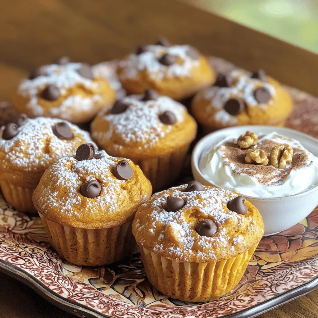 To make High-Protein Greek Yogurt Pumpkin Muffins, you need the following: - 1 cup canned pumpkin puree - 1 cup non-fat Greek yogurt - 2 large eggs - 1/2 cup honey or maple syrup - 1/4 cup unsweetened applesauce - 1 1/2 cups whole wheat flour - 1 teaspoon baking soda - 1 teaspoon baking powder - 1 tablespoon pumpkin pie spice - 1/2 teaspoon salt - 1/2 cup chopped walnuts or pecans (optional) - 1/4 cup chocolate chips (optional) You can swap some ingredients for a different taste or diet: - Use almond butter instead of applesauce for a nutty flavor. - Instead of whole wheat flour, try oat flour for a gluten-free option. - For a vegan muffin, replace eggs with flax eggs (1 tablespoon flaxseed meal + 2.5 tablespoons water per egg). - Maple syrup can replace honey for a vegan sweetener. These muffins are not just tasty; they also pack a nutritional punch. Each muffin has roughly: - Calories: 150 - Protein: 6 grams - Carbohydrates: 24 grams - Fat: 5 grams - Fiber: 3 grams Using Greek yogurt boosts the protein content. Plus, pumpkin adds vitamins like A and C. Start by preheating your oven to 350°F (175°C). This helps the muffins bake evenly. Next, prepare your muffin tin. You can line it with paper liners or spray it with non-stick spray. Both options work well for easy muffin release. In a large bowl, combine the following ingredients: - 1 cup canned pumpkin puree - 1 cup non-fat Greek yogurt - 2 large eggs - 1/2 cup honey or maple syrup - 1/4 cup unsweetened applesauce Whisk these ingredients together until the mixture is smooth. Make sure there are no lumps. This step is key for a nice, fluffy muffin. In another bowl, sift together: - 1 1/2 cups whole wheat flour - 1 teaspoon baking soda - 1 teaspoon baking powder - 1 tablespoon pumpkin pie spice - 1/2 teaspoon salt Sifting helps mix the dry ingredients well and adds air. This makes your muffins light and fluffy. If you want to add a twist, now is the time! Gently fold in: - 1/2 cup chopped walnuts or pecans (optional) - 1/4 cup chocolate chips (optional) These add-ins give your muffins a nice crunch and a bit of sweetness. Spoon the batter into the prepared muffin tin. Fill each cup about three-quarters full. This gives them room to rise. Bake in the preheated oven for 18 to 22 minutes. To check if they are done, use a toothpick. If it comes out clean or with a few crumbs, they are ready. After baking, let the muffins cool in the tin for about 5 minutes. Then, transfer them to a wire rack. This keeps them fluffy and prevents sogginess. Store any leftovers in an airtight container. Enjoy your delicious muffins! To create the best muffins, follow these simple tips: - Measure ingredients carefully. Use a kitchen scale if possible. - Don’t overmix. Stir just until the wet and dry ingredients blend. - Fill the muffin cups correctly. Fill them three-quarters full for good rise. - Use fresh ingredients. Check your baking powder and spices for freshness. - Bake in batches. If your oven has uneven heat, bake in smaller batches. Many make common mistakes when baking muffins. Here are a few to avoid: - Overmixing the batter. This leads to tough muffins. Mix gently and stop when combined. - Skipping the cooling step. Muffins need time to set. Let them cool before eating. - Not checking for doneness. Use a toothpick to check if they are baked through. - Ignoring ingredient temperatures. Use room-temperature eggs and yogurt for better mixing. - Using too much flour. Scoop flour lightly into the measuring cup to avoid adding too much. Serve your muffins for breakfast or a snack. Here are some fun ideas: - Pair with Greek yogurt. A dollop on the side adds creaminess. - Add a sprinkle of cinnamon. Dust a little cinnamon on top for extra flavor. - Serve warm. Warm muffins taste best and bring out the flavors. - Try a drizzle of honey. A honey drizzle adds sweetness and moisture. - Pair with coffee or tea. They make a perfect morning or afternoon treat! {{image_4}} You can make these muffins gluten-free. Use a gluten-free flour blend instead of whole wheat flour. Look for a mix that has xanthan gum in it. This will help the muffins rise and hold together well. To make these muffins vegan, swap the eggs for flaxseed meal. Use one tablespoon of flaxseed mixed with three tablespoons of water for each egg. Let it sit for a few minutes until it thickens. Replace Greek yogurt with a dairy-free yogurt. Maple syrup can be used for sweetening. You can change the flavor of these muffins in fun ways. Try adding different spices, like cardamom or allspice, to give them a unique taste. You can also mix in dried fruits, like cranberries or raisins. Nuts like almonds or pecans can add crunch. If you want a sweeter touch, fold in chocolate chips or butterscotch chips for a rich flavor. To keep your high-protein Greek yogurt pumpkin muffins fresh, store them in an airtight container. A simple zip-top bag works well too. Make sure to let them cool completely before sealing. This keeps moisture at bay and helps them stay fluffy. If you plan to eat them within a few days, keep them at room temperature. If you need them to last longer, consider freezing. To freeze your muffins, first, let them cool down. Then, wrap each muffin in plastic wrap. After that, place the wrapped muffins in a freezer-safe bag. This extra layer prevents freezer burn. They can stay in the freezer for up to three months. When you want a muffin, just take one out and let it thaw at room temperature. Reheating your muffins is easy and quick. For the best result, preheat your oven to 350°F (175°C). Place the muffins on a baking sheet and warm them for about 5 to 10 minutes. This helps restore their softness. You can also microwave them for about 15-20 seconds. Just be careful not to overheat, or they may become dry. Enjoy your muffins warm for a delightful treat! Yes, you can use different flours. Almond flour and oat flour are great options. Keep in mind, each flour changes the texture. For example, almond flour can make muffins softer. Oat flour can add a nice chew. If you use gluten-free flour, check the package for measurements. To sweeten the muffins, add more honey or maple syrup. You can also mix in chocolate chips for extra sweetness. If you want a natural sweetener, try mashed bananas or dates. They can boost flavor and moisture too. Greek yogurt adds protein and moisture. It gives the muffins a nice texture. It also helps keep them fresh longer. Greek yogurt contains probiotics, which are good for digestion. Plus, it cuts down on added fat, making this recipe healthier. These muffins last about 3 to 5 days at room temperature. Store them in an airtight container. If you want them to last longer, freeze them. They can keep for up to 3 months in the freezer. Just thaw them before enjoying! We covered all you need for making great muffins, from ingredients to storage tips. You learned about ingredient swaps, step-by-step prep, and tricks for perfect muffins. Don’t forget, you can customize flavors and find healthy ways to store them. Enjoy experimenting with options, and share your tasty results! Happy baking!