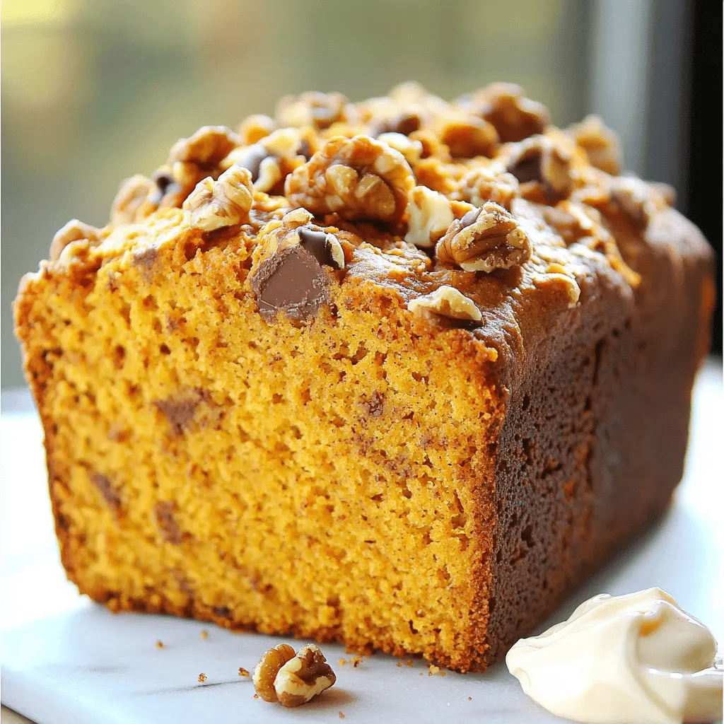 - 2 cups all-purpose flour - 1 cup pumpkin puree - 1/2 cup brown sugar - 1/2 teaspoon salt To make No-Knead Pumpkin Bread, you need a few basic items. Start with all-purpose flour. You will need two cups of it. The flour gives the bread its structure. Pumpkin puree adds moisture and flavor. You can use canned or fresh pumpkin. Brown sugar adds a lovely sweetness. It helps create a nice crust too. Don’t forget the salt! It brings out all the flavors in the bread. - 1/2 teaspoon baking soda - 1 teaspoon baking powder - 1 tablespoon pumpkin pie spice Next, we have the leavening agents and spices. Baking soda and baking powder help the bread rise. You only need a little of each. Pumpkin pie spice adds that warm, cozy flavor. It usually has cinnamon, nutmeg, and ginger. This blend gives your bread that fall flavor everyone loves. - 1/4 cup vegetable oil - 2 large eggs - 1/2 cup chopped walnuts or pecans (optional) - 1/2 cup chocolate chips (optional) Now, let's talk about the wet ingredients. You will need one-fourth cup of vegetable oil. It keeps the bread moist and tender. You also need two large eggs. They help bind everything together. If you like nuts, you can add half a cup of chopped walnuts or pecans. They give a nice crunch. For a sweet treat, add half a cup of chocolate chips. These options let you make the bread your own! First, grab a large mixing bowl. In this bowl, whisk together: - 2 cups all-purpose flour - 1/2 cup brown sugar - 1/2 teaspoon salt - 1/2 teaspoon baking soda - 1 teaspoon baking powder - 1 tablespoon pumpkin pie spice Make sure you mix well. You want no lumps in your dry mix. In a separate bowl, blend together: - 1 cup pumpkin puree - 1/4 cup vegetable oil - 2 large eggs Stir until the mixture is smooth and creamy. This step adds moisture and flavor. Next, pour the wet mixture into the dry ingredients. Using a spatula, gently fold the two together. Stop mixing once you see a few lumps. This keeps your bread fluffy. If you want, add: - 1/2 cup chopped walnuts or pecans - 1/2 cup chocolate chips Fold these in until they are even in the batter. Now, cover the bowl with plastic wrap or a clean towel. Let it rest for at least 1 hour at room temperature. This step is key! It enhances the flavors and helps the dough rise without kneading. Preheat your oven to 350°F (175°C). While it heats, grease a 9x5-inch loaf pan. This keeps the bread from sticking. After the batter has rested, carefully pour it into the loaf pan. Use your spatula to smooth the top. Bake the bread for 50-60 minutes. To check if it’s done, insert a toothpick into the center. It should come out clean. Once baked, remove it from the oven and let it cool in the pan for 10 minutes. After that, transfer it to a wire rack to cool completely. Enjoy the warm, cozy aroma! - Use room temperature ingredients. This helps mix the batter well. - Avoid overmixing. It keeps the bread light and fluffy. When you mix the dry and wet ingredients, a gentle touch is key. If you see lumps, that’s okay! They’re normal. Overmixing can lead to dense bread, which we want to avoid. - Use fresh pumpkin puree for a richer taste. It brings out the squash’s natural sweetness. - Swap pumpkin pie spice for a mix of cinnamon, nutmeg, and ginger. This can change the flavor profile and make it unique. Adding fresh spices can make the bread shine. You might also try adding a pinch of allspice or cloves for a warm kick. - Serve slices warm or at room temperature. This keeps the bread soft and inviting. - Garnish with a dollop of cream cheese spread. A sprinkle of pumpkin pie spice on top looks great too. Plating is important. Use a decorative platter to make your bread pop. It will impress your guests! {{image_4}} You can add cranberries to the bread for a tart twist. The berries bring a nice contrast to the sweet pumpkin. Just fold in about 1/2 cup of fresh or dried cranberries when mixing the batter. Another idea is to swap pumpkin puree with sweet potato puree. This change still gives you that wonderful fall flavor. It also adds a slight sweetness to the bread. Experimenting with spices can change the flavor of your bread. You might try adding ground ginger or allspice. These spices can give the bread a new taste that surprises your family and friends. Drizzling your bread with a glaze or frosting can make it even more special. A simple mix of powdered sugar and milk works great. You can also add vanilla or maple syrup to the glaze for extra flavor. If you need a gluten-free option, you can use a gluten-free flour blend. Make sure to check that the blend includes a binding agent, like xanthan gum. This helps the bread hold together well. For a vegan version, swap the eggs with flax eggs. To make a flax egg, mix 1 tablespoon of ground flaxseed with 3 tablespoons of water. Let it sit for a few minutes until it thickens. This will help your bread stay moist and delicious. To keep your pumpkin bread fresh, place it in an airtight container. This helps avoid dryness. You can also wrap it tightly in plastic wrap. Store the bread in the fridge for up to one week. Use a clean kitchen towel to absorb any moisture. To freeze your pumpkin bread, slice it first. Place the slices in a single layer on a baking sheet. Freeze for about one hour. Then, transfer the slices to a freezer bag. Remove as much air as possible. You can freeze the bread for up to three months for best taste. To thaw, simply leave it in the fridge overnight. For reheating, use the oven for best results. Preheat the oven to 350°F (175°C). Wrap the bread in foil to keep it moist. Heat for about 10-15 minutes. You can also use a toaster oven for individual slices. Aim for a warm temperature for the best flavor. Enjoy it plain or with a spread! To check if your no-knead pumpkin bread is done, use a toothpick. Insert it into the center of the bread. If it comes out clean, your bread is ready. If you see wet batter on the toothpick, it needs more time. Bake it for an extra 5 to 10 minutes and check again. This simple test helps ensure you have a perfectly baked loaf. Yes, you can use fresh pumpkin instead of canned. To do this, cook your pumpkin until soft. Then, puree it until smooth. Measure out one cup of your fresh pumpkin puree. This will work just like canned pumpkin in the recipe. The taste may be a bit fresher, and you'll have a homemade touch. The no-knead method changes how gluten forms. When you allow the batter to rest, gluten develops naturally. This gives your bread a soft and tender crumb. You avoid tough bread because you don’t knead it. The resting time is key to getting that perfect texture. You can enhance the flavors of your pumpkin bread in many ways. Adding 1/2 cup of chopped walnuts or pecans gives a nice crunch. You can also mix in 1/2 cup of chocolate chips for a sweet surprise. Try adding dried cranberries or raisins for extra flavor. Experimenting with these options makes the bread even more fun. To store your pumpkin bread, wrap it tightly in plastic wrap. This keeps it fresh for a few days at room temperature. You can also place it in an airtight container. For longer storage, freeze the bread. Just slice it first, wrap each slice, and store in a freezer bag. This way, you can enjoy a slice anytime. No-knead pumpkin bread is both easy to make and fun to enjoy. We covered the essential ingredients, step-by-step instructions, tips for great flavor, and storage methods. Remember, letting the batter rest helps create a better texture. Feel free to experiment with add-ins or spices to make this recipe your own. With these simple steps, you can bake a delicious treat for any season. Enjoy sharing your warm bread with family and friends!