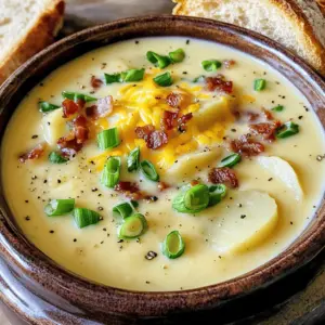 - 6 medium russet potatoes, peeled and diced into 1-inch cubes - 1 large onion, finely chopped - 3 cloves garlic, minced - 4 cups chicken or vegetable broth - 1 cup cream cheese, softened - 1 cup sharp cheddar cheese, shredded - 1/2 cup sour cream I love using russet potatoes for this soup. They are starchy and creamy, making the soup rich. The onion and garlic add a depth of flavor that really shines through. Cream cheese and sharp cheddar make it indulgent. The sour cream adds a nice tang and creaminess too. - 1 teaspoon garlic powder - 1 teaspoon onion powder - 1/2 teaspoon smoked paprika - Salt and freshly cracked pepper The spices are simple but effective. Garlic and onion powder boost the flavors of fresh garlic and onion. Smoked paprika adds a hint of smokiness that takes the soup up a notch. Always taste and adjust the salt and pepper for your perfect blend. - 4 green onions, sliced thinly - 4 strips of crispy cooked turkey bacon Toppings can make your soup even better. Green onions add a fresh crunch. Turkey bacon gives a nice salty bite. You can mix and match toppings to suit your taste and impress your guests. - Prepare the crockpot with cooking spray or liner. - Dice 6 medium russet potatoes into 1-inch cubes. - Chop 1 large onion finely. - Mince 3 cloves of garlic. Start by getting your crockpot ready. A quick spray with cooking oil or a liner makes cleanup easy. Then, focus on the veggies. Dice your potatoes, chop the onion, and mince the garlic. This sets a great base for the soup. - Combine the diced potatoes, chopped onion, and minced garlic in the crockpot. - Pour in 4 cups of chicken broth (or vegetable broth). - Add 1 teaspoon of garlic powder, 1 teaspoon of onion powder, and 1/2 teaspoon of smoked paprika. - Season with salt and pepper to taste. - Stir gently to mix everything. Now, combine all your prepared ingredients in the crockpot. Make sure the potatoes, onion, and garlic are well mixed. Pour in the broth, covering the veggies fully. Sprinkle in your spices, then stir gently. This will help all the flavors blend nicely. Cover the crockpot and set it to cook. You can choose to cook on low for 6 to 8 hours or high for 4 to 5 hours. The potatoes should be fork-tender when done. - Mash the potatoes with a potato masher or fork for the desired consistency. - Incorporate 1 cup of softened cream cheese and 1 cup of shredded sharp cheddar cheese. - Add 1/2 cup of sour cream and mix until smooth. - Taste and adjust seasoning with salt and pepper. - If too thick, stir in more broth or water. When the cooking time is up, it’s time to finish the soup. Use a masher to mash some of the potatoes. This gives the soup a creamy texture while keeping some chunks. Next, fold in the cream cheese and cheddar until they melt. Add the sour cream, mixing until everything is smooth. Taste your soup and adjust the seasoning if needed. If it’s too thick, add a bit more broth or water. Let it warm for another 10 to 15 minutes. Now, you are ready to serve this creamy delight! To get a creamy mouthfeel, mash the cooked potatoes well. I like to leave some chunks intact. This gives the soup a nice texture. If the soup feels too thick, you can add broth or water. Just stir a little in at a time until you reach the perfect consistency. To boost the flavor, try adding spices like thyme or basil. You can even mix in a dash of cayenne for some heat. If you want a different taste, swap cream cheese for Greek yogurt. For cheddar, consider using gouda or mozzarella. This soup pairs well with crusty bread or garlic rolls. They are perfect for dipping. For a nice touch, garnish your soup with extra green onions and some crumbled turkey bacon. A sprinkle of cheese on top looks nice too. Serve in warm bowls for a cozy meal. {{image_4}} You can make this soup vegetarian by using vegetable broth instead of chicken broth. Just skip the bacon too. You still get a rich and creamy taste without the meat. To add more flavor, think about mixing in other veggies. Carrots and celery work great! They add nice texture and taste. You can also try different types of cheese. Gouda or Monterey Jack can give a new twist to the classic cheddar. If you like heat, add jalapeños or hot sauce. Start with a little, then taste. You can always add more! The spice will make the soup exciting and keep you warm on cold days. To store leftover soup, let it cool first. Pour the soup into an airtight container. Make sure to leave some space at the top. Seal it well to keep out air. Place the container in the fridge. Your soup will stay fresh for about 3 to 4 days. When you're ready to eat, just pull it out. If you want to freeze the soup, use a freezer-safe container. Leave some room at the top for expansion. You can also use freezer bags. Just make sure to remove as much air as possible. Label the bags with the date. The soup can last in the freezer for up to 3 months. When you're ready to enjoy it, thaw it overnight in the fridge. To reheat the soup, you have a few good choices. You can use the stovetop or microwave. If using the stovetop, heat it on low. Stir often to keep it from sticking. If using the microwave, place it in a microwave-safe bowl. Heat in short bursts, stirring in between. This helps to keep the texture nice and creamy. Avoid boiling the soup, as this can change its taste. Enjoy it warm, just like the first time! Yes, you can make this soup ahead of time. It stores well in the fridge. After cooking, let the soup cool down. Transfer it to an airtight container. It will stay fresh for about three days. When you are ready to enjoy it, reheat on the stove or in the microwave. Stir it well to mix the flavors. You might want to add a splash of broth if it thickens too much. If you need a swap for cream cheese, try using Greek yogurt. It gives a nice tang and creamy texture. Another option is cottage cheese, which is lighter but still blends well. You can also use sour cream for a similar flavor. Each option may slightly change the taste but will keep the soup creamy. To thicken the soup, you can mash more potatoes. This adds creaminess without changing the flavor. If you prefer a smoother texture, blend some of the soup using an immersion blender. You can also stir in a cornstarch slurry. Just mix one tablespoon of cornstarch with two tablespoons of cold water. Add it to the soup and stir well. Cook for a few more minutes to thicken. Yes, this soup can easily be made gluten-free. Use gluten-free chicken or vegetable broth. Always check the labels to ensure no gluten is present. You can also swap out any ingredients that may have gluten. For example, make sure your cream cheese is gluten-free. This way, everyone can enjoy this creamy soup! This blog post covered how to make a tasty potato soup. You learned about the main ingredients, spices, and optional toppings that elevate the dish. We shared step-by-step instructions for preparation and included helpful tips for the best texture and flavor. You can explore variations to fit your taste and find ways to properly store leftovers. Try this recipe, and enjoy a warm bowl of comforting soup that you made!