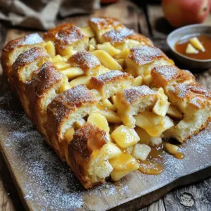 - 1 cup sourdough discard - 1/2 cup warm milk (about 110°F or 43°C) - 1/4 cup granulated sugar - 2 tablespoons unsalted butter, melted - 1 large egg - 3 cups all-purpose flour, plus extra for dusting - 1 teaspoon salt - 1 tablespoon ground cinnamon - 2 medium apples, peeled, cored, and diced - 1/4 cup brown sugar, packed - 1/4 cup chopped nuts (optional, such as walnuts or pecans) - 1 tablespoon vanilla extract - 1 egg wash (1 egg mixed with a splash of water for brushing) The sourdough discard is the star of this recipe. It adds flavor and helps the bread rise. Warm milk brings moisture, while sugar sweetens the dough. Butter gives richness and helps with texture. The egg binds the ingredients together. Flour forms the base, while salt enhances flavor. Cinnamon adds warmth, and the apples bring a juicy bite. Nuts are optional but add crunch. You can make this recipe your own with simple swaps. Use non-dairy milk like almond or oat milk instead of warm milk. For sweeteners, try honey or maple syrup. If you need gluten-free options, use a gluten-free flour blend. Be sure to check that it has xanthan gum for better texture. To make this bread, gather a few essential tools: - Large mixing bowl - Whisk or spoon - Rolling pin - Sharp knife or pizza cutter - Loaf pan - Clean kitchen towel - Baking sheet - Wire rack These tools help you mix, shape, and bake your pull-apart bread with ease. 1. Start by pouring warm milk into a large bowl. Add granulated sugar and melted butter. Mix until the sugar dissolves. 2. Now add the sourdough discard and a large egg. Stir well until the mixture is smooth. 3. In another bowl, mix the all-purpose flour, salt, and ground cinnamon. Gradually add this dry mix to the wet one. 4. Use a wooden spoon or spatula to combine until you form a shaggy dough. 5. Transfer the dough to a floured surface. Knead it for about 5-7 minutes. Push and fold the dough until it feels smooth and elastic. 6. Shape the kneaded dough into a ball. Place it in a greased bowl. Cover with a towel and let it rise in a warm spot. It should double in size in about 1 to 1.5 hours. 1. While the dough rises, prepare the apple filling. In a bowl, mix diced apples, brown sugar, and chopped nuts if you like. 2. Add vanilla extract to the apple mix. Stir well and let it sit. This allows the flavors to blend beautifully. 1. Once the dough has risen, gently punch it down to release the air. 2. Roll the dough out on a floured surface into a rectangle about 1/4-inch thick. 3. Cut the rectangle into 4-5 inch wide strips. Then cut each strip into 4-inch squares. 4. Take one square of dough and add a spoonful of the apple filling in the center. Fold the edges over the filling to seal it. 5. Repeat this with all the squares. 6. Arrange the filled squares in a greased loaf pan, stacking them loosely. 7. Cover the pan with a towel and let it rise again for about 30-45 minutes. 8. Preheat your oven to 350°F (175°C). 9. After the second rise, brush the tops with an egg wash. This gives the bread a lovely golden color. 10. Bake for 30-35 minutes until the top turns golden brown. The bread should sound hollow when tapped. 11. Let the pull-apart bread cool in the pan for about 10 minutes. Then, transfer it to a wire rack to cool fully before slicing. To get a light and fluffy sourdough pull-apart bread, avoid over-kneading. Kneading should take about 5-7 minutes. Use your palms to press and fold the dough. If the dough feels too sticky, add a little flour. But too much flour can make it dense. A soft, elastic dough is what you want. You can boost the flavor with spices like nutmeg or cardamom. A few drops of almond extract can also add depth. Mix these in when you add the wet ingredients. For a fun twist, try adding citrus zest, like orange or lemon. This brightens the taste. For a golden crust, brush the dough with egg wash before baking. This gives it a shiny finish. To test doneness, tap the top of the bread. If it sounds hollow, it’s ready. Use an instant-read thermometer; the inside should be about 190°F (88°C). This ensures it is fully baked and safe to enjoy. {{image_4}} You can change the filling in this bread to fit your taste. Here are some ideas: - Chocolate chips: Add a handful to the apple filling for a sweet twist. - Berries: Use blueberries or raspberries for a fruity flavor. - Other fruits: Try peaches or pears for a unique taste. These options let you create new flavors every time you bake! If you need to make this bread vegan, it’s simple. Replace the egg with a flax egg. Just mix one tablespoon of ground flaxseed with three tablespoons of water. Let it sit until it thickens. Use almond milk or oat milk instead of regular milk. For gluten-free bread, swap all-purpose flour with a gluten-free blend. Check that your baking powder is also gluten-free to avoid any issues. Adjusting spices can make your bread special for any occasion. Consider adding: - Nutmeg: A pinch can enhance the warm flavors. - Vanilla bean: Use this instead of vanilla extract for a richer taste. - Citrus zest: Lemon or orange zest can brighten up the flavors. These little twists can make your bread stand out at any gathering! To keep leftover sourdough discard apple pull-apart bread fresh, wrap it well. Use plastic wrap or aluminum foil. Place it in an airtight container. This method helps the bread stay soft. Store it at room temperature for up to three days. If you want it to last longer, consider freezing it. Freezing this delicious bread is easy. First, let it cool completely. Then, slice it to make it easy to grab later. Wrap each slice in plastic wrap. Place the wrapped slices in a freezer bag. Remove as much air as possible. This way, the bread stays fresh for up to three months. When you want to enjoy it, just take out a slice. Reheating is simple and keeps the bread moist. Preheat your oven to 350°F (175°C). Unwrap the bread and place it on a baking sheet. Bake for about 10-15 minutes. For extra moisture, you can cover it with foil. If you’re in a hurry, you can use a microwave. Heat slices for about 15-20 seconds. Enjoy the warm, gooey goodness right away! Yes, you can use fresh sourdough starter. It will add a nice flavor. Just remember to adjust the amount of flour and liquid in the recipe. Fresh starter may have more moisture than discard, so watch how the dough feels. If it gets too sticky, add a little extra flour until it feels right. Look for a golden brown top. The bread should sound hollow when tapped. You can also check the internal temperature. It should reach around 190°F (88°C). If you see these signs, your bread is ready to enjoy! This bread pairs well with caramel sauce for dipping. You can also serve it with whipped cream for a sweet treat. For a fun twist, try adding a scoop of vanilla ice cream on the side. Each bite will be a delight! This blog post covered the ingredients, tools, and steps for making sourdough discard apple pull-apart bread. We explored substitutions for your ingredients and shared tips for perfect texture and flavor. You can experiment with various fillings and adapt the recipe for different diets. Remember to store and reheat your bread properly for the best taste. I hope you feel inspired to try this recipe and share your delicious results. Enjoy your baking journey!