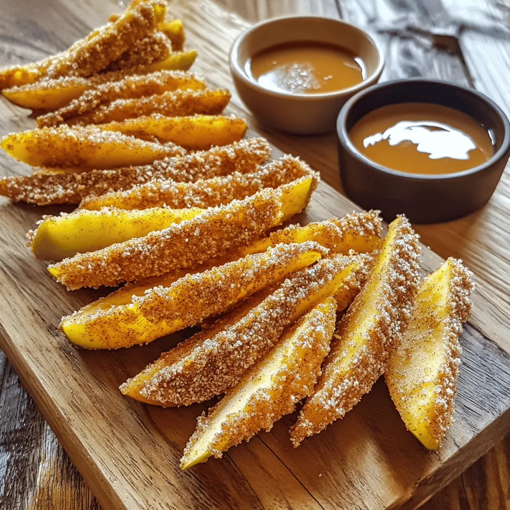 - 2 large apples (Granny Smith or Fuji) - 1 cup all-purpose flour - 1 teaspoon ground cinnamon - 1/4 teaspoon freshly grated nutmeg - 1/2 teaspoon salt - 1 cup buttermilk (or plant-based milk) - 1 cup panko breadcrumbs - 2 tablespoons brown sugar - Cooking spray for greasing To make crispy air fryer apple fries, start with the right apples. I love using Granny Smith or Fuji apples. Their firm texture gives the best results. Next, gather all your dry ingredients. You need all-purpose flour, ground cinnamon, freshly grated nutmeg, and salt. This mix adds flavor and crunch to your fries. For the buttermilk bath, you can use regular buttermilk or a plant-based milk if you prefer. It helps the coating stick well to the apple fries. Finally, get your panko breadcrumbs and brown sugar ready. The panko gives a great crunch, while brown sugar adds a hint of sweetness. Don't forget the cooking spray! It helps prevent sticking while cooking. For the full recipe, check out the detailed instructions. Happy cooking! Start by peeling your apples. I like using Granny Smith or Fuji apples for their crispness. Then, slice them into fry shapes about 1/4 inch thick. This thickness helps them cook evenly. In a shallow bowl, combine 1 cup of all-purpose flour, 1 teaspoon of ground cinnamon, 1/4 teaspoon of freshly grated nutmeg, and 1/2 teaspoon of salt. Whisk until the mixture is smooth and well blended. This mix adds great flavor to your apple fries. Now, create a buttermilk bath. Pour 1 cup of buttermilk into a separate bowl. For the panko mixture, mix 1 cup of panko breadcrumbs and 2 tablespoons of brown sugar in another bowl. Coat each apple stick by first dredging it in the flour mix. Then, dip it into the buttermilk. Let any extra buttermilk drip off. Finally, roll the stick in the panko mixture, pressing gently to ensure it sticks well. This will give your apple fries a crispy texture. Preheat your air fryer to 375°F (190°C). This step is key for getting that perfect crunch. While it heats, lightly spray the air fryer basket with cooking spray. Place the coated apple fries in a single layer in the basket. Make sure they do not touch. Air fry the apple fries for 8-10 minutes. Flip them halfway through cooking to get an even golden brown on both sides. They should look delightful and crispy when done. Enjoy the delicious smell wafting from your air fryer! To get the best crispiness, follow these steps. First, make sure your apple fries sit in a single layer in the air fryer. This way, hot air can circulate around them, making them golden and crunchy. Second, when you coat your apple sticks, press the panko mixture firmly onto each stick. This helps the coating stick well and creates that perfect crunch. Want to change things up? You can add some fun spices. For a kick, sprinkle a bit of cayenne pepper into the panko mix. If you want a sweeter taste, try adding a splash of vanilla extract to the buttermilk. These small changes can give your apple fries a new twist. When it's time to serve, think about tasty dips. Warm caramel sauce or honey makes a great option for dipping. For an extra touch of sweetness, sprinkle cinnamon sugar over the fries. This adds flavor and makes them look fantastic on the plate. You can find the full recipe [here](#). {{image_4}} If you want sweeter apple fries, try adding a tablespoon of sugar to the flour mix. This small change can make a big difference! You can also use flavored syrups in the buttermilk. Think of maple or vanilla. These flavors give a fun twist to the classic apple fry. For a savory taste, swap out some spices in the recipe. You might try garlic powder or paprika. These spices will give your apple fries a unique flavor that is different from the sweet version. It’s an exciting way to enjoy apples! Want a different texture? Instead of using panko breadcrumbs, try crushed nuts or coconut flakes. They add a crunchy bite that pairs well with the softness of the apple. You can mix and match these ideas to create your perfect apple fries! For the full recipe, check the earlier sections. You can store leftover apple fries in an airtight container. Keep them in the fridge for up to 2 days. This helps maintain their taste and texture. Make sure to let them cool before storing. If you put them in warm, they may get soggy. To bring back the crispiness, reheat the apple fries in the air fryer. Set your air fryer to 350°F (175°C). Heat for 3 to 5 minutes. This will make them crunchy again. Keep an eye on them to avoid overcooking. If you want to save some for later, freeze the uncooked apple fries. Place them in a zip-lock bag. Make sure to label the bag with the date. They can be cooked directly from frozen when you’re ready to enjoy them. This way, you can have a tasty snack anytime! Granny Smith or Fuji apples are recommended for their firmness and flavor. These apples hold their shape well when cooked. They also give a nice balance of sweet and tart. This makes them perfect for apple fries. Yes, you can substitute all-purpose flour with a gluten-free alternative. Many options work well, such as almond flour or a store-bought blend. This makes the recipe friendly for those with gluten sensitivities. You can reduce sugar in the recipe or serve with yogurt instead of caramel or honey. Using plain yogurt adds creaminess without extra sugar. Also, consider baking instead of frying for a lighter option. Yes, you can prep them and store them in the fridge before air frying. Just keep the apple fries in an airtight container. This makes it easy to cook them when you want a quick snack. You can bake them in a conventional oven at a similar temperature, adjusting the cooking time as necessary. Aim for 375°F (190°C) and check them after about 15-20 minutes. This way, you still enjoy crispy apple fries without an air fryer. In this blog post, I shared how to make crispy air fryer apple fries using simple ingredients. We covered everything from preparing the apples to coating them and air frying for a perfect crunch. Remember, you can adjust flavors and techniques to suit your taste. Whether you enjoy sweet or savory options, this recipe is versatile. Experiment with spices and sauces to find your favorite. Now it's time for you to take these tips and make your own delicious apple fries!
