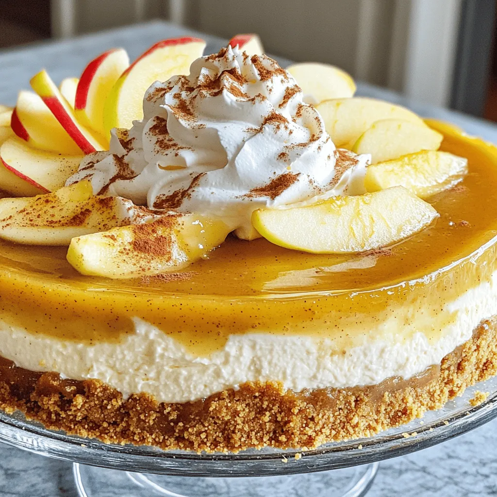 - 1 ½ cups graham cracker crumbs - ½ cup unsalted butter, melted - 1 tablespoon brown sugar - 3 (8-ounce) packages cream cheese, softened at room temperature - 1 cup granulated sugar - 3 large eggs, at room temperature - 1 cup apple butter - 1 teaspoon vanilla extract - 1 teaspoon ground cinnamon - ¼ teaspoon ground nutmeg - 2 tablespoons all-purpose flour To create the best apple butter cheesecake, you need fresh ingredients. Start with graham cracker crumbs for a tasty crust. Melt the unsalted butter and mix in brown sugar to add sweetness. Cream cheese gives the cheesecake its rich flavor. Use eggs at room temperature for a smooth batter. The star here is apple butter, which brings in a fruity twist. Add vanilla extract for a warm note, and ground cinnamon and nutmeg for spice. Finally, a little all-purpose flour helps bind everything together. With these ingredients, you will craft a delightful dessert. For the full process to make this cheesecake, check out the Full Recipe. 1. Preheat the oven to 325°F (160°C). This step warms the oven for even baking. 2. Prepare a 9-inch springform pan. Lightly grease it or line the bottom with parchment paper. 3. Mix the crust ingredients. In a medium bowl, combine: - 1 ½ cups graham cracker crumbs - ½ cup unsalted butter, melted - 1 tablespoon brown sugar 4. Stir until it looks like wet sand. The crumbs should be moistened. 5. Press the mixture into the pan. Create a compact layer at the bottom. 6. Bake the crust for 10 minutes. Remove it from the oven and let it cool. 1. Beat the cream cheese. In a large bowl, use an electric mixer to beat: - 3 (8-ounce) packages cream cheese, softened Beat on medium speed until smooth, about 2-3 minutes. 2. Add the sugars. Gradually mix in: - 1 cup granulated sugar Continue to beat until smooth. 3. Add the eggs. Mix in: - 3 large eggs, one at a time Use low speed after each addition. This keeps the cheesecake light. 4. Incorporate the apple butter and spices. Gently fold in: - 1 cup apple butter - 1 teaspoon vanilla extract - 1 teaspoon ground cinnamon - ¼ teaspoon ground nutmeg - 2 tablespoons all-purpose flour Mix until just combined. 1. Pour the filling over the crust. Use a spatula to smooth the top evenly. 2. Bake for 50-60 minutes. Look for edges set and a slight jiggle in the center. 3. Cool in the oven. Turn off the oven and leave the cheesecake inside for an hour. This helps prevent cracks. 4. Remove and cool to room temperature. After that, chill in the refrigerator for at least 4 hours or overnight. For the full recipe, check out the section above. Enjoy making this delightful dessert! To make your cheesecake light and fluffy, use room temperature cream cheese. It mixes easier and creates a smooth batter. When you mix, start at a low speed. This helps to blend without adding too much air. Add the sugar slowly to the cream cheese. This keeps the texture creamy. Be careful not to overmix once you add the eggs. Mix just enough to combine. Overmixing can make your cheesecake dense. You want it to be airy and soft. For a lovely presentation, slice your cheesecake neatly. Serve each slice with a dollop of whipped cream. Sprinkle a little cinnamon on top for extra flavor. Thin slices of fresh apple also make great garnishes. They add color and a crunchy texture. You can also drizzle caramel sauce on each slice. This adds a sweet touch that pairs well with apple butter. If you like nuts, sprinkle chopped pecans or walnuts for added crunch and flavor. To avoid cracks in your cheesecake, do not open the oven door while it bakes. The sudden change in temperature can cause cracks. After baking, let the cheesecake cool in the oven. This helps it set and reduces cracking. Always check that your ingredients are at room temperature. Cold eggs or cream cheese can lead to lumps. Lumps make it hard to get a smooth filling. So, plan ahead and take them out early. For more details on making this delicious dessert, check out the Full Recipe for Apple Butter Cheesecake. {{image_4}} You can switch things up with flavor. Try adding other fruit butters like peach or pumpkin. You can also sprinkle in spices like ginger or cloves for a fun twist. If you want a different crust, swap graham crackers for crushed cookies or nuts. A chocolate cookie crust adds a nice touch. For those who need gluten-free options, use gluten-free graham crackers or almond flour. You can also make this cheesecake vegan! Replace cream cheese with cashew cream or a vegan cream cheese. Use flax eggs instead of regular eggs. This way, everyone can enjoy it. This cheesecake shines during holidays. Add festive spices like nutmeg or allspice for a cozy taste. For Thanksgiving, top it with caramel sauce and pecans. You can also use seasonal fruits. Fresh cranberries or pomegranate seeds make great toppings. These changes keep the recipe fun and fresh all year! To keep your cheesecake fresh, store it in the fridge. Wrap it tightly in plastic wrap or place it in an airtight container. This will help maintain its flavor and texture. If stored correctly, your cheesecake lasts about 5 to 7 days in the fridge. If you want to save some cheesecake for later, freezing is a great option. First, let the cheesecake cool completely. Then, slice it into individual pieces. Wrap each slice in plastic wrap and place them in a freezer-safe bag or container. This way, they stay fresh for up to three months. When you're ready to enjoy a slice, take it out and thaw it in the fridge overnight. For a quick option, you can thaw it at room temperature for about 1 to 2 hours. Leftover cheesecake can be fun to use in other treats! You can crumble it over ice cream for a tasty sundae. Or, mix it into a smoothie for a creamy twist. You can also layer it with fruit and granola for a delicious parfait. The options are endless! Get creative and enjoy every last bite of your apple butter cheesecake. For the full recipe, check out the full recipe link. Apple butter is a smooth spread made from cooked apples. It has a rich flavor and sweet notes. You can use apple butter in many recipes. It adds depth to baked goods, like muffins and breads. You can also swirl it into yogurt or oatmeal. It works great in sauces or marinades, too. Its versatility makes it a fun ingredient in both sweet and savory dishes. Yes, you can make apple butter cheesecake ahead of time. This makes it perfect for parties or gatherings. Prepare the cheesecake a day before serving. Chill it in the fridge overnight. This helps the flavors blend well. Just remember to cover it tightly to keep it fresh. You can also make the crust and filling separately. Then combine them just before baking. This saves time and effort on busy days. Apple butter cheesecake pairs well with many side dishes and drinks. Here are some great options: - Fresh whipped cream for a creamy touch. - Thin apple slices for a crunchy contrast. - Caramel sauce for added sweetness. - A scoop of vanilla ice cream for a classic combo. - Hot coffee or spiced cider to enhance the flavors. These sides will make your dessert even more delightful. You can find the Full Recipe for this tasty treat and more tips on serving. You now know how to make a delicious apple butter cheesecake. We covered the key ingredients, step-by-step instructions, and helpful tips for the best texture. Remember to avoid common mistakes like overmixing and check ingredient temperatures. You can also try different flavors, dietary needs, and festive touches to make it your own. Store any leftovers with care and enjoy them in new ways. This cheesecake will impress at any gathering and satisfy every sweet tooth. Enjoy your baking adventure!