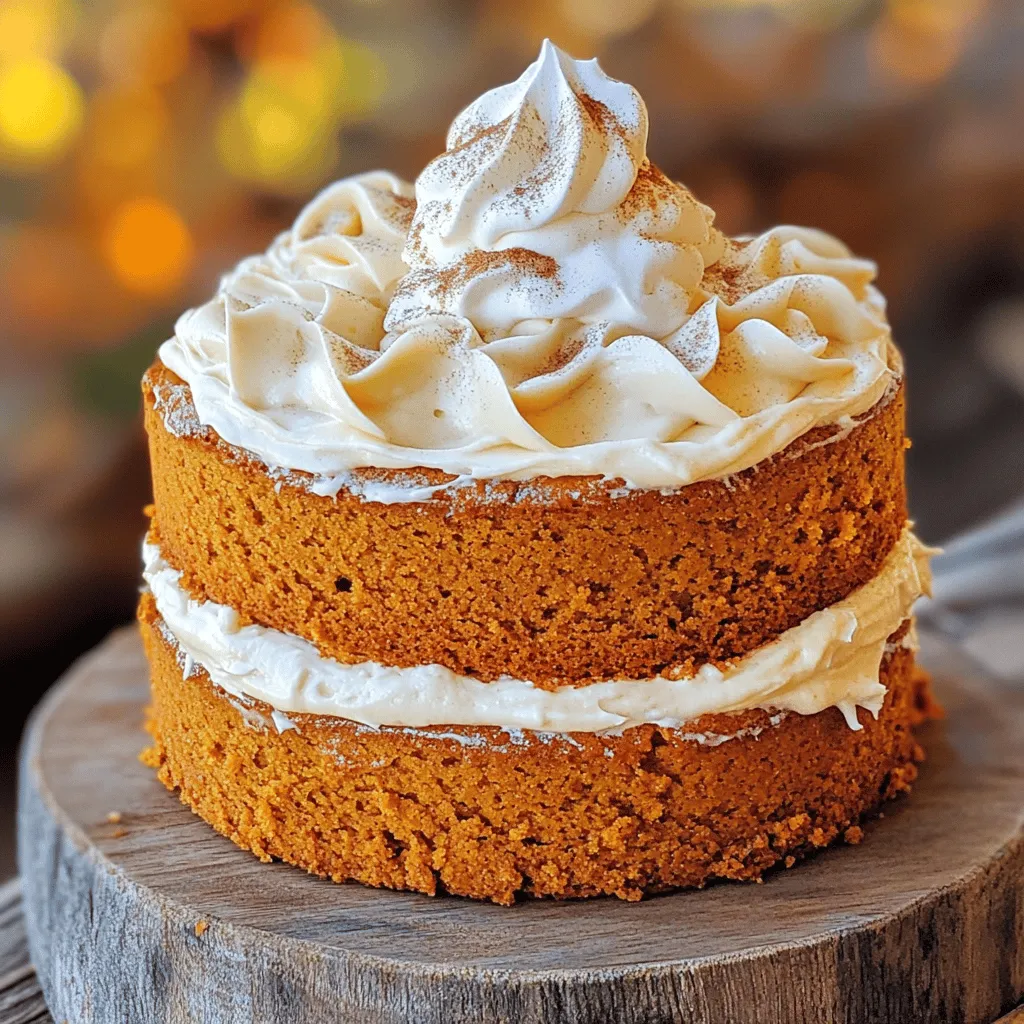 - 1 ½ cups all-purpose flour - 1 cup granulated sugar - ½ cup packed brown sugar - ½ cup unsalted butter, softened - 1 cup canned pure pumpkin puree - 2 large eggs, at room temperature - 1 cup brewed coffee, cooled - 1 teaspoon pure vanilla extract - 2 teaspoons baking powder - 1 teaspoon baking soda - 1 teaspoon ground cinnamon - 1 teaspoon ground nutmeg - ¼ teaspoon ground ginger - ¼ teaspoon allspice - ½ teaspoon salt - 1 cup powdered sugar (for frosting) - 2 tablespoons milk (for frosting) - Optional: Whipped cream for topping, and ground cinnamon for garnish When measuring flour, spoon it into the cup and level it off. This method prevents compacting. For the sugars, pack the brown sugar firmly into the cup for accuracy. Use room temperature eggs and butter for better mixing. Brew your coffee ahead and let it cool for best flavor. - Pumpkin puree: This adds moisture and a rich, warm flavor. - Spices: Ground cinnamon, nutmeg, ginger, and allspice create the classic pumpkin spice flavor. - Coffee: Brewed coffee enhances the cake's depth, giving it that signature latte taste. - Vanilla extract: This adds sweetness and rounds out the flavors beautifully. These ingredients work together to create a cake that is moist, flavorful, and perfect for fall. 1. Preheat your oven to 350°F (175°C). 2. Grease two 8-inch round cake pans with butter. Dust them with flour to prevent sticking. 3. In a large bowl, cream together ½ cup unsalted butter, 1 cup granulated sugar, and ½ cup packed brown sugar. Mix until light and fluffy. 4. Add 1 cup pumpkin puree and 2 large eggs to the butter mix. Stir until smooth. 5. Pour in 1 cup cooled brewed coffee and 1 teaspoon pure vanilla extract. Mix until combined. 6. In a separate bowl, whisk together 1 ½ cups all-purpose flour, 2 teaspoons baking powder, 1 teaspoon baking soda, 1 teaspoon ground cinnamon, 1 teaspoon ground nutmeg, ¼ teaspoon ground ginger, ¼ teaspoon allspice, and ½ teaspoon salt. 7. Gradually add the dry mix to the wet mix. Fold gently with a spatula until just combined. 8. Distribute the batter evenly between the two pans. Smooth the tops with a spatula. 9. Bake for 25-30 minutes. Check with a toothpick; it should come out clean. 10. Let the cakes cool in the pans for about 10 minutes. Then transfer them to wire racks to cool completely. 11. For the frosting, mix 1 cup powdered sugar and 2 tablespoons milk in a medium bowl. Whisk until smooth. 12. Place one cake layer on a serving plate. Spread frosting on top. 13. Add the second layer and frost the top and sides of the whole cake. 14. For a final touch, add whipped cream and sprinkle ground cinnamon on top. Now, you have a delicious Pumpkin Spice Latte Cake ready to enjoy! To bake a moist pumpkin spice latte cake, follow some simple steps. First, use room temperature ingredients. This applies to butter, eggs, and pumpkin. It helps your cake mix together better. Second, do not overmix the batter. Mix until just combined for a light texture. Lastly, check your oven's temperature with a thermometer. Ovens can vary, so this ensures even baking. For a smooth frosting, make sure your cake is completely cool. A warm cake can melt the frosting. Use a spatula to spread the frosting evenly. Aim for thick layers between the cake layers. This gives it a nice look and taste. If you want a fun twist, add a pinch of cinnamon to the frosting for extra flavor. One common mistake is skipping the greasing step. Always grease your pans well to prevent sticking. Another mistake is not measuring ingredients accurately. Use proper measuring cups for dry and wet ingredients. Lastly, don't rush the cooling process. Letting the cake cool too quickly can make it dense. Be patient for the best results! {{image_4}} You can get creative with frosting. Instead of the simple powdered sugar frosting, try cream cheese frosting for a tangy twist. Combine 8 ounces of softened cream cheese, ½ cup of butter, and 3 cups of powdered sugar. Mix until smooth. This gives a rich flavor that pairs well with pumpkin. For a spiced touch, blend in a teaspoon of cinnamon or nutmeg. You can also use chocolate ganache for a decadent option. Just melt chocolate with cream and let it cool before spreading. To boost the flavor, consider adding a shot of espresso to the batter. This enhances the coffee taste without being too strong. You can also mix in chocolate chips or nuts for added texture. A teaspoon of orange zest brings out the pumpkin flavor nicely. If you like a little heat, add a pinch of cayenne pepper to the batter. This will give a surprising kick that contrasts beautifully with the sweet frosting. If you want a gluten-free version, swap the all-purpose flour for a gluten-free blend. Make sure it has xanthan gum for proper texture. For a dairy-free option, use coconut oil instead of butter and almond milk for the frosting. You can also replace eggs with flaxseed meal mixed with water. One tablespoon of flaxseed meal mixed with three tablespoons of water equals one egg. These swaps help everyone enjoy this cake, no matter their diet! To keep your Pumpkin Spice Latte Cake fresh, store it at room temperature. Use an airtight container or wrap it tightly in plastic wrap. It will stay good for about 3 days. If you want to keep it longer, try refrigerating it. Place it in the fridge for up to a week. Just make sure it is covered well to avoid drying out. For long-term storage, freezing is a great option. First, let the cake cool completely. Wrap each layer in plastic wrap tightly. Then, place the wrapped layers in a freezer-safe bag. You can freeze the cake for up to 3 months. When you’re ready to eat it, let it thaw in the fridge overnight. This keeps the cake moist and tasty. If you want to enjoy your cake warm, reheating is simple. Preheat your oven to 350°F (175°C). Place a slice of cake on a baking sheet. Cover it with foil to keep it from drying out. Heat for about 10-15 minutes. You can also use the microwave. Heat a slice for about 15-20 seconds. Enjoy your delicious cake warm! Yes, you can use fresh pumpkin. Make sure to cook and puree it first. Fresh pumpkin gives a nice texture and flavor. However, it may be a bit wetter than canned. Just drain any extra moisture before using. To boost the coffee flavor, use strong brewed coffee. You can also add a bit of instant coffee granules to the batter. This helps enhance the coffee taste without changing the cake's texture. You can use applesauce or mashed bananas as egg substitutes. For each egg, use 1/4 cup of applesauce or 1/2 a mashed banana. These options keep the cake moist and delicious. The cake can last up to five days at room temperature. If you store it in the fridge, it can last up to a week. For longer storage, freeze it. Wrap it well in plastic wrap. It can keep for up to three months in the freezer. In this post, we covered the key ingredients, step-by-step instructions, and helpful tips. You learned how to make a delicious Pumpkin Spice Latte Cake. We also explored variations to suit your taste and dietary needs while providing storage recommendations. Remember, baking is an art. Keep trying new ideas and be patient. Your cake will turn out great!