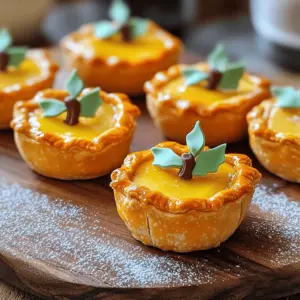 Let’s get to the fun part—gathering all the goodies we need to make these mini apple pies! Here’s what you’ll need: - 2 cups all-purpose flour - ½ teaspoon salt - 1 tablespoon granulated sugar - 1 cup unsalted butter, cold and cubed - 6-8 tablespoons ice water - 3 large apples (Granny Smith or Honeycrisp), peeled and diced - ⅓ cup packed brown sugar - 1 teaspoon ground cinnamon - ½ teaspoon ground nutmeg - 1 tablespoon fresh lemon juice - 1 tablespoon cornstarch - 1 large egg (for egg wash) - Orange food coloring (optional for coloring) - Green fondant or marzipan for decorating leaves You can find the full recipe at the end. Each ingredient plays a key role in making these pies not just tasty but also cute. The flour, salt, and sugar start our pie crust. The butter gives it that lovely flaky texture. The apples bring sweetness and tartness, which we balance with brown sugar and spices. The egg wash gives the pies a golden shine, and the fondant adds a fun touch of color. So, grab these ingredients, and let’s get baking! 1. In a large bowl, mix 2 cups of all-purpose flour, ½ teaspoon of salt, and 1 tablespoon of granulated sugar. 2. Add 1 cup of cold, cubed unsalted butter. Use a pastry cutter or your fingers to blend until the mix looks like coarse crumbs. 3. Gradually add 6-8 tablespoons of ice water, one tablespoon at a time, until the dough just holds. 4. Shape the dough into a flat disk. Wrap it in plastic and chill for at least 30 minutes. 1. In a medium bowl, combine 3 large diced apples, ⅓ cup of brown sugar, 1 teaspoon of ground cinnamon, ½ teaspoon of ground nutmeg, 1 tablespoon of fresh lemon juice, and 1 tablespoon of cornstarch. 2. Toss to coat the apples well. Let this mixture sit for about 10 minutes. The flavors will blend during this time. 1. Preheat your oven to 375°F (190°C). 2. Roll out the chilled dough on a lightly floured surface to about ¼-inch thick. Cut out circles, about 4 inches wide, to form the bases of your mini pies. 3. Take half of the dough circles and carve lines into each. This will give them a pumpkin-like texture. 4. On the plain dough circles, place a rounded tablespoon of apple filling in the center. Brush the edges with an egg wash. 5. Carefully lay the carved circles on top of the filling. Pinch the edges to seal the pies well. 6. For extra color, you can mix a few drops of orange food coloring into the egg wash and brush it over the tops of the pies. 7. Place the mini pies on a parchment-lined baking sheet. Bake for 20-25 minutes until golden brown and flaky. 8. After baking, cool the pies on a wire rack. Decorate the tops with green fondant or marzipan leaves to look like pumpkin stems. You can find the Full Recipe for a detailed guide. Enjoy creating these delightful treats! To make a great crust, you need the right texture. Your dough should feel smooth and cool. If it’s too sticky, add a bit more flour. If it's too dry, add a little more ice water. When rolling the dough, use light pressure. This helps keep the crust flaky. - Chill your tools: Use a cold rolling pin to help keep the dough firm. - Roll from the center: Start in the middle and roll outward to keep it even. - Dust with flour: Lightly flour your work surface to avoid sticking. Choosing the right apple is crucial. Granny Smith apples are tart and hold their shape well. Honeycrisp apples add sweetness and crunch. Mixing both gives a lovely balance. - For a sweeter filling, add more brown sugar. - Spices make a big difference! Use cinnamon and nutmeg to enhance the flavor. - Add a squeeze of lemon juice to brighten the taste. Make your mini pies pop with decorations! Green fondant or marzipan works great for leaves. You can also create stems from the same materials. - Try using chocolate chips for cute eyes or a smiling face. - Use colored icing for fun designs on top. - If you want a simpler look, sprinkle some cinnamon sugar before baking for a sweet touch. For the full recipe, check out the link included! {{image_4}} You can mix in other fruits for fun. Try using pears or berries. They add nice flavors. For spices, add ginger or allspice for warmth. If you love chocolate, use mini chocolate chips. Drizzle caramel on top for a rich taste. These changes keep the pies exciting and new! Use cookie cutters to create fun shapes. You can make stars for a cozy night or hearts for Valentine's Day. You can change the colors with food dye for each theme. During the holidays, add seasonal decorations. Use icing to create snowflakes or leaves. This makes each pie special for every occasion. For a gluten-free crust, swap all-purpose flour with a gluten-free blend. Make sure it has a good binding agent like xanthan gum. For a vegan crust, use coconut oil or vegan butter instead of regular butter. You can also use maple syrup or agave nectar for the filling. These simple swaps let everyone enjoy the pies. For the full recipe, check the link provided in the article. To keep your mini apple pies fresh, you can refrigerate or freeze them. - Refrigerating: Place the pies in an airtight container. They will stay good for 3-4 days in the fridge. - Freezing: For longer storage, freeze the pies. Wrap each pie in plastic wrap and then in foil. They can last up to 3 months. To reheat, take them out of the fridge or freezer. - From the fridge: Preheat the oven to 350°F (175°C). Place the pies on a baking sheet for about 10-15 minutes until warm. - From the freezer: Bake them straight from the freezer. Heat for about 20-25 minutes. - At room temperature: Store your mini pies for up to 2 days. Keep them in a cool, dry place to avoid sogginess. - Refrigerated storage: They will last longer in the fridge, keeping the crust crisp and the filling fresh. To make a flaky crust, keep your butter very cold. Use a pastry cutter to mix butter into the flour. You want small crumbs, not a paste. Add ice water slowly until it forms a dough. Chill the dough before rolling it out. This step helps create layers in your crust. Yes, you can use store-bought pie crust. It saves time and still tastes good. Just make sure to roll it out to fit your mini pie shapes. Follow the same steps for filling and baking. This option is great for busy days. I recommend using Granny Smith or Honeycrisp apples. They offer a nice mix of sweet and tart flavors. Their firm texture holds up well during baking. Feel free to mix different apple types for more depth in flavor. Absolutely! You can make the apple filling a day ahead. Just store it in the fridge. Let it come to room temperature before using it in your pies. This way, the flavors have time to blend, giving you a more delicious filling. These mini apple pies last about 2-3 days at room temperature. If you keep them in the fridge, they can last up to a week. Just make sure to cover them well. For longer storage, stack them in a freezer-safe container and freeze. You can find the full recipe for Mini Apple Pies in the Shape of Pumpkins in the earlier sections of this article. Enjoy making these fun treats! In this guide, we explored how to make mini apple pies from scratch. We covered key ingredients like apples, spices, and crust essentials. You learned step-by-step instructions and essential tips for perfecting your pies. We also shared creative variations and storage methods. Mini apple pies are fun to make and share. Enjoy tweaking recipes to fit your taste. Remember, practice makes perfect. Happy baking!