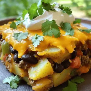 When making my Crockpot Beefy Potato Taco Casserole, fresh ingredients make a big difference. Here’s what you need: - 1 lb ground beef - 1 large onion, finely diced - 2 cloves garlic, minced - 1 packet taco seasoning (about 1 ounce) - 1 cup beef broth - 4 medium potatoes, peeled and cut into 1-inch cubes - 1 can (15 oz) black beans, drained and rinsed - 1 cup corn (frozen or canned, drained if canned) - 1 can (10 oz) diced tomatoes with green chilies - 2 cups shredded cheddar cheese - 1 cup sour cream - Salt and pepper to taste - Fresh cilantro, chopped, for garnish (optional) These ingredients work well together. Each one adds its own flavor and texture. The ground beef provides protein, while the potatoes give heartiness. Black beans and corn boost nutrition, and cheese makes it creamy. You can easily find these items at your local store. Using fresh items ensures the best taste. First, you need to brown the ground beef. Heat a large skillet over medium heat. Add the beef and break it apart with a spatula. Cook for about 5-7 minutes until it is brown. Next, add the diced onion and minced garlic. Sauté them for 3-4 minutes until the onion turns translucent. Drain any extra grease from the pan. Now, it's time to add flavor. Sprinkle the taco seasoning over the beef mixture. Pour in the beef broth and stir well. Let it simmer for 2-3 minutes until it thickens a bit. This mixture will be the heart of your casserole. Grab your slow cooker. Start by layering the diced potatoes at the bottom. Season them with salt and pepper for extra taste. Next, pour the beef mixture over the potatoes. Then add the black beans and corn on top. Finally, layer the diced tomatoes with green chilies. Make sure you do not stir the layers. Keeping them separate helps the flavors mix during cooking. Once your layers are set, cover the slow cooker. You can cook it on low for 6-7 hours or on high for 3-4 hours. The casserole is ready when the potatoes are soft and can be pierced easily with a fork. About 30 minutes before serving, open the slow cooker. Sprinkle the shredded cheddar cheese over the top. Cover it again and let the cheese melt into a gooey layer. Just before you serve, fold in the sour cream. This adds a rich and creamy texture. Your casserole is now ready to serve! If you want, you can garnish it with fresh cilantro for a nice touch. To make the best Crockpot Beefy Potato Taco Casserole, timing is key. I recommend cooking it on low for 6-7 hours. This slow cooking allows all the flavors to blend well. If you’re in a hurry, cook it on high for 3-4 hours. Just check that the potatoes are soft. For a creamy texture, add the sour cream just before serving. This gives the casserole a rich taste. Make sure to fold it in gently. This way, you keep it smooth without losing the layers. This casserole is hearty on its own, but you can pair it with sides. Some good choices are a simple salad or tortilla chips. They add a nice crunch and freshness. For garnish, try adding fresh cilantro on top. It gives a burst of color and flavor. You can also add avocado slices or jalapeños for extra zest. Enjoy your meal with a splash of salsa or a dollop of guacamole on the side. {{image_4}} You can switch up the main protein in this dish. Ground turkey or chicken works well. You can also add more beans like pinto or kidney beans. If you want more veggies, try bell peppers or zucchini. These changes keep the dish fresh and fun. To change the spice level, you can use different taco seasonings. If you like it mild, go for a mild blend. For extra heat, add cayenne pepper or jalapeños. Adjusting the spices lets you control the flavor. To make this dish gluten-free, check your taco seasoning. Some brands add gluten. You can find gluten-free options in stores. Also, make sure your beef broth is gluten-free. For a vegetarian or vegan version, swap the ground beef for lentils or mushrooms. You can also use vegan cheese instead of cheddar. Replace sour cream with a vegan option or plain cashew cream. These swaps make the casserole tasty for everyone. After you enjoy your Crockpot Beefy Potato Taco Casserole, store the leftovers right. Let the casserole cool down to room temperature. Then, transfer it to an airtight container. This keeps it fresh and tasty. Refrigerate it as soon as possible. When reheating, use a microwave or oven. If using the microwave, heat in short bursts, stirring in between. For the oven, place it in a dish covered with foil. Heat at 350°F (175°C) until warm. This method helps keep the flavors intact. To freeze, make sure the casserole is completely cool. Portion it into freezer-safe containers. This way, you can enjoy delicious meals later. Label the containers with the date for easy tracking. In the fridge, your casserole will last about 3-4 days. Always check for signs of spoilage, like off smells or mold. If you freeze it, the casserole stays good for up to 2-3 months. After that, it might lose flavor and texture. For best results, enjoy it sooner rather than later. Can I use other types of meat? Yes, you can. Ground turkey or chicken works well. You can also try shredded beef or pork. Each meat adds its own flavor. How do I know when the casserole is done? The casserole is ready when the potatoes are soft. You can check this by poking them with a fork. If they slide off easily, it’s time to eat! What can I substitute for sour cream? You can use Greek yogurt as a great swap. It gives a similar creamy texture. You could also try cream cheese mixed with a bit of milk. Alternatives for taco seasoning If you don't have taco seasoning, you can mix cumin, chili powder, and paprika. You can also add garlic powder, onion powder, and salt for flavor. Can I make this recipe in the oven? Yes, you can bake it! Layer the ingredients in a casserole dish. Bake at 350°F for about an hour, or until the potatoes are soft. Cover with foil for the first 30 minutes to keep moisture in. How to adjust for stovetop cooking? For stovetop cooking, use a large pot. Brown the beef and sauté the onions and garlic first. Then add the other ingredients. Let it simmer on low heat for about 30-40 minutes, stirring often. In this blog post, we explored how to make a delicious beef casserole. We started with key ingredients like ground beef, beans, and cheese. Then, we went through steps to prepare and layer everything in a slow cooker. I shared tips for the best texture and serving ideas. Customizing the recipe for dietary needs is easy too. In the end, this casserole is a tasty dish you can enjoy and share. It’s simple to make and perfect for cozy meals. Try it out and impress your family!
