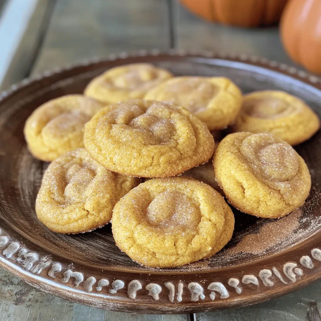 Here are the ingredients you will need to make these delightful cookies: - 1 cup unsalted butter, softened to room temperature - 1 cup granulated sugar - 1/2 cup packed brown sugar - 1 cup pumpkin puree (ensure it's not pumpkin pie filling) - 2 large eggs - 3 1/4 cups all-purpose flour - 1 teaspoon baking soda - 1 teaspoon cream of tartar - 1 teaspoon ground cinnamon - 1/2 teaspoon ground nutmeg - 1/2 teaspoon ground ginger - 1/4 teaspoon ground allspice - 1/4 teaspoon salt - 1/4 cup granulated sugar (for rolling) - 2 teaspoons pumpkin pie spice (for rolling) If you're missing an ingredient, you can make some swaps. Here are a few ideas: - Butter: Use coconut oil or margarine. - Pumpkin puree: Sweet potato puree works well. - Eggs: Replace each egg with 1/4 cup applesauce. - All-purpose flour: Use a gluten-free blend if needed. - Brown sugar: Mix white sugar with a bit of molasses. These swaps can help you adapt the recipe to your needs while keeping the flavors close. Fresh ingredients make a big difference. Here’s how to choose the best: - Butter: Look for butter that feels cool and firm. It should not be soft or oily. - Pumpkin puree: Check the label. It should list only pumpkin as the ingredient. - Spices: Smell the spices. They should have a strong aroma. If not, they may be old. - Flour: Ensure the flour has no lumps and smells fresh. Using fresh ingredients helps create the best Pumpkin Spice Snickerdoodles. For the full recipe, refer to the previous section. To make pumpkin spice snickerdoodles, you start by preheating your oven to 350°F (175°C). This step ensures even baking. Line a baking sheet with parchment paper to keep cookies from sticking. In a large mixing bowl, combine 1 cup of softened butter, 1 cup of granulated sugar, and 1/2 cup of packed brown sugar. Use an electric mixer to cream them until fluffy. This should take about 2-3 minutes. Next, add 1 cup of pumpkin puree. Mix until smooth. Then, add 2 large eggs, one at a time, mixing well after each. In a separate bowl, whisk together 3 1/4 cups of all-purpose flour, 1 teaspoon of baking soda, 1 teaspoon of cream of tartar, 1 teaspoon of ground cinnamon, 1/2 teaspoon of ground nutmeg, 1/2 teaspoon of ground ginger, 1/4 teaspoon of ground allspice, and 1/4 teaspoon of salt. This helps spread the flavors evenly. Gradually add the dry mix to the wet mix. Stir until just combined. Avoid overmixing to keep cookies soft. While mixing, make sure to scrape down the sides of the bowl. This ensures all ingredients blend well. When you roll the dough, use a cookie scoop or a tablespoon to ensure even sizes. This helps them bake at the same rate. Coat each dough ball in a mixture of 1/4 cup granulated sugar and 2 teaspoons pumpkin pie spice. This gives that classic snickerdoodle taste. Place the dough balls on the baking sheet, spacing them about 2 inches apart. This allows room for spreading. Bake the cookies for 10-12 minutes. Keep an eye on them. The edges should be lightly golden, and the centers should look set. Once they’re done, let them cool on the baking sheet for about 5 minutes. This step allows them to firm up. After that, transfer them to a wire rack to cool completely. For a fun touch, stack the cookies on a plate and dust them with extra pumpkin pie spice before serving. Enjoy your warm, soft treats! For the complete process, check out the Full Recipe. To make your snickerdoodles soft, start with room temperature butter. Cold butter does not work well. Cream the butter and sugars until fluffy. This adds air and helps the cookies rise. Do not overmix your dough; just mix until combined. Overmixing makes the cookies tough. Lastly, chill the dough for 30 minutes before baking. This helps them hold their shape and stay soft. One common mistake is measuring flour wrong. Always scoop flour into your measuring cup, then level it off. Too much flour makes cookies dry. Another mistake is skipping the cream of tartar. It adds that classic snickerdoodle taste and keeps them soft. Remember not to bake them too long. Pull them out when the edges are golden, and the centers look set. They will continue to firm up as they cool. To boost flavor, consider adding chocolate chips or nuts. Walnuts or pecans add a nice crunch. You can also mix in dried cranberries for a tart twist. If you love spice, add more ginger or nutmeg. A splash of vanilla extract enhances the sweet taste. Feel free to experiment with these options. Each change can give a new life to your snickerdoodles. Follow the [Full Recipe] for precise measurements and steps. {{image_4}} You can make these cookies gluten-free by using a gluten-free flour blend. Look for a mix that contains xanthan gum. This helps mimic the texture of regular flour. Measure the gluten-free flour the same way as you would all-purpose flour. The taste and texture will still be soft and chewy. To make a vegan version, swap the butter for coconut oil or vegan butter. Use flax eggs instead of regular eggs. To make one flax egg, mix one tablespoon of flaxseed meal with three tablespoons of water. Let it sit for about five minutes. This will bind the ingredients well. The cookies will still be rich and flavorful. You can spice things up by adding different flavors. Try mixing in some chocolate chips or chopped nuts. Dried cranberries or raisins can also add a nice touch. For a fun twist, add a splash of maple syrup or vanilla extract. Each addition gives a unique flavor, making these cookies even more special. For the full recipe, check out the complete guide to making Pumpkin Spice Snickerdoodles! To keep your pumpkin spice snickerdoodles fresh, store them in an airtight container. This helps maintain their soft texture. You can place a piece of bread in the container. This will help keep the cookies moist. Make sure to seal the container well to keep out air. Avoid stacking the cookies too high to prevent them from getting squished. You can freeze these cookies to enjoy later. First, let the cookies cool completely. Place them in a single layer on a baking sheet. Freeze them for about an hour. Once firm, transfer the cookies to a freezer-safe bag. Remove as much air as possible before sealing. You can freeze them for up to three months. When you want to enjoy them, thaw at room temperature. You can also warm them in the oven for a few minutes for that fresh-baked taste. Pumpkin spice snickerdoodles stay fresh for about a week at room temperature. When stored in an airtight container, they can last longer. If you freeze them, they will keep their best flavor for about three months. After thawing, eat them within a week for the best taste. If your dough is too sticky, add more flour. Start with one tablespoon at a time. Mix it in well. You want the dough to be soft but not clingy. Sometimes, the weather affects the dough. Humidity can make it wetter. So, adjusting with flour helps. I do not recommend using pumpkin pie filling. Pumpkin pie filling has added spices and sugar. This can change the taste and texture of your snickerdoodles. Stick to pure pumpkin puree for the best flavor. It gives the cookies a fresh and natural pumpkin taste. To reheat cookies, use the oven for best results. Preheat it to 300°F (150°C). Place your cookies on a baking sheet. Heat them for about 5 minutes. This warms them up and makes them soft again. You can also use a microwave. Just heat for about 10-15 seconds. Enjoy your warm, fresh cookies! For the complete recipe, check out the full recipe. You learned how to make pumpkin spice snickerdoodles step by step. We covered the right ingredients, mixing techniques, and baking tips. Keeping your cookies fresh is key, as is knowing how to store them well. You can even try gluten-free or vegan options. Remember, baking is about fun and flavor. Use these tips to make the best cookies for any season. Happy baking!