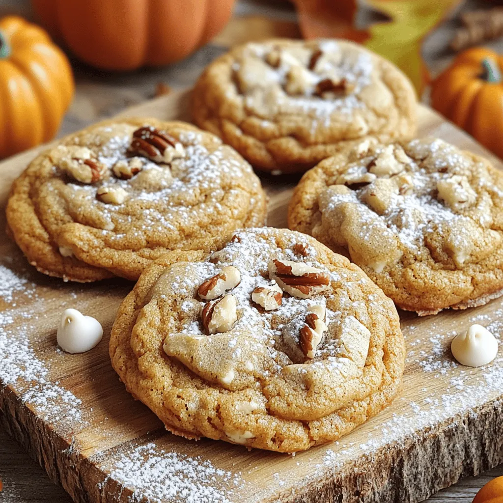 - 1 cup canned pumpkin puree - 1/2 cup pure maple syrup - 1/2 cup unsalted butter, softened to room temperature - 1 cup packed brown sugar - 1 large egg These ingredients are key to making soft and flavorful cookies. Canned pumpkin puree brings moisture and a rich taste. Pure maple syrup adds a sweet, earthy note. The unsalted butter gives a creamy base, while brown sugar adds a hint of caramel. Finally, the egg binds everything together. - 2 cups all-purpose flour - 1 teaspoon baking soda - 1 teaspoon ground cinnamon - 1/2 teaspoon ground nutmeg - 1/4 teaspoon ground ginger - 1/2 teaspoon salt - 1/2 cup chopped pecans (optional) - 1/2 cup white chocolate chips (optional) For the dry mix, all-purpose flour forms the cookie base. Baking soda helps them rise. Ground cinnamon, nutmeg, and ginger give that warm, fall flavor. Salt balances the sweetness. If you want extra crunch, add pecans. For a sweet twist, stir in white chocolate chips. You can find the full recipe for these cookies at the end of this article. First, preheat your oven to 350°F (175°C). This step is key to getting soft, warm cookies. Next, prepare your baking sheet. Line it with parchment paper. This helps the cookies not stick. Now, let’s cream the butter and sugar. In a large bowl, add the softened butter and packed brown sugar. Use a hand mixer or stand mixer on medium speed. Mix until the mixture is light and fluffy. This should take about 3-4 minutes. Next, it’s time to mix in the wet ingredients. Add the canned pumpkin puree, pure maple syrup, large egg, and pure vanilla extract to the bowl. Mix on low speed until everything comes together. The texture should be smooth. In another bowl, combine the dry ingredients. Whisk together the all-purpose flour, baking soda, ground cinnamon, ground nutmeg, ground ginger, and salt. Make sure they are evenly mixed. Now, let’s combine the wet and dry ingredients. Gradually add the dry mixture into the wet mixture. Use a spatula to stir gently. Be careful not to overmix; some flour streaks are okay. If you like, fold in the chopped pecans and white chocolate chips. This adds a nice crunch and sweetness. Using a cookie scoop or spoon, drop rounded tablespoons of dough onto the prepared baking sheet. Space them about 2 inches apart. This allows for spreading while baking. Bake the cookies in the preheated oven for 12-15 minutes. They should be lightly golden around the edges. The centers should look set. Your kitchen will smell amazing during this time! Once baked, remove the cookies from the oven. Let them cool on the baking sheet for a few minutes. Then, gently transfer them to a wire rack to cool completely. For the full recipe, refer to the provided details. Enjoy your delicious maple pumpkin cookies! To get the best maple pumpkin cookies, use the right measurements. Always measure your flour correctly. Scoop it into the cup and level it off with a knife. This way, you avoid making your cookies too dense. Also, keep your butter at room temperature. It mixes better with the sugar. Avoid overmixing the dough. Once you add the dry ingredients, mix just until you see no more flour. A few lumps are okay. Overmixing can make your cookies tough. You want them soft and chewy. Check your oven’s temperature with a thermometer. An oven can be off by a few degrees. Preheat it to 350°F (175°C) for perfect baking. This temperature helps your cookies rise well. Use parchment paper on your baking sheet. It makes cookie removal easy and prevents sticking. After baking, let the cookies cool for a few minutes on the sheet before moving them to a wire rack. For serving, use a rustic wooden platter. This adds charm to your cookies. Dust them lightly with powdered sugar for a sweet touch. Pair your cookies with warm tea or coffee. This makes for a cozy snack time. If you want to impress guests, serve with a side of whipped cream or vanilla ice cream. The flavors of the maple and pumpkin shine through, making each bite delightful. Enjoy these sweet treats! {{image_4}} You can make these cookies even more fun! Add chocolate or butterscotch chips for a sweet twist. Their rich taste pairs well with pumpkin. You can also try different nuts, like walnuts or almonds. Nuts give a nice crunch and extra flavor. If you need gluten-free cookies, swap all-purpose flour for a gluten-free blend. Many brands work well in baking. For a vegan option, use a flax egg instead of a regular egg. Just mix one tablespoon of ground flaxseed with three tablespoons of water. Let it sit for five minutes to thicken, and then use it in your cookie mix. To spice things up, add more autumn spices like cloves or allspice. These scents remind us of fall. You can even change the recipe to make pumpkin bread. Just adjust the baking time and use a loaf pan instead of a cookie sheet. This way, you can enjoy the flavors in a new form. For the full recipe, check out the details above! You want to keep your maple pumpkin cookies fresh and tasty. For short-term storage, place them in an airtight container at room temperature. This method keeps them soft for several days. If you want to keep them longer, try refrigeration. A cool spot will help them last up to two weeks. Just make sure to seal the container well to avoid drying out. Freezing cookies is a great way to save them for later. To freeze, first, let the cookies cool completely. Then, place them in a single layer on a baking sheet. Put the sheet in the freezer for about an hour. Once they are firm, transfer the cookies to a freezer bag. Be sure to remove as much air as possible to prevent freezer burn. When you are ready to enjoy a cookie, just take it out and let it thaw on the counter for about 15-20 minutes. You can also warm them in the oven at 350°F for about 5 minutes for a fresh-baked taste. Following these steps will give your cookies a longer shelf life while keeping them delicious. For the full recipe, check back to ensure you have all the steps down! Look for some key signs. The edges should be lightly golden brown. The center will look set but not overcooked. You can also gently press the top; it should spring back. If it leaves a dent, they need more time. Yes, you can make the dough ahead of time. Wrap it tightly in plastic wrap. You can store it in the fridge for up to three days. This helps the flavors meld, making the cookies taste even better. If you don't have maple syrup, you can use honey or agave nectar. These sweeteners will change the flavor slightly. You might also need to adjust the amount of flour, as they can add more moisture. To achieve softer cookies, try adding more pumpkin puree. You can also reduce the baking time slightly. If you want chewier cookies, use brown sugar instead of white sugar. This adds moisture and richness to the texture. For the full recipe, check out the details above! These maple pumpkin cookies combine simple ingredients for a delightful treat. We covered the essential components, from pumpkin puree to optional add-ins like chocolate chips. I shared step-by-step instructions to guide your baking process. You learned tips for perfect cookies, including key measurements and baking methods. Plus, we explored variations for special diets and seasonal flavors. These cookies are easy to make and perfect for sharing. Enjoy the warmth they bring to your fall gatherings!