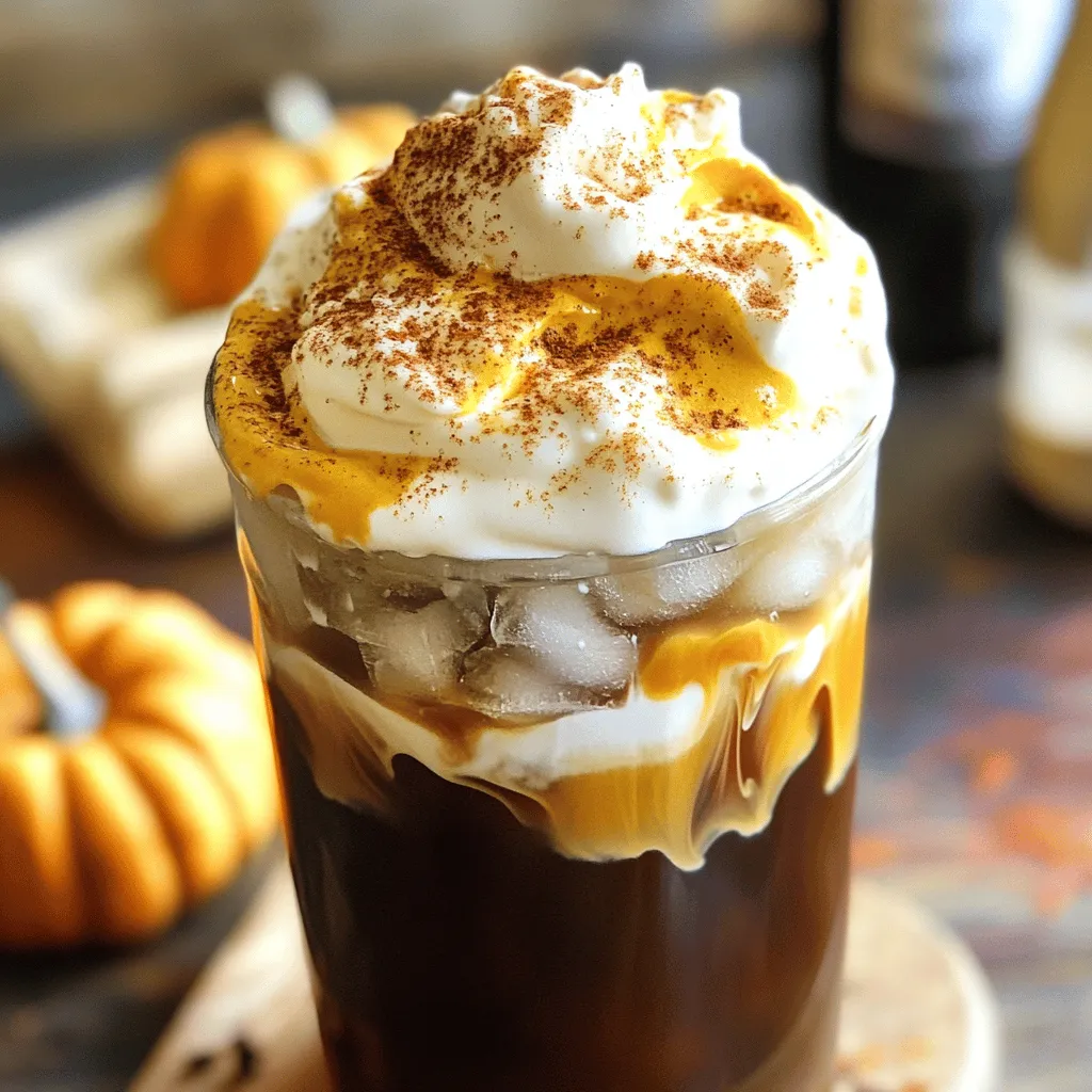 To make a delightful Pumpkin Cream Cold Foam Cold Brew, you'll need a few simple ingredients. Here’s what you will need: - Cold Brew Coffee - Heavy Cream - Pumpkin Puree - Maple Syrup - Vanilla Extract - Pumpkin Pie Spice - Ice Cubes - Optional Topping (like whipped cream) This list keeps it easy and fun. Each ingredient adds its own special touch to your drink. The cold brew coffee gives a smooth base, while the heavy cream creates a rich foam. Pumpkin puree brings that fall flavor you love. Maple syrup adds sweetness without being too much. Vanilla extract gives a nice depth, and pumpkin pie spice makes everything cozy. Don't forget the ice cubes to keep your drink chilled. Finally, if you want to make it extra special, add a dollop of whipped cream on top. This recipe is perfect for anyone looking to enjoy a seasonal treat. You can find the full recipe to guide you through each step and create your own refreshing delight. To make cold brew coffee, you need a few simple steps. You can choose to brew it at home or buy it from a store. For homemade cold brew, mix coarsely ground coffee with water. Use a ratio of 1 part coffee to 4 parts water. Place this mix in a large jar or pitcher. Let it steep in the fridge for at least 12 hours. After steeping, strain the coffee using a fine mesh sieve or coffee filter. If you need a quick option, ready-made cold brew is available in most stores. Now, let's whip up the pumpkin cream cold foam. Start by getting a chilled mixing bowl. Combine the heavy cream, pumpkin puree, maple syrup, vanilla extract, and pumpkin pie spice in the bowl. Mix until the flavors blend well. This step is key for a great taste! You want a nice balance of sweet and spice for your foam. Next, it’s time to whip the mixture. Use an electric hand mixer or a whisk on medium speed. Whip until soft peaks form. This means the foam should hold its shape but still be light. Be careful not to over-whip. If you whip too long, you’ll make butter instead of foam. Let’s serve this delicious drink! Start by filling a glass with ice cubes. Leave some space at the top for the foam. Pour the chilled cold brew coffee over the ice, filling the glass about three-quarters full. This way, you’ll have enough room for the foam. Now it’s time for the fun part! Carefully spoon the pumpkin cream cold foam over the cold brew. Aim for a lovely layered effect. The foam should float on top for the best look! This adds a nice touch and makes your drink visually appealing. For a final touch, you can prepare a dollop of whipped cream. Place it on top of the pumpkin cream foam. To make it even better, sprinkle a little pumpkin pie spice on top. This adds a festive look and a hint of extra flavor to your drink. Enjoy your Pumpkin Cream Cold Foam Cold Brew! For the full recipe, refer back to the details above. - Ideal Brew Time: The best brew time is 12 to 24 hours. This slow steeping gives smooth flavor. - Storage Suggestions: Store cold brew in an airtight container. It stays fresh for up to two weeks in the fridge. - Additional Spices or Sweeteners: You can add cinnamon or nutmeg for extra warmth. Honey is a great sweetener, too. - Tips for Vegan or Dairy-Free Options: Use coconut cream instead of heavy cream for a vegan foam. Almond milk adds a nice flavor, too. - Whipping Errors: Do not over-whip the cream. You want soft peaks, not stiff ones. - Ingredient Substitutions: Avoid using flavored creams. They can clash with the pumpkin taste. Stick to the recipe for the best results. These tips will help you enjoy the perfect Pumpkin Cream Cold Foam Cold Brew. For further guidance, check the full recipe for all the steps! {{image_4}} You can change the flavors of your cold foam to match the seasons. For summer, try a sweet peach foam. In winter, a rich peppermint foam works wonders. You can swap the pumpkin puree for fruit purees or flavored syrups, like caramel or vanilla, to create new tastes. This recipe shines as an iced drink, but you can adapt it for hot coffee. Just prepare hot brewed coffee instead of cold brew. To make hot pumpkin cream foam, warm the cream gently before mixing. The foam will still be creamy and delicious. You can also use cold foam in other drinks. Add it to hot chocolate for a cozy treat or pour it over chai tea for a spicy kick. The options are endless! Add a twist to your drink by mixing in flavors like cinnamon or nutmeg. You can even use chocolate syrup for a mocha-style foam. For toppings, get creative! Besides whipped cream, try crushed graham crackers or chocolate shavings. A sprinkle of sea salt can also enhance the flavors, making your drink even more delightful. Remember, these variations keep your pumpkin cream cold foam cold brew exciting and fresh! You can find the full recipe above to get started on your delicious journey. To keep cold brew coffee fresh, store it in an airtight container. Glass jars work great for this. Make sure to keep it in the fridge. Avoid leaving it out at room temperature. Cold brew can last up to two weeks if stored correctly. Store leftover pumpkin cream cold foam in a sealed container in the fridge. It will stay fresh for about two days. Before using, give it a gentle stir. If the foam separates, that is normal. Yes, you can freeze pumpkin cream cold foam! Use ice cube trays to freeze it. Once frozen, transfer the cubes to a zip-top bag for easy storage. To reuse, thaw the cubes in the fridge overnight. Stir well before using. Enjoy your pumpkin cream cold foam in your next cold brew! Pumpkin cream cold foam is a frothy topping made with heavy cream, pumpkin puree, and spices. It sits on top of cold brew coffee. The blend creates a rich, creamy layer that adds flavor. The pumpkin pie spice gives it a warm, cozy taste. This foam makes your drink look stunning and taste delicious. Yes, you can! To make it dairy-free, swap heavy cream with coconut cream or almond milk foam. You can also use a dairy-free whipped topping. These options work well and still taste great. Just be sure to pick a brand that blends nicely with the pumpkin flavor. Cold brew coffee lasts in the fridge for about one to two weeks. Store it in an airtight container to keep it fresh. Over time, the flavor may change, becoming less vibrant. If you notice any off tastes, it’s best to make a new batch. The best coffee for cold brew is coarsely ground coffee. A medium roast works well, offering a balanced flavor. Dark roasts can be rich but may overpower the pumpkin. Choose what you enjoy, but keep the grind coarse for smooth brewing. Using fresh pumpkin is possible, but it takes more effort. You will need to cook and puree the pumpkin until smooth. Canned pumpkin puree is convenient and saves time. It also ensures a consistent flavor and texture in your drink. You can easily adjust sweetness in your pumpkin cream cold foam. To make it sweeter, add more maple syrup or use brown sugar. For less sweetness, cut back on the syrup. Taste as you mix to find what you enjoy best. This blog post showed you how to make Pumpkin Cream Cold Foam and cold brew coffee. You learned about the ingredients, steps for preparation, and tips to avoid mistakes. I shared ways to store your drinks and various fun options to try. Remember, getting the balance of flavors right is key. Enjoy this tasty drink whenever you like and feel free to make it your own. Happy brewing!