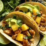- 1 lb chicken breast, diced into bite-sized pieces - 1 cup fresh pineapple, diced - 2 tablespoons chipotle sauce (adjust according to your spice preference) - 1 tablespoon olive oil - 1 teaspoon ground cumin - 1 teaspoon smoked paprika - 1/2 teaspoon garlic powder - Salt and pepper to taste The main components of these tacos create a perfect balance. The chicken breast adds protein, while fresh pineapple brings sweetness. Chipotle sauce adds heat and depth, making the dish exciting. Olive oil helps the spices stick and adds richness. Cumin and smoked paprika boost flavor, while garlic powder enhances the taste. Finally, seasoning with salt and pepper rounds everything out. - 1 ripe avocado, sliced - 1/4 cup fresh cilantro, roughly chopped - Lime wedges for serving Toppings can elevate your tacos. Creamy avocado adds smoothness. Fresh cilantro provides a burst of freshness. Lime wedges bring a zesty kick when squeezed on top. Feel free to use these toppings to enhance your meal. - 8 small corn tortillas - Alternative tortilla choices Corn tortillas are the traditional choice for tacos. They have a nice flavor and texture. If you prefer, you can try other options, like flour tortillas or even lettuce wraps for a low-carb meal. The key is to choose tortillas that hold the filling well and complement the dish. In a large bowl, combine the diced chicken breast with: - 2 tablespoons chipotle sauce - 1 tablespoon olive oil - 1 teaspoon ground cumin - 1 teaspoon smoked paprika - 1/2 teaspoon garlic powder - Salt and pepper to taste Mix well. Make sure each chicken piece is coated. Let it marinate for at least 15 minutes. This helps the chicken soak up flavors. For best results, marinate it longer if you have time. Heat a skillet over medium-high heat. Once it's hot, add the marinated chicken. Cook for 6-8 minutes. Stir occasionally. You want the chicken to turn golden brown. A slight char adds great flavor. Ensure it’s cooked through before moving on. After the chicken is cooked, add 1 cup diced pineapple to the skillet. Stir gently. Cook for an additional 2-3 minutes. This warms the pineapple and brings out its sweetness. While that cooks, warm 8 small corn tortillas. You can use a pan or microwave. Warm tortillas make folding easier. To assemble, place each tortilla on a plate. Add a scoop of the chicken and pineapple mix in the center. Top with slices of avocado and chopped cilantro. Serve with lime wedges for a zesty kick! To make your Chipotle Pineapple Chicken Tacos burst with flavor, you can adjust the spice levels. Start with two tablespoons of chipotle sauce. If you like heat, add more. If you prefer milder tacos, use less. Taste as you go. This way, you can find the perfect balance for your palate. Seasoning is key. Always add salt and pepper to the chicken mix. It enhances the natural flavors of the chicken and pineapple. Don’t be shy with spices like cumin and paprika. They give depth and warmth. Cook the chicken carefully to avoid dryness. Heat your skillet over medium-high heat. When the pan is hot, add the marinated chicken. Cook for six to eight minutes. Stir often, and let it get a nice char. This adds flavor and keeps the meat juicy. Warming tortillas is just as important. You can use a pan or microwave. Heat them until they are soft and flexible. This makes folding easier and adds to the taco's texture. For serving, stack your tacos on a large platter. This makes them look inviting. You can drizzle extra chipotle sauce on top for a pop of color. Garnish with fresh cilantro. It adds a nice green touch and flavor. Lime wedges are a must. Squeeze fresh lime juice over the tacos right before eating. This adds a bright, zesty kick that takes the dish to the next level. {{image_4}} You can swap chicken for other meats like pork or beef. Each meat brings its flavor. Try grilled shrimp for a seafood twist. For a vegetarian option, use grilled tofu or tempeh. These options are hearty and tasty. For a vegan choice, consider black beans or lentils. They give great texture and protein. You can change the spice level easily. If you prefer sweet, add more pineapple or honey. For extra heat, increase the chipotle sauce. You can also use fruits like mango or peach for a different sweet taste. Mixing in different sauces can change the flavor too. Try barbecue sauce for a smoky kick. Serve these tacos with simple sides like rice or beans. A fresh salad pairs well too. For a fun twist, make corn salsa or guacamole. For drinks, try a light beer or a fruity soda. These drinks balance the spice and enhance the meal. To keep your Chipotle Pineapple Chicken Tacos fresh, store any leftovers properly. Place the chicken and pineapple mix in an airtight container. Store the corn tortillas separately to avoid sogginess. This method helps maintain flavor and texture. When reheating your tacos, use a skillet for the best results. Heat the skillet over medium heat, add the chicken and pineapple mix, and warm it for 4-5 minutes. Keep the tortillas soft by microwaving them for about 15 seconds. This method helps preserve that delicious crunch. In the fridge, the tacos last about 3-4 days. For longer storage, freeze the chicken and pineapple mix in a freezer-safe bag. It can stay good for about 3 months. Just remember to thaw it in the fridge before reheating for the best taste! Yes, you can use frozen chicken. Just be sure to thaw it fully before cooking. This helps the chicken cook evenly and absorb the flavors better. I recommend planning ahead and letting the chicken thaw overnight in the fridge. To make these tacos gluten-free, use corn tortillas. They are naturally gluten-free and work well with the chicken and pineapple. Always check the labels on your chipotle sauce to ensure there’s no gluten. If you need a substitute for chipotle sauce, use a mix of smoked paprika and a little hot sauce. This combo gives a smoky flavor without being too spicy. You can also try BBQ sauce for a different twist. Yes! You can find low-carb tortillas made from almond flour or cauliflower. These options are great for anyone watching carbs. They still hold up well and taste good with the chicken and pineapple filling. The spiciness of these tacos depends on the chipotle sauce you use. I suggest starting with a small amount. You can always add more if you want extra heat. The sweetness of the pineapple balances the spice nicely! You can easily create tasty tacos with chicken and pineapple. Start by marinating the chicken in spices and chipotle sauce. Cook it to keep it juicy and tender. Add grilled pineapple for a sweet twist and serve on warmed tortillas. Explore different toppings like avocado and cilantro for extra flavor. Feel free to swap chicken for other proteins or go plant-based. When stored correctly, your leftovers will last for days. Enjoy your cooking and make those tacos shine!